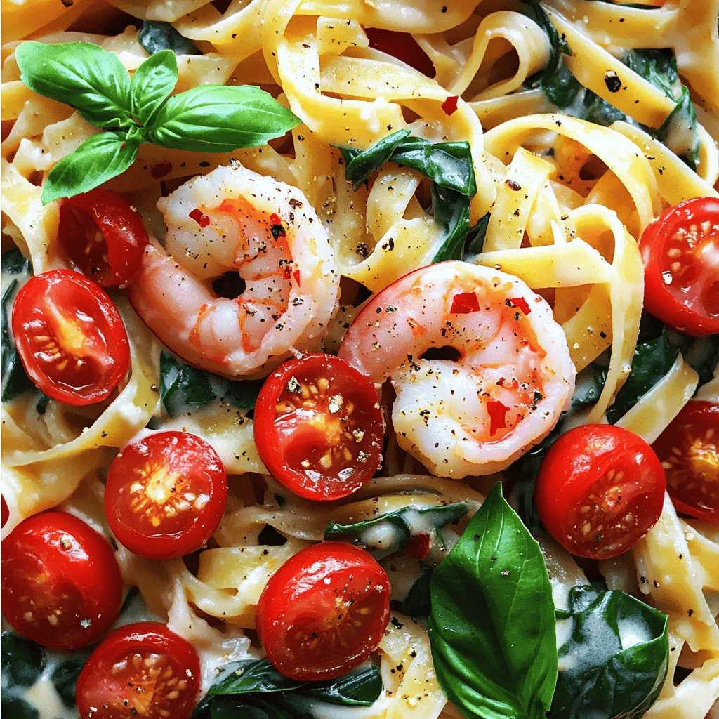 When making Marry Me Shrimp Pasta, you need these key ingredients: - 8 oz fettuccine or linguine pasta - 1 lb large shrimp, peeled and deveined - 4 cloves garlic, minced These three form the base of the dish. The pasta provides a hearty texture. The shrimp adds protein and flavor. The garlic gives the dish its wonderful aroma. - 1 cup heavy cream - 1 cup chicken broth - 1/2 cup grated Parmesan cheese The heavy cream makes the sauce rich and creamy. Chicken broth adds depth. Parmesan cheese gives a lovely salty flavor. Together, they create a smooth sauce that clings to the pasta. - 3 tablespoons olive oil, divided - 1 teaspoon red pepper flakes - Fresh basil for garnish (optional) Olive oil adds healthy fat and flavor. Red pepper flakes give a hint of heat. Fresh basil adds color and a pop of freshness. You can leave out the red pepper if you prefer a milder dish. This list covers all you need for a tasty dinner. For the full recipe, check out the details in the full recipe section. To cook fettuccine or linguine, start by boiling a large pot of salted water. Once it bubbles, add the pasta. Follow the package instructions for timing. I prefer to check it a minute early for that perfect al dente texture. Al dente means the pasta is firm but cooked. Drain the pasta, but save half a cup of the water. This water helps adjust the sauce later. When it’s time to sauté the shrimp, heat two tablespoons of olive oil in a large skillet over medium heat. Season the shrimp with salt and pepper. Cook them for about 2-3 minutes on each side. They'll turn pink and opaque when done. This means they are ready to come out of the pan. Use the same skillet for the sauce. Add the last tablespoon of olive oil and minced garlic. Cook for about 30 seconds until it smells great. Then, add red pepper flakes and halved cherry tomatoes. Let them cook for about five minutes. You want the tomatoes to soften. Next, pour in the heavy cream and chicken broth. Stir everything together and bring it to a simmer. Add chopped spinach and let it wilt for about two minutes. Now, it’s time to combine everything. Stir in the cooked pasta and shrimp into the sauce. Toss gently to coat them evenly. If the sauce feels too thick, add a bit of the reserved pasta water. Add just a little at a time until it reaches the right smoothness. For serving, divide the pasta onto plates or in bowls. You can garnish with fresh basil if you like. It adds a nice pop of color and flavor. For a pretty touch, you can sprinkle more Parmesan cheese on top. This makes your dish look and taste amazing. For a detailed recipe, check the Full Recipe. To add romance to your meal, use a nice table setting. Light some candles and play soft music. You can also serve a simple side salad with a light vinaigrette. For extra flavor, sprinkle fresh herbs like basil or parsley on top before serving. You can mix in capers or olives for a briny kick. A squeeze of lemon juice brightens the dish and adds a fresh taste. One common mistake is overcooking the shrimp. Cook them just until they turn pink, about 2-3 minutes per side. If you cook them too long, they become rubbery. Another mistake is adding too much salt. Start with a small amount and adjust to your taste. Remember, you can always add more, but you can't take it out! For this recipe, you need a large pot for boiling pasta. A non-stick skillet works best for sautéing shrimp. A good cutting board and a sharp knife are essential for chopping garlic and tomatoes. Use a measuring cup for precise ingredient amounts. Don't forget a pasta spoon for easy serving. All these tools will help you create a perfect Marry Me Shrimp Pasta. If you want the full recipe, check out the details provided earlier. {{image_2}} You can easily swap shrimp for other proteins. Scallops add a sweet taste and cook quickly. For a heartier option, try chicken. Simply sauté it until golden brown. If you want a vegetarian dish, use mushrooms or firm tofu. These options soak up the sauce well. If you need gluten-free options, use rice noodles or gluten-free pasta. Whole grain pasta is a healthy choice, too. You can also try different shapes like penne or rotini. These shapes hold the sauce nicely, adding variety to your meal. To switch up the flavors, add fresh herbs like parsley or dill. A squeeze of lemon brightens the dish. You can also add spices like paprika or cumin for a twist. Throw in vegetables like bell peppers or peas for extra nutrition. Beans or lentils can add protein and texture, making it even more filling. For the full recipe, check out the Marry Me Shrimp Pasta section above! For storing leftover Marry Me Shrimp Pasta, use airtight containers. Glass or plastic containers work well. Make sure to let the pasta cool before sealing. Store in the fridge for up to three days. This keeps the dish fresh and tasty. To reheat, use the stovetop or microwave. For the stovetop, add a splash of chicken broth. This helps to keep the pasta moist. Stir gently over low heat until warmed through. If using a microwave, cover the dish with a damp paper towel. This helps to steam the pasta and prevent drying. Yes, you can freeze Marry Me Shrimp Pasta! Freeze in individual portions for easy meals. Use freezer-safe containers or bags. When ready to eat, thaw overnight in the fridge. Reheat on the stovetop with a little broth to restore texture. Enjoy your delicious meal anytime! Marry Me Shrimp Pasta pairs well with various side dishes. Here are my favorites: - Garlic bread - A fresh green salad - Roasted vegetables - Steamed asparagus - A light white wine, like Sauvignon Blanc These sides enhance the meal and provide a nice balance. Yes, you can prepare this dish ahead of time. Here’s how: - Cook the pasta and shrimp, then store them separately. - Make the sauce and keep it in the fridge. - To reheat, warm the sauce, add the pasta and shrimp, and heat until warm. This way, the flavors stay fresh, and you save time later. To reduce the spice in Marry Me Shrimp Pasta, follow these tips: - Cut down on red pepper flakes. - Use sweet bell peppers instead for flavor without heat. - Add more cream or cheese to balance the spice. These changes help create a milder dish for sensitive palates. The name “Marry Me Shrimp Pasta” comes from its rich flavor. Many claim that this dish is so good, it could win someone’s heart. The dish blends Italian and American styles. It highlights shrimp, pasta, and creamy sauce for a delightful meal. Yes, Marry Me Shrimp Pasta is great for meal prep. Here’s what to do: - Prepare all ingredients in bulk. - Store pasta and sauce in separate airtight containers. - This dish stays fresh for up to 3 days in the fridge. Meal prep makes it easy to enjoy this tasty dish all week! For the [Full Recipe], check back to make it your own. Marry Me Shrimp Pasta is a delightful dish that impresses with its flavor and ease. We covered key ingredients, step-by-step cooking, and various tips. Remember to avoid common pitfalls like overcooking shrimp. Feel free to explore variations, including protein or pasta swaps. Lastly, store and reheat leftovers correctly to enjoy this meal again. Enjoy cooking and sharing this recipe that brings joy to your table!