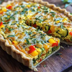 To make your veggie loaded quiche, gather these ingredients: - 1 pre-made pie crust (store-bought or homemade) - 6 large eggs - 1 cup heavy cream - 1 cup milk - 1 cup shredded cheese (cheddar or mozzarella) - 1 cup spinach, chopped - 1 cup bell peppers, diced (use a mix of colors) - 1 small zucchini, grated - ¼ cup red onion, finely chopped - 1 tablespoon olive oil - ½ teaspoon garlic powder - ½ teaspoon salt - ¼ teaspoon black pepper - Fresh herbs (such as parsley or chives) for garnish If you need to convert measurements, here are some helpful tips: - 1 cup equals about 240 milliliters. - ½ teaspoon equals about 2.5 milliliters. - 1 tablespoon equals about 15 milliliters. These conversions help when you need different amounts. You can scale the recipe up or down easily. Using fresh veggies in your quiche gives the best flavor and texture. Fresh vegetables usually have more nutrients, too. However, frozen veggies can work well in a pinch. They are often frozen at peak freshness. Here are some points to consider: - Fresh Veggies: Bright colors, crunchier texture, and better taste. - Frozen Veggies: Convenient, longer shelf life, and often pre-chopped. If using frozen veggies, thaw and drain them well before adding to the mix. This avoids excess moisture in your quiche. Enjoy making your veggie loaded quiche with these fresh or frozen choices! For the full recipe, check the details above. First, you need to preheat your oven to 375°F (190°C). While it warms up, it’s time to prep your veggies. Heat 1 tablespoon of olive oil in a skillet over medium heat. Add 1 cup of diced bell peppers and ¼ cup of finely chopped red onion. Sauté them for about 3-5 minutes until they soften. Then, add 1 small grated zucchini and 1 cup of chopped spinach. Cook for 2 more minutes until the spinach wilts. Once done, take the skillet off the heat and let the veggies cool a bit. Now, grab a large mixing bowl and crack 6 large eggs into it. Pour in 1 cup of heavy cream and 1 cup of milk. For flavor, add ½ teaspoon of garlic powder, ½ teaspoon of salt, and ¼ teaspoon of black pepper. Whisk everything together until well mixed. This will be the base for your quiche. Next, take your pre-made pie crust and place it in a quiche dish. Fold the cooled veggies into the egg mixture, then mix in 1 cup of shredded cheese. Pour this veggie and egg mix into the pie crust, making sure it spreads evenly. Place the quiche in the oven and bake for 30-35 minutes. You’ll know it’s ready when the top turns golden brown and a knife comes out clean from the center. After baking, let it cool for 10 minutes before slicing. For a finishing touch, sprinkle some fresh herbs on top. Enjoy your delicious, veggie-loaded quiche! For the full recipe, refer to the section on ingredients above. Choosing the right veggies makes your quiche shine. Fresh vegetables add great flavor and texture. Look for bright colors and firm textures. Bell peppers should be crisp, and spinach should be vibrant green. Zucchini should feel smooth and firm. If you can, buy local produce for the best taste. Avoid overcooking your veggies. If you cook them too long, they can become mushy. Sauté just until they soften. Another mistake is not letting the veggie mixture cool. If it’s too hot, it can cook the eggs when mixed. Lastly, don’t skip the herbs. They add freshness and depth. Getting the bake time right is key for a great quiche. Preheat your oven to 375°F (190°C) before baking. Bake for 30-35 minutes. Keep an eye on it! The top should be golden brown. Insert a knife in the center. If it comes out clean, your quiche is ready. Let it rest for 10 minutes before slicing. This helps it set nicely. For more details, check out the Full Recipe. {{image_2}} You can switch up the cheese in your quiche. Cheddar gives a strong flavor. If you want something milder, try mozzarella. For a tangy taste, use feta cheese. Goat cheese adds creaminess and a unique twist. Mixing cheeses adds depth and richness to your dish. Feel free to play with the veggies! Broccoli or asparagus work well. You can also use mushrooms or carrots for added flavor. Try artichokes for a gourmet touch. Use any veggies you love or have on hand. The more colors, the more fun your quiche looks! For extra taste, add protein. Ham makes the quiche hearty. Cooked bacon gives a crispy texture. You can even use sausage for a savory kick. If you prefer, add cooked chicken or turkey. Mixing in proteins makes your quiche filling and satisfying. Check out the Full Recipe for more ideas! Store any leftover quiche in an airtight container. This keeps the quiche fresh. You can put it in the fridge for up to three days. Make sure to let it cool to room temperature before storing. This helps maintain its texture and flavor. To reheat, you can use an oven or microwave. If using an oven, preheat it to 350°F (175°C). Place the quiche on a baking sheet and cover it with foil. Heat for about 15-20 minutes. For a microwave, slice a piece and heat it for 1-2 minutes. Check to make sure it is hot all the way through. You can freeze the quiche before or after baking. For unbaked quiche, wrap it tightly in plastic wrap and then foil. Freeze it for up to three months. When ready to bake, you can cook it from frozen. Just add about 10-15 extra minutes to the baking time. If you freeze baked quiche, let it cool first. Wrap it well and store it in the freezer. It can last for up to two months. To reheat, thaw overnight in the fridge and then bake as described above. Enjoy your veggie loaded quiche any time! For the complete recipe, check the Full Recipe section. Yes, you can make the quiche ahead of time. Prepare the quiche fully and refrigerate it before baking. Cover it tightly with plastic wrap. You can bake it within 24 hours. This saves time on busy mornings. If you want to make it even earlier, bake it and store it in the fridge. Just reheat it when you want to serve. If you don't have heavy cream, you can use milk and butter. Mix ¾ cup of milk with ¼ cup of melted butter. This works well in the quiche. You can also use half-and-half for a rich taste. If you want a lighter option, try plain yogurt or sour cream. These add creaminess without the extra fat. Yes, making a crustless veggie quiche is easy and tasty. Just skip the pie crust step. Grease your baking dish well to prevent sticking. Pour the egg and veggie mixture directly into the dish. Bake as directed in the Full Recipe. This option is great for a low-carb meal. It also saves time on crust prep. We covered all the key parts of making a tasty quiche. You learned about the right ingredients, from fresh veggies to cheese choices. The steps to prepare and bake are simple yet important. Stick to our tips to avoid mistakes and get perfect results. You can store leftovers or freeze quiche for later, too. With these insights, you can create your own delicious quiche anytime. Enjoy being creative in the kitchen!