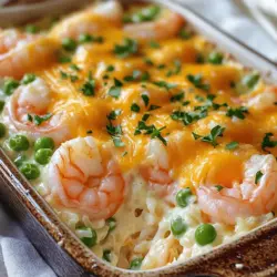 - 1 pound large shrimp, peeled and deveined - 1 cup uncooked rice (preferably jasmine or basmati) - 2 cups chicken or vegetable broth - 1 cup heavy cream - 1 cup shredded cheddar cheese - 1 cup frozen peas - 1 small onion, finely chopped - 2 cloves garlic, minced - 1 teaspoon paprika - 1 teaspoon dried oregano - Salt and pepper to taste - 2 tablespoons olive oil - Fresh parsley for garnish When I create a shrimp casserole, I choose fresh ingredients. Fresh shrimp gives the dish great flavor. For rice, I prefer jasmine or basmati. These types cook well and add a nice aroma. - You can use chicken or fish instead of shrimp. - For a gluten-free option, try quinoa or cauliflower rice. - If you're dairy-free, coconut cream works well instead of heavy cream. These swaps help you make the dish fit your needs. You can enjoy the flavors without missing out. - Each serving has about 400 calories. - You get around 25 grams of protein. - The dish has about 30 grams of carbs and 20 grams of fat. Eating this casserole gives you a good balance of nutrients. You will feel satisfied without overdoing it. For complete details, check the Full Recipe. To make your shrimp casserole great, start with the shrimp. First, peel the shrimp by removing the shell. Hold the shrimp firmly and pull off the shell. Next, you need to devein the shrimp. This means taking out the dark line on the back. Use a small knife to make a shallow cut. Then, pull out the vein gently. Now for the rice. Rinse the uncooked rice in cold water. This helps remove extra starch. Soak the rice for about 30 minutes if you can. This will help the rice cook better and become fluffy. Next, it’s time to cook the shrimp. Heat olive oil in a large skillet over medium heat. Add the chopped onion first. Cook until it turns soft and clear, about 3 minutes. Then, add minced garlic and stir for 30 seconds. Now, add the shrimp to the skillet. Cook until they turn pink, which takes about 2 to 3 minutes. Make sure not to overcook them. Watch for their color; once they are pink, they are done. Season the shrimp with paprika, oregano, salt, and pepper for flavor. Now for the baking. Preheat your oven to 375°F (190°C). In a large bowl, mix the uncooked rice, broth, heavy cream, and half of the cheese. Stir well, then fold in the sautéed shrimp and peas. Pour this mixture into a greased 9x13 inch casserole dish. Spread it evenly and top with the rest of the cheese. Cover the dish with aluminum foil and bake for 25 minutes. Remove the foil and bake for another 15 minutes. This will make the cheese bubbly and golden. After baking, let your casserole rest for 5 to 10 minutes. This helps the flavors blend. Now, it’s ready to serve! For the full recipe, check out the detailed instructions. To make your shrimp casserole pop, focus on spices and herbs. I love using: - 1 teaspoon paprika - 1 teaspoon dried oregano - Salt and pepper to taste These add depth to your dish. Fresh herbs can lift flavors even more. If you can, use fresh garlic and onion instead of dried. They bring a bright taste that dried herbs can’t match. Shrimp cook quickly, so you must watch them closely. Overcooked shrimp turn rubbery and lose flavor. Cook them just until they turn pink, about 2-3 minutes. Remove them from heat right away. For perfect rice, rinse it before cooking. This removes excess starch. Soak it for about 30 minutes if you have time. This helps the rice cook evenly and stay fluffy. Pair your shrimp casserole with side dishes that complement its rich flavor. Some great options include: - Steamed broccoli - Garlic bread - A fresh green salad For gatherings, serve the casserole directly from the dish for a homey feel. You can also plate individual servings for a fancier touch. A sprinkle of fresh parsley on top always looks nice! For the full recipe, check out Shrimp Delight Casserole . {{image_2}} You can easily change up the shrimp casserole by adding different veggies or cheeses. Try bell peppers, broccoli, or spinach for extra color and nutrition. If you want a creamier texture, use a mix of mozzarella and gouda cheese. You can also try cooking it in a slow cooker or on the stovetop for a new twist. These methods can change the texture and flavor, making it fun to experiment. If you need a gluten-free option, use a gluten-free rice. You can also swap the heavy cream for coconut milk to make a dairy-free version. For those on a low-carb diet, you can use cauliflower rice instead of regular rice. This keeps the dish tasty while lowering carbs. Each of these options helps more people enjoy this great meal. You can make your casserole spicy or mild, depending on your taste. Add red pepper flakes or hot sauce for heat. If you like milder flavors, stick with the classic recipe. You can also give it an international twist. Adding curry powder gives a nice Indian flair, while a splash of soy sauce can bring an Asian touch. Mixing flavors keeps each meal exciting and new. For the full recipe and more ideas, check the [Full Recipe]. To keep your shrimp casserole fresh, place it in an airtight container. Store it in the refrigerator for up to three days. If you want to save it for longer, freezing is a great option. Divide leftovers into smaller portions. Use freezer-safe bags or containers. They can last for about three months in the freezer. When you're ready to enjoy leftovers, reheating is simple. You can use a microwave or the oven. For the microwave, place a portion on a plate and cover it. Heat it for one to two minutes. Check to see if it’s hot throughout. If using the oven, preheat it to 350°F (175°C). Place the casserole in an oven-safe dish, cover with foil, and heat for about 15-20 minutes. This keeps the flavors intact. In the fridge, your shrimp casserole lasts about three days. It's best to eat it sooner for the best taste. Keep an eye out for any changes. If you see mold or it smells off, it’s time to toss it. Always trust your senses when it comes to food safety. Yes, you can use frozen shrimp! Frozen shrimp is convenient and saves time. You should thaw it first. Simply place the shrimp in a bowl of cold water for about 15-20 minutes. It’s quick and easy. However, using fresh shrimp has its perks too. Fresh shrimp often tastes better. It has a firmer texture. If you can get fresh shrimp, I recommend it. In summary: - Pros of frozen shrimp: Easy to find and saves time. - Cons of frozen shrimp: May lack some flavor and texture. - Pros of fresh shrimp: Better taste and texture. - Cons of fresh shrimp: More expensive and less available. Baking time can depend on your oven type. For a standard oven, bake the casserole at 375°F (190°C) for 40 minutes. If you have a convection oven, it may bake faster. You might check it at 30 minutes. Always look for bubbly cheese and a golden top. Here’s a quick guide: - Standard oven: 40 minutes. - Convection oven: 30-35 minutes. - Check for doneness: Cheese should be bubbly and golden. You can pair your shrimp casserole with many sides. A fresh green salad is a great choice. Try a simple mix of lettuce, tomatoes, and cucumbers. You can also serve crusty bread on the side. It’s perfect for soaking up the creamy sauce. For drinks, a crisp white wine works well. Here are some ideas: - Salads: Green salad or coleslaw. - Breads: Crusty baguette or garlic bread. - Wines: Sauvignon Blanc or Chardonnay. These sides will make your meal even more delightful! This blog post covered everything you need to make a delicious shrimp casserole. We discussed ingredients, cooking steps, and how to store leftovers. I shared tips for enhancing flavor and adaptations for different diets. Remember, you can customize this dish to fit your taste and needs. Whether you choose fresh or frozen shrimp, your casserole will shine. Enjoy cooking, and don’t be afraid to experiment with new flavors! You’ll create a meal everyone will love.
