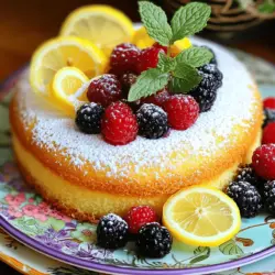 To make this lemon cake, gather the following items: - 1 ½ cups all-purpose flour - 1 cup granulated sugar - ½ cup unsalted butter, softened - 3 large eggs - ½ cup buttermilk - Zest of 2 lemons - ¼ cup fresh lemon juice - 1 teaspoon baking powder - ½ teaspoon baking soda - ¼ teaspoon salt - Powdered sugar for dusting (optional) - Fresh berries for garnish (optional) Each ingredient plays a big role in flavor and texture. - All-purpose flour gives structure to the cake. - Granulated sugar adds sweetness and helps with browning. - Unsalted butter keeps the cake moist and rich. - Eggs provide lift and binding. - Buttermilk adds tang and moisture. - Lemon zest and juice bring a bright, fresh flavor. - Baking powder and baking soda help the cake rise. - Salt balances the sweetness. You can swap some ingredients if needed. - For gluten-free, use a gluten-free flour blend. - If you lack buttermilk, mix milk with vinegar or lemon juice. - Instead of unsalted butter, you can use coconut oil. - If you want less sugar, try using honey or maple syrup. - For a dairy-free option, use almond milk with a splash of vinegar. For the full recipe, check out the instructions mentioned above. Start by preheating your oven to 350°F (175°C). Grease and flour a 9-inch round cake pan. In a large mixing bowl, cream ½ cup of softened butter and 1 cup of sugar together. Mix until it looks light and fluffy, about 3-4 minutes. Then, add 3 large eggs, one at a time. Mix well after each egg. Next, stir in the zest of 2 lemons and ¼ cup of fresh lemon juice. In another bowl, whisk together 1 ½ cups of flour, 1 teaspoon of baking powder, ½ teaspoon of baking soda, and ¼ teaspoon of salt. Gradually mix the dry ingredients into the wet mixture. Alternate adding ½ cup of buttermilk with the flour. Start and end with the flour, mixing just until combined. Pour the cake batter into the prepared pan and smooth the top. Place it in your preheated oven. Bake for 25-30 minutes. To check if it's done, insert a toothpick in the center. If it comes out clean, the cake is ready. When the cake is baked, let it cool in the pan for about 10 minutes. After that, gently transfer it to a wire rack to cool completely. Once cooled, you can dust the top with powdered sugar if you like. For a fun touch, add fresh berries as a garnish. Enjoy each bite of this wonderful lemon cake! For the full recipe, check out the details above. To bake the best lemon cake, start with room temperature ingredients. This includes butter and eggs. Room temperature helps them mix better. Always measure your ingredients carefully. Too much flour can dry your cake out. When mixing, don't overdo it. Mix until just combined. This keeps the cake light and fluffy. One common mistake is not preheating your oven. Always preheat to 350°F before baking. This helps the cake rise properly. Another mistake is opening the oven door too soon. Wait until the cake is nearly done. This keeps the heat inside. Also, be careful not to skip the lemon zest. It packs in tons of flavor! Want more zing? Add a lemon glaze on top. Mix powdered sugar with fresh lemon juice for a sweet-tart kick. You can also fold in some poppy seeds for a nice crunch. Fresh berries on the side brighten the plate. For a twist, try adding a bit of vanilla extract. It complements the lemon well. For the full recipe, check out the previous sections! {{image_2}} Lemon drizzle cake is a bright twist on the classic. You start with the same lemon cake batter. After baking, poke holes in the warm cake. Mix lemon juice and sugar for the drizzle. Pour it over the cake. This makes a sweet and tart topping that soaks into the cake. You end up with a moist treat bursting with flavor. Serve it with tea for a perfect afternoon snack. Lemon blueberry cake is a delicious combo of flavors. You can add fresh or frozen blueberries to the batter. Fold them in gently to keep them whole. The blueberries add sweetness and a pop of color. This cake is perfect for summer gatherings or brunch. Top with a light lemon glaze for extra zing. Your guests will love this fruity twist! If you need a gluten-free option, it's easy to adapt. Simply replace the all-purpose flour with gluten-free flour. You can use a blend that includes rice and almond flour. This will keep the cake light and moist. Be sure to check the baking powder too; some brands contain gluten. Enjoy a slice without worry, and share the joy of lemon cake with everyone! For the complete recipe, check the [Full Recipe]. To keep your lemon cake fresh, place it in an airtight container. This helps retain moisture. You can also cover the cake with plastic wrap. Store it at room temperature for up to three days. If you want to keep it longer, consider refrigeration. You can freeze leftover lemon cake. First, let the cake cool completely. Then, slice it into pieces for easy serving. Wrap each piece tightly in plastic wrap. Place the wrapped slices in a freezer bag. Your cake can last up to three months in the freezer. When you’re ready to enjoy, just thaw it in the fridge overnight. To reheat your lemon cake, preheat your oven to 350°F (175°C). Place the cake on a baking sheet. Cover it loosely with aluminum foil to prevent drying. Heat the cake for about 10-15 minutes. You can also microwave individual slices for about 20-30 seconds, but keep an eye on it to avoid overheating. Enjoy your cake warm for that fresh-baked taste! To make your lemon cake moist, try adding an extra egg. Eggs add moisture and a rich taste. Another option is to add a bit more buttermilk. You can also try soaking the cake with a lemon syrup after baking. Mix lemon juice and sugar for a sweet soak. This will give your cake a lovely, moist texture. Yes, you can use different flours! All-purpose flour is great, but you can try cake flour for a more tender cake. If you want a gluten-free option, use almond flour or a gluten-free blend. Just remember, each type of flour may change the texture slightly, so keep that in mind. If you don’t have buttermilk, don’t worry! You can make a quick substitute. Mix one cup of milk with one tablespoon of vinegar or lemon juice. Let it sit for five minutes. This will thicken and sour the milk, making it a good stand-in for buttermilk. You can also use plain yogurt or sour cream mixed with milk. Lemon zest is not strictly necessary, but I highly recommend it. The zest adds a bright, fresh flavor that enhances the cake. If you skip it, your cake may taste less lemony. If you want a lighter flavor, you can use less zest, but do try to include some! For the best flavor, use fresh lemons. This blog post covered all you need to bake a delicious lemon cake. You learned about key ingredients and smart substitutions. I provided easy steps for preparing, baking, and decorating. Tips helped you avoid common errors and enhance flavor. We explored fun variations, like lemon blueberry cake and gluten-free options. Lastly, I shared the best ways to store and reheat your cake. Baking a great lemon cake is simple and fun. Enjoy every bite of your tasty creation!