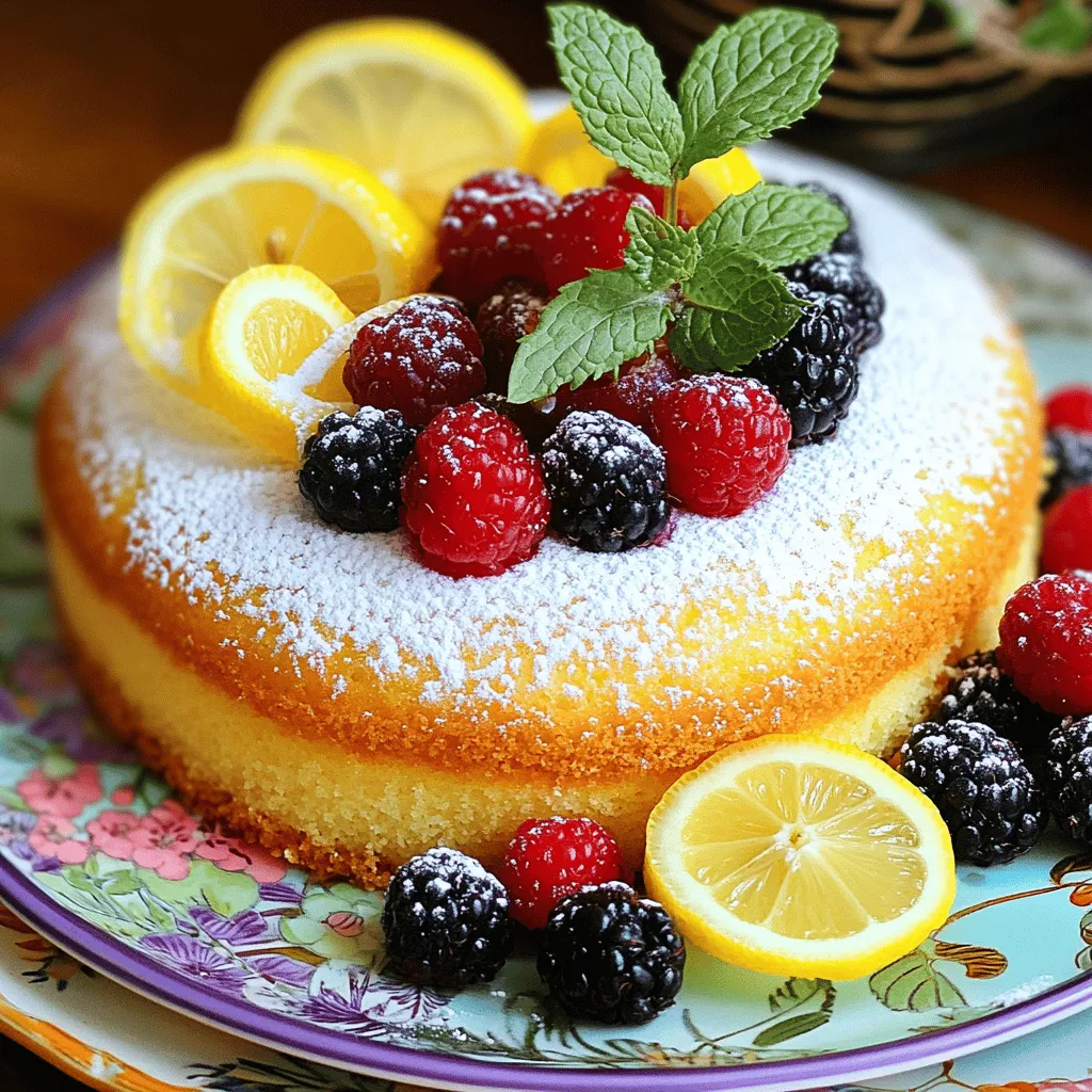 To make this lemon cake, gather the following items: - 1 ½ cups all-purpose flour - 1 cup granulated sugar - ½ cup unsalted butter, softened - 3 large eggs - ½ cup buttermilk - Zest of 2 lemons - ¼ cup fresh lemon juice - 1 teaspoon baking powder - ½ teaspoon baking soda - ¼ teaspoon salt - Powdered sugar for dusting (optional) - Fresh berries for garnish (optional) Each ingredient plays a big role in flavor and texture. - All-purpose flour gives structure to the cake. - Granulated sugar adds sweetness and helps with browning. - Unsalted butter keeps the cake moist and rich. - Eggs provide lift and binding. - Buttermilk adds tang and moisture. - Lemon zest and juice bring a bright, fresh flavor. - Baking powder and baking soda help the cake rise. - Salt balances the sweetness. You can swap some ingredients if needed. - For gluten-free, use a gluten-free flour blend. - If you lack buttermilk, mix milk with vinegar or lemon juice. - Instead of unsalted butter, you can use coconut oil. - If you want less sugar, try using honey or maple syrup. - For a dairy-free option, use almond milk with a splash of vinegar. For the full recipe, check out the instructions mentioned above. Start by preheating your oven to 350°F (175°C). Grease and flour a 9-inch round cake pan. In a large mixing bowl, cream ½ cup of softened butter and 1 cup of sugar together. Mix until it looks light and fluffy, about 3-4 minutes. Then, add 3 large eggs, one at a time. Mix well after each egg. Next, stir in the zest of 2 lemons and ¼ cup of fresh lemon juice. In another bowl, whisk together 1 ½ cups of flour, 1 teaspoon of baking powder, ½ teaspoon of baking soda, and ¼ teaspoon of salt. Gradually mix the dry ingredients into the wet mixture. Alternate adding ½ cup of buttermilk with the flour. Start and end with the flour, mixing just until combined. Pour the cake batter into the prepared pan and smooth the top. Place it in your preheated oven. Bake for 25-30 minutes. To check if it's done, insert a toothpick in the center. If it comes out clean, the cake is ready. When the cake is baked, let it cool in the pan for about 10 minutes. After that, gently transfer it to a wire rack to cool completely. Once cooled, you can dust the top with powdered sugar if you like. For a fun touch, add fresh berries as a garnish. Enjoy each bite of this wonderful lemon cake! For the full recipe, check out the details above. To bake the best lemon cake, start with room temperature ingredients. This includes butter and eggs. Room temperature helps them mix better. Always measure your ingredients carefully. Too much flour can dry your cake out. When mixing, don't overdo it. Mix until just combined. This keeps the cake light and fluffy. One common mistake is not preheating your oven. Always preheat to 350°F before baking. This helps the cake rise properly. Another mistake is opening the oven door too soon. Wait until the cake is nearly done. This keeps the heat inside. Also, be careful not to skip the lemon zest. It packs in tons of flavor! Want more zing? Add a lemon glaze on top. Mix powdered sugar with fresh lemon juice for a sweet-tart kick. You can also fold in some poppy seeds for a nice crunch. Fresh berries on the side brighten the plate. For a twist, try adding a bit of vanilla extract. It complements the lemon well. For the full recipe, check out the previous sections! {{image_2}} Lemon drizzle cake is a bright twist on the classic. You start with the same lemon cake batter. After baking, poke holes in the warm cake. Mix lemon juice and sugar for the drizzle. Pour it over the cake. This makes a sweet and tart topping that soaks into the cake. You end up with a moist treat bursting with flavor. Serve it with tea for a perfect afternoon snack. Lemon blueberry cake is a delicious combo of flavors. You can add fresh or frozen blueberries to the batter. Fold them in gently to keep them whole. The blueberries add sweetness and a pop of color. This cake is perfect for summer gatherings or brunch. Top with a light lemon glaze for extra zing. Your guests will love this fruity twist! If you need a gluten-free option, it's easy to adapt. Simply replace the all-purpose flour with gluten-free flour. You can use a blend that includes rice and almond flour. This will keep the cake light and moist. Be sure to check the baking powder too; some brands contain gluten. Enjoy a slice without worry, and share the joy of lemon cake with everyone! For the complete recipe, check the [Full Recipe]. To keep your lemon cake fresh, place it in an airtight container. This helps retain moisture. You can also cover the cake with plastic wrap. Store it at room temperature for up to three days. If you want to keep it longer, consider refrigeration. You can freeze leftover lemon cake. First, let the cake cool completely. Then, slice it into pieces for easy serving. Wrap each piece tightly in plastic wrap. Place the wrapped slices in a freezer bag. Your cake can last up to three months in the freezer. When you’re ready to enjoy, just thaw it in the fridge overnight. To reheat your lemon cake, preheat your oven to 350°F (175°C). Place the cake on a baking sheet. Cover it loosely with aluminum foil to prevent drying. Heat the cake for about 10-15 minutes. You can also microwave individual slices for about 20-30 seconds, but keep an eye on it to avoid overheating. Enjoy your cake warm for that fresh-baked taste! To make your lemon cake moist, try adding an extra egg. Eggs add moisture and a rich taste. Another option is to add a bit more buttermilk. You can also try soaking the cake with a lemon syrup after baking. Mix lemon juice and sugar for a sweet soak. This will give your cake a lovely, moist texture. Yes, you can use different flours! All-purpose flour is great, but you can try cake flour for a more tender cake. If you want a gluten-free option, use almond flour or a gluten-free blend. Just remember, each type of flour may change the texture slightly, so keep that in mind. If you don’t have buttermilk, don’t worry! You can make a quick substitute. Mix one cup of milk with one tablespoon of vinegar or lemon juice. Let it sit for five minutes. This will thicken and sour the milk, making it a good stand-in for buttermilk. You can also use plain yogurt or sour cream mixed with milk. Lemon zest is not strictly necessary, but I highly recommend it. The zest adds a bright, fresh flavor that enhances the cake. If you skip it, your cake may taste less lemony. If you want a lighter flavor, you can use less zest, but do try to include some! For the best flavor, use fresh lemons. This blog post covered all you need to bake a delicious lemon cake. You learned about key ingredients and smart substitutions. I provided easy steps for preparing, baking, and decorating. Tips helped you avoid common errors and enhance flavor. We explored fun variations, like lemon blueberry cake and gluten-free options. Lastly, I shared the best ways to store and reheat your cake. Baking a great lemon cake is simple and fun. Enjoy every bite of your tasty creation!