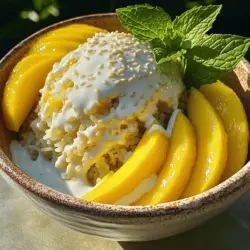 To make Thai mango sticky rice, you need a few key items. Here’s what you’ll need: - 1 cup glutinous (sticky) rice - 1 ½ cups coconut milk - ½ cup sugar - ½ teaspoon salt - 2 ripe mangoes, peeled and sliced These ingredients create the base of this sweet and creamy dessert. The sticky rice gives it that unique texture, while the coconut milk adds rich flavor. Fresh mangoes bring a juicy sweetness that perfectly balances the dish. While the basic recipe is delicious, you can add some fun garnishes. Here are two great options: - 1 tablespoon sesame seeds (optional) - Fresh mint leaves for garnish (optional) Sesame seeds add a slight crunch, and mint gives a fresh taste. These simple touches can make your dish look even more appealing and flavorful. Finding the right ingredients is key to making this dish special. Here are some tips: - Look for glutinous rice at Asian grocery stores. - Choose ripe mangoes that feel soft but not mushy. - Use pure coconut milk for the best flavor. By sourcing authentic ingredients, you’ll capture the true essence of Thai mango sticky rice. This will help you enjoy a dessert that feels like a treat straight from Thailand. For the full recipe, check out the details above. First, rinse the sticky rice. Do this under cold water until the water runs clear. This step helps remove excess starch. You should rinse it about three to four times. After rinsing, soak the rice in water for four to six hours. Soaking overnight gives the best results. Next, drain the soaked rice. Place the rice in a steamer lined with cheesecloth. Steam the rice for about 30 to 40 minutes. You want it to be fully cooked and tender. Be patient! This step is key to getting the right texture. While the rice is steaming, let’s make the coconut sauce. In a saucepan, mix the coconut milk, sugar, and salt. Use medium heat for this. Stir until the sugar dissolves. Do not let it boil. Once done, set aside half a cup of this sauce. You will drizzle it over the dish later. Now that everything is ready, it's time to assemble. Transfer the cooked sticky rice to a large bowl. Pour the remaining coconut sauce over the hot rice. Gently fold it in, making sure all the rice is coated. Let it sit for 15 to 20 minutes. This waiting time helps the flavors mix well. To serve, place a scoop of sticky rice on a plate. Arrange fresh mango slices beside the rice. Drizzle the reserved coconut sauce on top. For a special touch, sprinkle sesame seeds and add fresh mint leaves. They add color and freshness to your dish. You can find the Full Recipe for this delightful treat! When making Thai mango sticky rice, avoid a few common mistakes. First, do not skip rinsing the rice. Rinsing removes extra starch, which can make the rice gummy. Second, don't rush the soaking time. Soaking for at least four hours helps the rice cook evenly. Lastly, avoid boiling the coconut sauce. Gentle heating is key to keeping the sauce smooth and creamy. To get the best texture, use glutinous rice. This rice type is sticky and chewy, perfect for this dish. After soaking, steam the rice in cheesecloth. This keeps the rice from getting too wet. Once cooked, let it sit for a bit after mixing in the coconut sauce. This allows the rice to absorb flavors and achieve a soft, fluffy texture. To boost flavors, try adding more coconut milk to the sauce. A richer sauce pairs well with the sweet mango. You can also sprinkle sesame seeds for a nutty crunch. If you want a fresh touch, add mint leaves as a garnish. This adds color and a bright taste. For a twist, consider adding a pinch of lime zest to the coconut sauce for a citrus kick. For the complete recipe, refer to the Full Recipe. {{image_2}} If you want to change things up, you can swap ingredients. Here are some ideas: - Rice Substitutes: Try using quinoa or brown rice for a healthier twist. - Sweeteners: Use honey or maple syrup instead of sugar for a natural taste. - Coconut Milk Choices: If you need a dairy-free option, use almond or oat milk. These swaps can still give you a tasty Thai mango sticky rice. Serving this dish can be fun! Here are some creative ideas: - Mango Cups: Use hollowed-out mango halves as bowls. Fill them with sticky rice for a fun look. - Layered Parfaits: Layer sticky rice and mango slices in glasses. Top with coconut sauce for a colorful dessert. - Dessert Sushi: Roll sticky rice and mango in thin rice paper. Slice them like sushi for a fun twist. These ideas can make your dish stand out at any gathering. Thai mango sticky rice varies across regions in Thailand. Some variations include: - Northern Thailand: This version may add black sesame seeds for a unique taste. - Southern Thailand: You might find them adding a pinch of pandan for extra flavor and color. - Street Style: Street vendors often serve it warm with a sprinkle of crispy mung beans for crunch. Exploring these regional differences can give you a richer experience of this beloved dessert. For the full recipe, check the earlier sections. To store leftover sticky rice, place it in an airtight container. This keeps moisture in and prevents it from drying out. You can also wrap it in plastic wrap. Make sure it cools to room temperature first. Do not store warm rice, as it can cause bacteria to grow. When you reheat sticky rice, the goal is to keep it soft and sticky. The best method is steaming. Place the rice in a steamer basket lined with cheesecloth. Steam for about 10 minutes. You can also use the microwave. Add a few tablespoons of water to the rice and cover it with a damp paper towel. Heat in short bursts, stirring in between, until warm. Homemade Thai Mango Sticky Rice can last up to three days in the fridge. Make sure it is in an airtight container. If you want to keep it longer, you can freeze it. Wrap the sticky rice tightly in plastic wrap and then in foil. It can last for about a month in the freezer. When you're ready to eat it, thaw it in the fridge overnight before reheating. No, you cannot use regular rice. Glutinous rice gives this dish its sticky texture. It absorbs the coconut milk well, making it creamy and delicious. Regular rice will not provide the same results. If you want the authentic taste, stick to glutinous rice. To make this recipe dairy-free, use coconut milk. It is already dairy-free and provides rich flavor. Just ensure that the brand you choose does not add any dairy. You can also skip the optional sesame seeds if they contain any dairy products. Thai Mango Sticky Rice is a beloved dessert in Thailand. It celebrates the mango season, which is from April to June. This dish symbolizes sweetness and joy. It is often served during festivals and special occasions. Enjoying this dessert connects you to Thai culture and traditions. Thai Mango Sticky Rice is easy to make when you know the steps. We talked about essential ingredients, tips for sourcing, and added garnishes. Preparing it involves making the sticky rice and coconut sauce, and then serving it all together. I shared ways to avoid common mistakes and enhance the dish’s flavor. You can even try different variations to suit your tastes. In the end, enjoy this classic dessert and share it with friends. It’s a delightful treat that brings joy to every meal. Happy cooking!