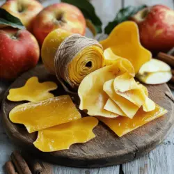 - 4 large apples (Fuji or Gala recommended) - 1 tablespoon lemon juice - 2 teaspoons ground cinnamon - 2 tablespoons honey or maple syrup (optional) - 1/4 teaspoon salt - Additional spices (nutmeg, ginger) - Sweeteners (agave syrup, coconut sugar) To make this delightful treat, you need fresh apples. I love using Fuji or Gala for their sweetness. Start by coring and chopping the apples. The lemon juice adds brightness and helps keep the apples fresh. Ground cinnamon gives a warm flavor that pairs well with apples. If you want more sweetness, you can add honey or maple syrup. Just a touch of salt balances the flavors. Feel free to play with the recipe! You can add nutmeg or ginger for extra spice. If you prefer different sweeteners, options like agave syrup or coconut sugar work great too. This flexibility makes the snack fun and personal. You can adjust it to fit your taste and mood. For the full recipe, check out the [Full Recipe]. 1. First, preheat your oven to 170°F (75°C). This low heat helps the fruit dry slowly. 2. Next, line a baking sheet with parchment paper or a silicone mat. This keeps your fruit leather from sticking. 3. Now, take your chopped apples and place them in a blender. Add 1 tablespoon of lemon juice, 2 teaspoons of ground cinnamon, and 1/4 teaspoon of salt. If you like it sweeter, add 2 tablespoons of honey or maple syrup. 4. Blend the mixture until it is completely smooth. You want a nice, creamy texture without lumps. 1. Pour the blended apple mixture onto your prepared baking sheet. 2. Use a spatula to spread it into an even layer about 1/8 inch thick. Make sure it’s uniform for even drying. 3. Place the baking sheet in the preheated oven. Bake for 6-8 hours. Check it often. The fruit leather is done when it feels dry but still a little flexible. 1. Once baked, take the baking sheet out of the oven. Let the fruit leather cool completely. This step is key for easy cutting. 2. Carefully peel the fruit leather from the parchment paper. Use kitchen scissors or a sharp knife to cut it into strips or fun shapes. 3. If you like, roll the strips up and secure them with twine or a small piece of parchment paper. This makes a great snack for later! For the full recipe, check the details above. Enjoy your healthy snack! For the best fruit leather, choose apples that are sweet and juicy. Fuji and Gala apples are my top picks. They blend well and have a great flavor. When selecting apples, look for these signs: - Firmness: Choose apples that feel firm to the touch. - Color: Look for bright colors with no bruises or dark spots. - Aroma: Ripe apples have a sweet, fruity smell. The thickness of your apple spread matters. Aim for about 1/8 inch thick. This helps it dry evenly. If it's too thick, it won’t dry properly. Here are signs that your fruit leather is ready: - No stickiness: It should feel dry but still bend without cracking. - Flexibility: A properly dried leather bends easily without breaking. - Appearance: The color should be vibrant and not darkened. Feeling adventurous? Mix in other flavors to make it unique! Consider adding: - A splash of vanilla for a warm note. - Citrus zest for a fresh, bright taste. - Other spices like nutmeg or ginger to add depth. By trying these ideas, you can create your own twist on the classic cinnamon apple flavor. The Full Recipe gives you a solid base to start from. {{image_2}} You can mix apples with other fruits for fun flavors. Try using berries like strawberries or blueberries. Pears also work great with apples. They bring a sweet and juicy taste. Blending these fruits creates a unique mix. You will enjoy the balance of flavors. Feel free to play around with different fruits. Each combo can change the taste of your fruit leather. Cinnamon apple fruit leather is sweet, but you can make it savory too. Adding herbs like basil or mint can give it a fresh twist. Sweet flavors shine with honey or maple syrup. For a savory snack, try omitting the sweeteners. Instead, add a pinch of salt or spices. This can surprise your taste buds. Experiment with different herbs to find your favorite mix. If you want a vegan snack, just swap honey for maple syrup. This keeps the recipe plant-based and tasty. You can also make it gluten-free with these ingredients. Since this recipe uses fresh fruit, it’s naturally gluten-free. Always check labels if you add other ingredients. This way, you can enjoy a healthy snack without worries. To store your cinnamon apple fruit leather at room temperature, keep it in an airtight container. This helps keep it fresh and tasty. Use a glass or plastic container with a tight lid. You can also wrap the fruit leather in parchment paper. Place it in a cool, dry place away from sunlight. This way, your snack will stay good for up to two weeks. For longer shelf life, refrigerate your fruit leather. Wrap it in plastic wrap or store it in an airtight container. This keeps it moist and prevents drying out. Always check for signs of spoilage. If you see any mold or if it smells off, throw it away. Proper refrigeration can extend its life to about a month. Yes, you can freeze fruit leather! To freeze it, first, wrap each piece in plastic wrap. Then, place them in a freezer bag or a container. This helps avoid freezer burn. When you want to eat it, take it out and let it thaw at room temperature. Freezing keeps it fresh for up to six months. Enjoy this healthy snack anytime! For the full recipe, check out the [Full Recipe]. Cinnamon apple fruit leather can last up to two weeks at room temperature. Store it in an airtight container. If you keep it in the fridge, it can last even longer, around three to four weeks. Just make sure it’s sealed well to keep it fresh. Yes, you can make this fruit leather without added sugar. Use ripe apples for natural sweetness. You could add mashed bananas or dates for extra flavor. These options will change the taste a bit, but they add nice depth. Homemade fruit leather is a healthy snack. It’s mostly fruit, which means it’s full of vitamins. Apples are high in fiber, which is great for digestion. This snack gives you quick energy without any junk. It’s a smart choice for kids and adults alike. You need a few basic tools for making fruit leather. Here’s what I use: - Blender or food processor for smooth mixing - Baking sheet lined with parchment paper - Spatula to spread the mixture evenly - Sharp knife or scissors for cutting These tools help make the process easy and fun. Yes, you can use a dehydrator to make fruit leather. Set it to 135°F (57°C) and pour the apple mixture onto the trays. Dehydrate for about 6 to 8 hours. The result is similar, but it may have a slightly different texture. Using a dehydrator can also save energy and time. Making cinnamon apple fruit leather is simple and fun. You start with fresh apples, blend them, and create a tasty snack. Choosing the right ingredients, such as spices, can boost the flavor. Remember to monitor the baking time for perfect texture. In the end, your homemade fruit leather provides healthy, tasty options. It’s a great way to enjoy fruit and experiment with flavors. Store it properly to keep it fresh. Try different fruits and sweetness levels to make it your own.