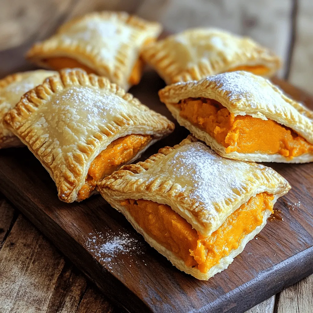 To make sweet potato hand pies, gather these main ingredients: - 2 medium sweet potatoes, peeled and cubed - 1 tablespoon olive oil - 1 teaspoon ground cinnamon - 1/2 teaspoon ground nutmeg - 1/4 cup brown sugar - 1 tablespoon maple syrup - 1 package refrigerated pie crusts (or homemade) - 1 egg, beaten (for egg wash) - Pinch of salt - Optional: powdered sugar for dusting These ingredients blend to create a sweet and spicy filling. The sweet potatoes give a creamy base, while cinnamon and nutmeg add warmth. You can switch out some ingredients if needed. For example, if you don’t have brown sugar, try using white sugar or coconut sugar. If you want a vegan option, skip the egg wash. You can use almond milk to brush the tops instead. Feel free to add a pinch of ginger or vanilla for extra flavor. Choosing the right sweet potatoes is key. Look for firm, smooth ones without any bruises. The skin should be bright and free of blemishes. I prefer medium-sized sweet potatoes for even cooking. Smaller ones may dry out, while larger ones can be too starchy. When you find good ones, store them in a cool, dark place. Avoid the fridge, as it can change their taste. For the full recipe, check out the Sweet Potato Hand Pies section! Start by boiling the sweet potatoes. Peel and cube two medium sweet potatoes. Place them in a pot and cover with water. Boil for about 15-20 minutes until they are fork-tender. Drain the sweet potatoes and put them aside. Heat one tablespoon of olive oil in a skillet over medium heat. Add the drained sweet potatoes to the skillet. Mash them with a fork until they are smooth. Add one teaspoon of ground cinnamon, half a teaspoon of ground nutmeg, a pinch of salt, and a quarter cup of brown sugar. Drizzle in one tablespoon of maple syrup. Mix everything well and cook for another 3-4 minutes. This helps the flavors blend nicely. Remove the filling from heat and let it cool. Next, roll out the pie crusts. You can use store-bought or homemade crusts. On a lightly floured surface, roll out the dough. Use a round cutter or a glass to cut circles about 5 inches in diameter. Take each circle and place about one tablespoon of the sweet potato filling in the center. Fold the dough over to make a half-moon shape. Crimp the edges with a fork to seal the pies well. This step is very important to keep the filling inside. Place the assembled hand pies on a baking sheet lined with parchment paper. Brush the tops with a beaten egg. This gives them a golden finish when baked. Now it’s time to bake. Preheat your oven to 400°F (200°C). Place the baking sheet in the oven and bake for 20-25 minutes. The hand pies will turn golden brown when done. Keep an eye on them to avoid burning. Once baked, take them out and let them cool for a few minutes. If you like, dust them with powdered sugar for a sweet touch. Enjoy your warm, flaky hand pies! You can find the Full Recipe for all the steps. To make perfect sweet potato hand pies, start with fresh sweet potatoes. Look for firm, unblemished ones. Boil them until soft but not mushy. This keeps the texture just right. When mixing in spices, taste as you go. This helps you control the flavor. Use a fork to crimp the edges well. This seals the pies and keeps the filling inside. One common mistake is overcooking the sweet potatoes. If they get too soft, the filling may become watery. Another error is not sealing the edges properly. This can lead to leaks during baking. Also, avoid skipping the egg wash. It gives the pies a lovely golden color. Lastly, don't crowd the baking sheet. Give each pie space to expand and brown evenly. To boost flavor, try adding a pinch of cayenne pepper. It brings a nice warmth without being too spicy. You can also mix in chopped nuts for crunch. Pecans or walnuts work great. For a twist, add a touch of vanilla extract to the filling. It adds depth and richness. Dust with powdered sugar after baking for a sweet finish. For the full recipe, refer to the earlier section. {{image_2}} You can change the taste of your sweet potato hand pies by using other spices. Try adding ginger for a spicy kick. Cardamom brings warmth and depth, while cloves give a cozy flavor. Each spice adds a new layer of taste. Feel free to mix and match spices to suit your taste buds. For extra flavor, consider mixing in ingredients like apples or raisins. These add sweetness and texture to your filling. You can also add nuts, like pecans or walnuts, for a nice crunch. Cream cheese can make the filling rich and creamy. Each addition creates a unique pie that is sure to impress. You can make your sweet potato hand pies gluten-free. Just use gluten-free pie crusts instead of regular ones. For a vegan option, skip the egg wash. Brush the pies with a bit of almond milk instead. You can also replace the maple syrup with agave nectar for a vegan-friendly sweetener. With these swaps, everyone can enjoy these tasty treats. To keep your sweet potato hand pies fresh, store them in an airtight container. Layer parchment paper between the pies to avoid sticking. Place them in the fridge if you plan to eat them in a few days. They stay good for about 3 to 5 days this way. You can freeze sweet potato hand pies for longer storage. First, let them cool completely. Then, wrap each pie tightly in plastic wrap. Place the wrapped pies in a freezer bag or container. They can last up to 3 months in the freezer. When you're ready to eat, simply thaw them overnight in the fridge. To reheat, use the oven for the best results. Preheat your oven to 350°F (175°C). Place the hand pies on a baking sheet. Heat for about 10 to 15 minutes, until warm and crisp. You can also use a microwave, but the crust may lose some crispiness. Enjoy your hand pies just like they were fresh out of the oven! For the full recipe, check out the Sweet Potato Hand Pies section. To make dough from scratch, mix flour, salt, and cold butter. Use a pastry cutter to mix until it looks like crumbs. Add ice water a little at a time until the dough sticks together. Do not knead too much; just shape it into a disk. Wrap it in plastic wrap and chill for about 30 minutes. This will help your dough roll out easily. Yes, you can use other potatoes. Russets and Yukon Golds work well. They offer a different taste and texture. However, they might need more seasoning since they are less sweet. Cook them the same way as sweet potatoes. Mash them up and mix in spices for flavor. Sweet potato hand pies pair well with many sides. Try a simple salad for freshness. You could also serve them with a dollop of sour cream or yogurt. For dessert, a scoop of vanilla ice cream adds sweetness. These options enhance the pie's flavors and make a full meal. For the full recipe, check the beginning of this article. You learned how to make delicious sweet potato hand pies. We covered the key ingredients, step-by-step instructions, and tips for success. Remember to select quality sweet potatoes and avoid common mistakes. You can also try fun variations to change the flavor. Lastly, proper storage will keep your hand pies fresh. Use these insights to bake with confidence and enjoy tasty treats. Happy baking!