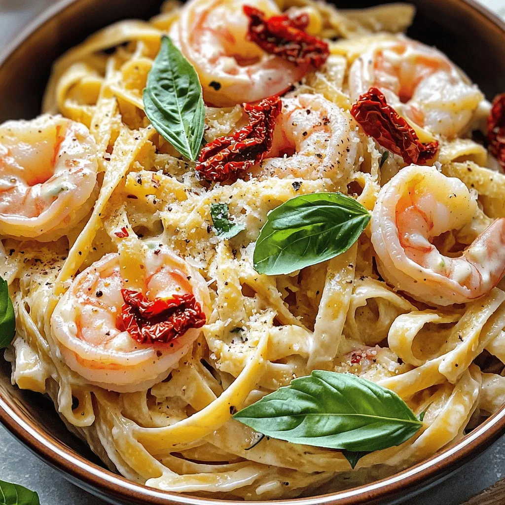 - 12 oz fettuccine pasta - 1 lb large shrimp, peeled and deveined - 2 tablespoons olive oil - 4 cloves garlic, minced - 1 cup heavy cream - 1 cup grated Parmesan cheese - 1/2 cup sun-dried tomatoes, chopped - 1 cup fresh spinach, chopped - 1 teaspoon red pepper flakes - Salt and pepper to taste - Fresh basil leaves for garnish Gathering the right ingredients makes all the difference in creating creamy Marry Me shrimp pasta. Each component plays a key role in the dish. The fettuccine pasta serves as a perfect base, providing a soft texture to hold the sauce. Large shrimp bring a sweet and juicy flavor. Olive oil adds richness and helps sauté the garlic. Garlic is crucial for flavor, adding depth to the dish. The heavy cream creates a luscious sauce, while Parmesan cheese gives it a savory kick. Sun-dried tomatoes add a tangy sweetness, and fresh spinach provides color and nutrients. Red pepper flakes bring a hint of heat, which you can adjust to your taste. Finally, fresh basil leaves not only garnish the meal but also enhance its aroma. For the full recipe, you can find more details on how to prepare this delightful dish. Each ingredient works in harmony, ensuring your creamy Marry Me shrimp pasta is a hit every time! - Bring salted water to a boil. - Cook fettuccine until al dente, about 8-10 minutes. Cooking pasta is simple. Use a large pot. Salt boosts flavor. Check the package for timing. Al dente means firm but cooked. Drain it, but save some water for later. - Heat olive oil and garlic in a large skillet. - Cook shrimp until pink, about 2-3 minutes. For the shrimp, use medium-high heat. Add olive oil first. Then, toss in minced garlic. Stir for about 30 seconds. The smell is amazing! Add shrimp next. They turn pink when done. Season with salt, pepper, and red pepper flakes for a kick. - Simmer heavy cream in the same skillet. - Whisk in Parmesan cheese until melted. After removing the shrimp, keep the skillet. Pour in the cream. Let it simmer gently. Then, whisk in grated Parmesan. This creates a rich, creamy sauce. Keep stirring until it’s smooth and velvety. - Add sun-dried tomatoes and spinach to the cream sauce. - Combine with shrimp and pasta. Now, mix in chopped sun-dried tomatoes and spinach. Stir until the spinach wilts. If your sauce feels too thick, add a splash of reserved pasta water. Return shrimp and fettuccine to the skillet. Toss everything together until coated in creamy goodness. - Plate the pasta hot. - Garnish with basil and extra Parmesan. Serve the pasta right away. Use shallow bowls for an elegant look. Top with fresh basil leaves and a sprinkle of Parmesan. This dish is not just tasty; it looks stunning too! For the full recipe, check the instructions above. To achieve the perfect cream sauce, start by adjusting its thickness. If your sauce is too thick, add a splash of reserved pasta water. This helps create a smooth, silky texture. When mixing in the seasonings, do so gradually. This way, you can taste and adjust to find the right balance. When it comes to garlic, I suggest starting with four cloves. You can always add more if you prefer a stronger flavor. Fresh herbs bring a bright taste to the dish. I love using fresh basil, but dried herbs can work too. Just remember that dried herbs have a stronger flavor, so use them sparingly. For an elegant serving, use shallow bowls. Place the pasta gently in the center. Add a sprig of fresh basil on top for color. A sprinkle of extra Parmesan cheese adds a nice touch. For a romantic dinner, set the table with soft lighting and a simple centerpiece. This creates a warm atmosphere that pairs well with the creamy marry me shrimp pasta. {{image_2}} You can swap shrimp for chicken or scallops. Chicken adds a nice heartiness. Scallops bring a sweet, delicate flavor. You can also mix in crab or lobster for a luxurious touch. These seafood options still pair well with the creamy sauce. For a vegetarian twist, substitute shrimp with extra vegetables. Try bell peppers, zucchini, or mushrooms. They add great texture and flavor. Use plant-based cream and cheese for a dairy-free version. This makes the dish lighter but still creamy and satisfying. Choosing gluten-free pasta is easy. Look for options made from rice or chickpeas. Adjust the sauce ingredients by checking labels for gluten. This way, you keep all the flavors while making it safe for gluten-free diets. After you enjoy your creamy marry me shrimp pasta, store the leftovers in an airtight container. This helps keep it fresh and tasty. It stays good in the fridge for up to three days. Be sure to let it cool down before sealing it up. This will prevent moisture buildup and keep your pasta creamy. You can freeze this dish if you want to save some for later. Place the cooled pasta in a freezer-safe container. Make sure to leave some space at the top, as the sauce will expand when frozen. It can stay in the freezer for up to three months. When you want to eat it, move it to the fridge to thaw overnight. Then, you can reheat it on the stove or in the microwave. To keep the creaminess, reheat the pasta gently. A low heat on the stove works best. Add a splash of milk or cream to help restore the sauce's texture. If it tastes a bit bland after reheating, adjust the seasoning. Just sprinkle in some salt, pepper, or red pepper flakes as needed. This will keep your dish delicious! This dish has a romantic name. It is said that if you serve this pasta, your partner might want to marry you! The creamy sauce and tender shrimp create a lovely meal. The flavors blend well, making it a perfect dish for special occasions or date nights. You can add more red pepper flakes to spice it up. Start with an extra half teaspoon for a kick. If you like heat, go for a full teaspoon. Taste as you go! Remember, it’s easier to add spice than to take it away. Yes, you can prep some parts ahead. Cook the pasta and shrimp in advance. Store them separately in airtight containers. When you’re ready to eat, simply warm everything up. Add the sauce and mix just before serving for the best flavor. A light white wine works best. Try a Pinot Grigio or Sauvignon Blanc. These wines complement the creamy sauce and shrimp. If you prefer red, a light Pinot Noir can also match well. Enjoying wine with this dish makes it even more delightful! This creamy shrimp pasta is simple yet full of flavor. We covered key ingredients, like shrimp, pasta, and cream. The step-by-step guide makes cooking easy. With tips on storage and serving, you can impress anyone. Variations allow you to customize based on your needs. Remember, whether you’re making it for a date or family, it's sure to please. Enjoy this tasty dish and make it your own!