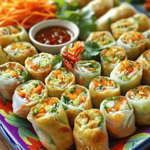 Here is a list of ingredients for your crispy veggie spring rolls: - Cabbage - Carrots - Bell Peppers - Bean Sprouts - Green Onions - Garlic and Ginger - Soy Sauce and Sesame Oil - Spring Roll Wrappers - Oil for Frying Each ingredient plays a big role in flavor. The cabbage adds crunch, while the carrots bring sweetness. Bell peppers give color and a slight tang. Bean sprouts add freshness, and green onions give a nice bite. Garlic and ginger enhance the taste with warmth and depth. Soy sauce and sesame oil tie everything together with umami flavors. For the spring roll wrappers, choose thin ones for a crispier bite. And don’t forget the oil! It’s key for frying and achieving that golden crust. Using fresh ingredients makes a big difference in taste. This recipe is straightforward and perfect for any skill level. You can find the full recipe details to guide you through the process. Prepare the Veggies Start by washing and chopping your veggies. You need: - 1 cup cabbage, finely shredded - 1 cup carrots, julienned - 1 cup bell peppers, thinly sliced - 1 cup bean sprouts - 2 green onions, finely chopped Chop them small. This helps them fit well in the spring rolls. Mix the Marinade In a small bowl, combine the flavor makers: - 2 cloves garlic, minced - 1 tablespoon ginger, grated - 2 tablespoons soy sauce - 1 teaspoon sesame oil - Salt and pepper to taste Stir these together. This mix adds a nice taste to the veggies. Combine and Toss Pour the marinade over your chopped veggies. Use your hands or a spoon to mix well. Make sure each piece of veggie is coated. Let it sit for about 10 minutes. This helps the flavors mix. Filling the Wrapper Take a spring roll wrapper. Lay it flat on your surface. Place about 2-3 tablespoons of the veggie mix near the bottom edge. Sealing the Roll Fold the bottom edge of the wrapper up over the filling. Then, fold in the sides tightly. Roll it up to enclose the filling. Moisten the top edge with a little water to seal it shut. Heating the Oil Pour oil into a deep frying pan. Heat it on medium. To check if it’s ready, drop in a small piece of wrapper. If it sizzles, the oil is hot. Frying the Spring Rolls Carefully add the spring rolls, but don’t crowd the pan. Fry them until they turn golden and crispy, about 3-4 minutes on each side. Draining Excess Oil Once they are cooked, take them out of the oil. Place them on paper towels to drain the extra oil. For the full recipe, refer to the earlier section. Enjoy your crispy veggie spring rolls! Wrapping Techniques To make your spring rolls crispy, focus on how you wrap them. Use a tight roll to keep the filling secure. Start by placing the veggie mix near the bottom of the wrapper. Fold the bottom edge over the filling, then tuck in the sides. Finally, roll it up tightly. A snug wrap helps create a crispier texture when frying. Oil Temperature The right oil temperature is key to crispy spring rolls. Heat your oil to around 350°F (175°C). You can test it by dropping in a small piece of wrapper; it should sizzle right away. If the oil is too cool, the rolls will absorb oil and become soggy. If too hot, they may burn before cooking through. Ideal Dipping Sauces Pair your spring rolls with tasty dipping sauces. Sweet chili sauce adds a nice kick. Soy sauce gives a salty contrast. You might even enjoy peanut sauce for a creamy touch. Each dip enhances the flavor and adds fun to your meal. Presentation Ideas Serve your crispy spring rolls on a colorful platter. Add a side of dipping sauce in a small bowl. For a pop of color, garnish with fresh cilantro or sliced red chili. This not only looks great but also makes the dish more appealing. Enjoy your tasty creation! {{image_2}} You can boost your crispy veggie spring rolls with proteins. Tofu is a great choice. It absorbs flavors well and adds a nice texture. Use firm or extra-firm tofu. Press it to remove extra moisture. Cut it into small cubes, and pan-fry until golden. Mix the cooked tofu with your veggie filling for added protein. If you prefer meat, chicken or shrimp works well. For chicken, use cooked and shredded chicken. For shrimp, peel and devein them first. Cook them in a pan until pink and firm. Add either option to your filling for a heartier snack. You can make your spring rolls even tastier with spices and herbs. Try adding crushed red pepper for heat or cilantro for a fresh taste. You can also add a touch of five-spice powder for a unique flavor. Mix these spices into your veggie filling for a burst of flavor. Alternative sauces can also change the taste. Instead of soy sauce, try hoisin sauce for sweetness. You can also use peanut sauce for a nutty twist. Just drizzle your chosen sauce into the filling or serve it as a dip. These options will keep your spring rolls exciting and delicious! Refrigeration Tips If you have extra spring rolls, store them in the fridge. Place them in an airtight container. This keeps them fresh for about 2 to 3 days. You can also wrap them in plastic wrap to prevent drying out. Avoid stacking them too tightly to keep them from getting soggy. Freezing Instructions To freeze your spring rolls, let them cool completely first. Then, place them in a single layer on a baking sheet. After about 30 minutes, transfer them to a freezer-safe bag. This method helps keep them from sticking together. They can last in the freezer for up to 2 months. When you’re ready to eat them, just thaw in the fridge overnight. Oven vs. Microwave For the best taste, use the oven to reheat your spring rolls. Preheat your oven to 375°F (190°C). Place the rolls on a baking sheet and heat for about 10-15 minutes. This keeps them crispy. If you’re short on time, you can use the microwave. Place them on a microwave-safe plate and heat for about 30 seconds to 1 minute. Keep in mind, they might not be as crispy this way. Enjoy your tasty snack! To reheat your crispy veggie spring rolls, I recommend using an oven. Preheat the oven to 375°F (190°C). Place the spring rolls on a baking sheet. Bake for about 10-15 minutes, until they are hot and crispy again. You can also use an air fryer for about 5-7 minutes at the same temperature. This method keeps them crispy and delicious. Yes, you can bake crispy veggie spring rolls. While frying gives them a golden crunch, baking is a healthier option. To bake, preheat your oven to 400°F (200°C). Brush the spring rolls lightly with oil and place them on a baking sheet. Bake for 20-25 minutes, turning halfway through. They will be crisp but not as crunchy as fried ones. You can find crispy veggie spring rolls at many grocery stores and Asian markets. Look in the frozen foods aisle or the snack section. Some local restaurants may also sell them for takeout. If you prefer homemade, I suggest trying the Full Recipe for a fresh batch that’s sure to impress! You learned how to make tasty, crispy veggie spring rolls today. We covered ingredients, preparation, and cooking methods to guide you. I shared tips to achieve extra crunch and ideas for serving. You can mix in proteins or spice things up with different flavors. Remember to store leftovers right and choose the best reheating method. Now, enjoy your spring rolls and impress your friends with this simple recipe. Cooking can be fun, and you just made it easier!
