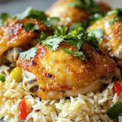 To make Caribbean Chicken and Rice, you need these fresh ingredients: - 4 chicken thighs, bone-in and skin-on - 1 cup basmati rice - 1 can (15 oz) coconut milk - 1 cup chicken broth - 1 onion, finely chopped - 3 cloves garlic, minced - 1 red bell pepper, diced - 1 tablespoon fresh ginger, grated - 1 teaspoon allspice - 1 teaspoon cumin - ½ teaspoon turmeric - 1 lime, juiced - 2 tablespoons olive oil - Salt and pepper to taste - Fresh cilantro, chopped (for garnish) Using fresh ingredients is key to this dish. Fresh chicken gives great flavor and tenderness. Fresh herbs, like cilantro, add brightness. Fresh vegetables bring crunch and sweetness. Even fresh spices can change the taste. They can turn a simple dish into something special. I always encourage using what's in season. Seasonal produce tastes better and is often cheaper. You can boost the flavor with some optional ingredients. Consider adding: - 1-2 jalapeños for heat - ½ cup peas for sweetness - A splash of soy sauce for umami - Pineapple chunks for a tropical twist These extras can change the dish and make it more unique. Feel free to get creative! You can mix and match based on what you love. Start by marinating the chicken. In a bowl, mix lime juice, ginger, allspice, cumin, turmeric, salt, and pepper. Add the chicken thighs to this mix. Make sure each piece is coated well. Cover the bowl and let it sit for at least 30 minutes. This step boosts the chicken’s flavor. You can marinate it longer if you have time. Next, heat olive oil in a large skillet or Dutch oven over medium-high heat. Once the oil is hot, add the marinated chicken, skin-side down. Sear the chicken for about 5-7 minutes until it turns golden brown. Then, flip it over and brown the other side for another 5 minutes. Remove the chicken from the skillet and set it aside. This searing locks in juices and gives a nice color. In the same skillet, add chopped onion, garlic, and red bell pepper. Sauté them for about 3-4 minutes until they soften. This step adds great aroma to the dish. Now, stir in the basmati rice. Cook it for 1-2 minutes so it toasts slightly. This helps enhance the rice's flavor. Next, pour in the coconut milk and chicken broth. Stir everything to combine well. Bring this mixture to a gentle simmer. Return the seared chicken thighs to the skillet, skin-side up. Nestle them into the rice mixture. Cover the skillet and reduce the heat to low. Cook for 25-30 minutes. This allows the rice to absorb flavors and become tender. Make sure the chicken reaches an internal temperature of 165°F (75°C). Once cooked, remove from heat and let it sit, covered, for 5 minutes. Fluff the rice gently with a fork, mixing it with the chicken. Finally, garnish with fresh chopped cilantro before serving. You can find the complete instructions for this flavorful dish in the Full Recipe. To get real Caribbean flavor, use fresh ingredients. They make a big difference. Fresh herbs like cilantro and thyme add brightness. Use spices like allspice and cumin for warmth and depth. For a kick, add scotch bonnet peppers. If you cannot find them, use jalapeños as a milder option. Always marinate your chicken. This step allows flavors to soak in and makes it juicy. One common mistake is not marinating the chicken long enough. Thirty minutes is the minimum. For better taste, marinate overnight. Another mistake is cooking the rice too long. Keep an eye on it. Overcooking makes it mushy. Remember to fluff the rice gently. This keeps grains separate. Lastly, don’t skip the garnishing step. Fresh cilantro adds color and flavor. Use a large skillet or a Dutch oven for this dish. These pans help cook everything evenly. A wooden spoon is great for stirring. It won’t scratch your pan. Use a meat thermometer to check chicken doneness. You want it to reach 165°F (75°C). This ensures it is safe to eat. A lid is also important. It helps trap steam for fluffy rice. For more details, check out the Full Recipe. {{image_2}} You can easily turn Caribbean Chicken and Rice into a vegetarian dish. Swap the chicken for chickpeas or tofu. Use vegetable broth instead of chicken broth. The coconut milk adds creaminess and flavor. Add more veggies like zucchini, carrots, or peas. This way, you keep the vibrant taste while making it meat-free. If you love heat, add some spice to your dish. Use chili powder or cayenne pepper in the marinade. You can also toss in some diced jalapeños or habaneros when you sauté the veggies. For a smoky flavor, add smoked paprika. This will give your dish a fiery kick while still tasting amazing. While basmati rice is great, you can try other types. Jasmine rice works well for a fragrant twist. Brown rice is a healthy option and adds a nutty flavor. Quinoa is another alternative for a protein boost. Just adjust your cooking time and liquid amounts based on the rice you choose. Each type brings its own unique taste and texture to your dish. For the full recipe, check out Caribbean Chicken and Rice. After cooking, let the Caribbean chicken and rice cool down. Once cooled, store it in a container. Make sure to seal it tightly. This dish will stay fresh in the fridge for up to three days. When you’re ready to eat, check the smell and look for any signs of spoilage. You can freeze Caribbean chicken and rice for later use. Place the cooled dish in an airtight container. It’s best to store it in single servings for easy thawing. This meal can last in the freezer for about three months. When you’re ready to enjoy it, just thaw it overnight in the fridge. To reheat, you can use the microwave or stovetop. If using the microwave, cover the dish to keep moisture in. Heat in short bursts, stirring in between. If using the stovetop, add a splash of chicken broth. This keeps the dish moist. Heat over low until warmed through. Enjoy your flavorful one-pot dish! For the full recipe, check out the [Full Recipe]. Caribbean Chicken and Rice has roots in many Caribbean islands. It blends African, Spanish, and indigenous flavors. This dish reflects the region's rich history and diverse culture. You can find variations in places like Jamaica, Puerto Rico, and Trinidad. Each island adds its unique twist, using local spices and cooking methods. The use of coconut milk, rice, and chicken connects many Caribbean communities. Yes, you can use various cuts of chicken for this dish. Chicken thighs add rich flavor and moisture. However, chicken breasts work well too if you prefer leaner meat. You can also try wings or drumsticks. Just remember to adjust cooking times to ensure everything cooks evenly. The key is to keep the skin on for added flavor and crispiness. You can make Caribbean Chicken and Rice healthier with a few easy swaps. First, use less coconut milk or choose light coconut milk. This will cut down on fat and calories. Second, add more vegetables to increase fiber and nutrients. Bell peppers, peas, or spinach are great options. You can also use brown rice instead of white for more health benefits. Finally, reduce the amount of salt in your seasoning. This way, you keep the flavor without the added sodium. Check the [Full Recipe](#) for more tips! This blog post covered all you need to know about Caribbean Chicken and Rice. We explored the right ingredients, the marinating process, and cooking techniques. I shared tips for authentic flavors and common mistakes to avoid. You can also find tasty variations and storage tips. Remember, using fresh ingredients makes a huge difference. Enjoy trying different spices and rice types to create your perfect dish. I hope you feel ready to cook and enjoy this delicious meal!