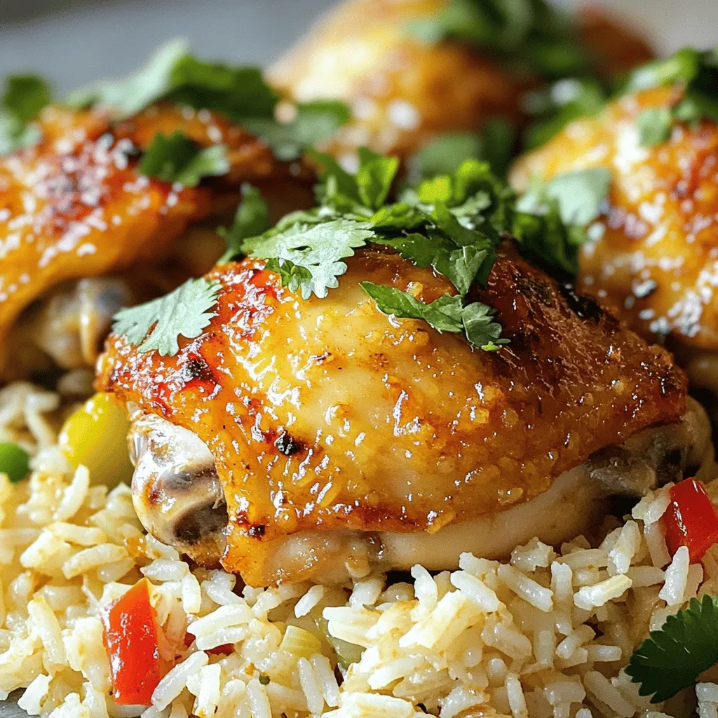 To make Caribbean Chicken and Rice, you need these fresh ingredients: - 4 chicken thighs, bone-in and skin-on - 1 cup basmati rice - 1 can (15 oz) coconut milk - 1 cup chicken broth - 1 onion, finely chopped - 3 cloves garlic, minced - 1 red bell pepper, diced - 1 tablespoon fresh ginger, grated - 1 teaspoon allspice - 1 teaspoon cumin - ½ teaspoon turmeric - 1 lime, juiced - 2 tablespoons olive oil - Salt and pepper to taste - Fresh cilantro, chopped (for garnish) Using fresh ingredients is key to this dish. Fresh chicken gives great flavor and tenderness. Fresh herbs, like cilantro, add brightness. Fresh vegetables bring crunch and sweetness. Even fresh spices can change the taste. They can turn a simple dish into something special. I always encourage using what's in season. Seasonal produce tastes better and is often cheaper. You can boost the flavor with some optional ingredients. Consider adding: - 1-2 jalapeños for heat - ½ cup peas for sweetness - A splash of soy sauce for umami - Pineapple chunks for a tropical twist These extras can change the dish and make it more unique. Feel free to get creative! You can mix and match based on what you love. Start by marinating the chicken. In a bowl, mix lime juice, ginger, allspice, cumin, turmeric, salt, and pepper. Add the chicken thighs to this mix. Make sure each piece is coated well. Cover the bowl and let it sit for at least 30 minutes. This step boosts the chicken’s flavor. You can marinate it longer if you have time. Next, heat olive oil in a large skillet or Dutch oven over medium-high heat. Once the oil is hot, add the marinated chicken, skin-side down. Sear the chicken for about 5-7 minutes until it turns golden brown. Then, flip it over and brown the other side for another 5 minutes. Remove the chicken from the skillet and set it aside. This searing locks in juices and gives a nice color. In the same skillet, add chopped onion, garlic, and red bell pepper. Sauté them for about 3-4 minutes until they soften. This step adds great aroma to the dish. Now, stir in the basmati rice. Cook it for 1-2 minutes so it toasts slightly. This helps enhance the rice's flavor. Next, pour in the coconut milk and chicken broth. Stir everything to combine well. Bring this mixture to a gentle simmer. Return the seared chicken thighs to the skillet, skin-side up. Nestle them into the rice mixture. Cover the skillet and reduce the heat to low. Cook for 25-30 minutes. This allows the rice to absorb flavors and become tender. Make sure the chicken reaches an internal temperature of 165°F (75°C). Once cooked, remove from heat and let it sit, covered, for 5 minutes. Fluff the rice gently with a fork, mixing it with the chicken. Finally, garnish with fresh chopped cilantro before serving. You can find the complete instructions for this flavorful dish in the Full Recipe. To get real Caribbean flavor, use fresh ingredients. They make a big difference. Fresh herbs like cilantro and thyme add brightness. Use spices like allspice and cumin for warmth and depth. For a kick, add scotch bonnet peppers. If you cannot find them, use jalapeños as a milder option. Always marinate your chicken. This step allows flavors to soak in and makes it juicy. One common mistake is not marinating the chicken long enough. Thirty minutes is the minimum. For better taste, marinate overnight. Another mistake is cooking the rice too long. Keep an eye on it. Overcooking makes it mushy. Remember to fluff the rice gently. This keeps grains separate. Lastly, don’t skip the garnishing step. Fresh cilantro adds color and flavor. Use a large skillet or a Dutch oven for this dish. These pans help cook everything evenly. A wooden spoon is great for stirring. It won’t scratch your pan. Use a meat thermometer to check chicken doneness. You want it to reach 165°F (75°C). This ensures it is safe to eat. A lid is also important. It helps trap steam for fluffy rice. For more details, check out the Full Recipe. {{image_2}} You can easily turn Caribbean Chicken and Rice into a vegetarian dish. Swap the chicken for chickpeas or tofu. Use vegetable broth instead of chicken broth. The coconut milk adds creaminess and flavor. Add more veggies like zucchini, carrots, or peas. This way, you keep the vibrant taste while making it meat-free. If you love heat, add some spice to your dish. Use chili powder or cayenne pepper in the marinade. You can also toss in some diced jalapeños or habaneros when you sauté the veggies. For a smoky flavor, add smoked paprika. This will give your dish a fiery kick while still tasting amazing. While basmati rice is great, you can try other types. Jasmine rice works well for a fragrant twist. Brown rice is a healthy option and adds a nutty flavor. Quinoa is another alternative for a protein boost. Just adjust your cooking time and liquid amounts based on the rice you choose. Each type brings its own unique taste and texture to your dish. For the full recipe, check out Caribbean Chicken and Rice. After cooking, let the Caribbean chicken and rice cool down. Once cooled, store it in a container. Make sure to seal it tightly. This dish will stay fresh in the fridge for up to three days. When you’re ready to eat, check the smell and look for any signs of spoilage. You can freeze Caribbean chicken and rice for later use. Place the cooled dish in an airtight container. It’s best to store it in single servings for easy thawing. This meal can last in the freezer for about three months. When you’re ready to enjoy it, just thaw it overnight in the fridge. To reheat, you can use the microwave or stovetop. If using the microwave, cover the dish to keep moisture in. Heat in short bursts, stirring in between. If using the stovetop, add a splash of chicken broth. This keeps the dish moist. Heat over low until warmed through. Enjoy your flavorful one-pot dish! For the full recipe, check out the [Full Recipe]. Caribbean Chicken and Rice has roots in many Caribbean islands. It blends African, Spanish, and indigenous flavors. This dish reflects the region's rich history and diverse culture. You can find variations in places like Jamaica, Puerto Rico, and Trinidad. Each island adds its unique twist, using local spices and cooking methods. The use of coconut milk, rice, and chicken connects many Caribbean communities. Yes, you can use various cuts of chicken for this dish. Chicken thighs add rich flavor and moisture. However, chicken breasts work well too if you prefer leaner meat. You can also try wings or drumsticks. Just remember to adjust cooking times to ensure everything cooks evenly. The key is to keep the skin on for added flavor and crispiness. You can make Caribbean Chicken and Rice healthier with a few easy swaps. First, use less coconut milk or choose light coconut milk. This will cut down on fat and calories. Second, add more vegetables to increase fiber and nutrients. Bell peppers, peas, or spinach are great options. You can also use brown rice instead of white for more health benefits. Finally, reduce the amount of salt in your seasoning. This way, you keep the flavor without the added sodium. Check the [Full Recipe](#) for more tips! This blog post covered all you need to know about Caribbean Chicken and Rice. We explored the right ingredients, the marinating process, and cooking techniques. I shared tips for authentic flavors and common mistakes to avoid. You can also find tasty variations and storage tips. Remember, using fresh ingredients makes a huge difference. Enjoy trying different spices and rice types to create your perfect dish. I hope you feel ready to cook and enjoy this delicious meal!