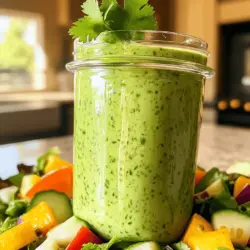 - 1 cup Greek yogurt - 1/2 cup fresh cilantro leaves, packed - 1 clove garlic, minced The main ingredients of this creamy cilantro lime dressing bring lots of flavor. The Greek yogurt adds a smooth texture and tangy taste. Fresh cilantro gives your dressing a bright, herbal flavor. The garlic adds depth and a little kick. - 1 tablespoon fresh lime juice - 1 tablespoon lime zest - 1 teaspoon honey or agave syrup Next, we have our flavor enhancers. Fresh lime juice adds a zesty, fresh taste. Lime zest boosts this flavor even more with its oils. Honey or agave syrup balances the tang and adds a hint of sweetness. - 1/4 teaspoon cumin - Salt and pepper to taste - Water (to thin, if desired) Finally, we need some seasonings. Cumin adds warmth and earthiness. Salt and pepper help bring out all the flavors. If you want a thinner dressing, add water until it reaches your perfect consistency. This creamy cilantro lime dressing is quick and easy to make. You can find the full recipe above. Enjoy it drizzled over salads, or use it as a dip for fresh veggies! To make the creamy cilantro lime dressing, start by gathering your ingredients. You will need Greek yogurt, fresh cilantro, garlic, lime juice, lime zest, honey, cumin, salt, and pepper. - Combine all ingredients in a blender or food processor. - Blend until smooth and creamy. - Adjust consistency and flavor to taste. If you find the dressing too thick, add a little water. Blend again until you reach your desired texture. Taste it. If you need more zing, add lime juice. For sweetness, mix in a bit more honey. Chilling the dressing is key. It helps the flavors blend better and become more vibrant. I recommend refrigerating it for at least 30 minutes. This waiting time allows the garlic and cilantro to infuse their tastes throughout the dressing. When you are ready to serve, get creative! Drizzle the dressing over fresh salads or grilled veggies. It also makes a great dip for raw vegetables. For a lovely touch, serve it in a decorative bowl or jar. Garnish with a sprig of cilantro to impress your guests. Enjoy this easy and flavorful dressing! - Alternatives to Greek yogurt: If you need a dairy-free option, use silken tofu or coconut yogurt. Both give a creamy texture. For a lower-fat choice, opt for low-fat yogurt. - Using different herbs: You can swap cilantro for parsley or basil. Each herb brings a different flavor. Try mixing herbs for a unique taste! - Key tips for balancing flavors: Always taste as you mix. Adjust lime juice and honey to find the right zing. If it's too tart, add more honey. If too sweet, add more lime. - How to store and keep fresh: Store your dressing in an airtight container in the fridge. It will stay fresh for about a week. Always stir before using, as it may separate. - Best dishes to pair with the dressing: This dressing shines on fresh salads, grilled chicken, and fish tacos. It also adds zest to roasted vegetables and wraps. - Creative serving suggestions: Drizzle it over quinoa bowls or use it as a dip with fresh veggies. You can also serve it with tortilla chips for a fun snack. For the full recipe, check out the Full Recipe section. {{image_2}} You can add heat to your creamy cilantro lime dressing easily. Just mix in some diced jalapeños or a splash of hot sauce. Start with a small amount and taste as you go. This way, you can find the right level of spice for your taste. A bit of heat pairs well with the cool, creamy base. For a richer dressing, add avocado. Just blend in half a ripe avocado when you mix your dressing. This will give it a smooth texture and a buttery flavor. Avocado adds healthy fats and makes it even creamier. You’ll enjoy a new twist on the classic recipe. You can mix cilantro with other herbs to change the flavor. Try adding parsley or mint for a fresh twist. Just chop the herbs and blend them into the dressing. This adds depth and brings new tastes to your dish. Experiment to find your favorite combination. For more details on making this dressing, check out the Full Recipe. To keep your creamy cilantro lime dressing fresh, store it in an airtight container. Glass jars work great for this. The dressing stays fresh for about one week in the fridge. Always seal it tightly after each use. This helps keep the flavors intact. You can freeze this dressing, but its texture may change. To freeze, place it in a freezer-safe container. Leave some space at the top to allow for expansion. Thaw it in the fridge overnight before use. Stir well before serving to restore its creamy texture. Check for signs of spoilage before using your dressing. Look for changes in color or texture. If it has an off smell or mold, it’s time to toss it. Always trust your senses; if it seems off, don’t use it. Freshness is key for great flavor. Creamy cilantro lime dressing lasts about one week in the fridge. Keep it in an airtight container for best results. Always check for any signs of spoilage, like a change in smell or texture. If it looks or smells off, it’s best to throw it out. Yes, you can easily make this dressing vegan. Substitute Greek yogurt with plain plant-based yogurt. You can also use agave syrup instead of honey. These swaps keep the flavor intact while making it suitable for a vegan diet. This dressing is super versatile! Use it in salads, as a dip, or on grilled meats. It also works great as a topping for tacos or burrito bowls. Drizzle it over roasted veggies for added flavor. The options are endless, and it adds a fresh twist to many dishes. For the full recipe, check out the details above. In this blog post, we explored how to make a creamy cilantro lime dressing. We discussed key ingredients like Greek yogurt, garlic, and cilantro. You learned step-by-step how to blend these flavors and chill for the best taste. I shared tips on ingredient swaps and creative uses for your dressing. Finally, I highlighted storage methods and signs of spoilage. This dressing can enhance many dishes with its fresh, zesty flavor. Try it out and enjoy your tasty creations!