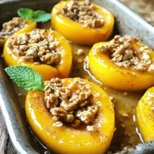 - 4 ripe nectarines - 4 tablespoons honey - 1 teaspoon ground cinnamon The main stars of this dish are ripe nectarines. They have a sweet and juicy flavor that shines when baked. Honey adds a natural sweetness. Ground cinnamon brings warmth and spice to the mix. - 2 tablespoons butter - 1/4 cup rolled oats - 1/4 cup chopped walnuts (or almonds) Butter helps create a rich glaze when mixed with honey and cinnamon. Rolled oats give a nice crunch on top. You can use walnuts or almonds for added texture and flavor. - A pinch of sea salt - Fresh mint leaves for garnish Adding a pinch of sea salt enhances the sweetness of the nectarines. Fresh mint leaves can brighten the dish and add a pop of color. You can find the Full Recipe for detailed steps on how to put this treat together. - Preheat your oven to 350°F (175°C). - Take four ripe nectarines. Cut them in half and remove the pits. - In a small bowl, mix together 2 tablespoons of melted butter, 4 tablespoons of honey, and 1 teaspoon of ground cinnamon. This creates a sweet and warm glaze. - Place the halved nectarines in a baking dish with the cut side facing up. - Drizzle the honey cinnamon glaze over each half. Make sure every piece is well coated. - In another bowl, combine 1/4 cup of rolled oats, 1/4 cup of chopped walnuts, and a pinch of sea salt. Sprinkle this mixture on top of the nectarines for added crunch. - Bake the nectarines in the preheated oven for about 20 minutes. They should be tender and the tops golden brown. - Once done, remove the dish from the oven. Let it cool for a few minutes before serving. Enjoy the full recipe for more details on how to create this delightful treat! To pick the best nectarines, look for fruits that feel slightly soft but not mushy. A ripe nectarine has a sweet smell and a vibrant color. Check for smooth skin without blemishes. If the skin has a slight give when pressed, it's ready to enjoy. For tender nectarines, do not over-bake them. Bake at 350°F for about 20 minutes. You want them soft but still holding their shape. Keep an eye on them. If the tops start to burn, cover them lightly with foil. Garnish with fresh mint leaves for a pop of color. You can also drizzle extra honey glaze on top for more sweetness. Serve warm with a scoop of vanilla ice cream for a delightful treat. This makes each bite even richer and more satisfying. Enjoy your baked nectarines with a friend or family member for a special touch! {{image_2}} You can switch walnuts for almonds in this recipe. Almonds bring a light crunch and a nutty taste. They work well with the sweet nectarines. If you want a nut-free version, try using seeds like sunflower or pumpkin seeds. These seeds add texture without nuts. To boost flavor, consider adding extracts. A splash of vanilla or almond extract brightens the dish. You can also mix in spices like nutmeg or allspice for added warmth. These spices blend nicely with honey and cinnamon, creating a comforting aroma. For a fun twist, top your baked nectarines with ice cream or yogurt. Vanilla ice cream is a classic choice that pairs beautifully. Drizzle extra honey or caramel sauce on top for added sweetness. This simple touch makes your dessert feel extra special. You can find the full recipe for baked nectarines with honey cinnamon to explore these variations. After enjoying your baked nectarines, store any leftovers in the fridge. Place them in an airtight container. This keeps them fresh and tasty. They will last for about three to four days. If you want to enjoy them later, make sure they cool completely before storing. You can reheat baked nectarines in the microwave or oven. For the microwave, place them on a plate and heat for about 30 seconds. This is quick, but it can make them a bit soft. For the oven, preheat it to 350°F (175°C). Place the nectarines in a baking dish and heat for about 10 minutes. This method helps keep their texture. If you want extra flavor, drizzle a little honey on top before reheating. You can freeze baked nectarines for later enjoyment. After they cool, place them in a single layer on a baking sheet. Freeze them for about two hours until solid. Then, transfer them to a freezer bag or container. Make sure to remove as much air as possible. They will keep well for up to three months. When you’re ready to eat, thaw them in the fridge overnight. For a quick method, you can microwave them on low until soft. Baked nectarines stay fresh for about three to five days in the fridge. Store them in an airtight container. This keeps them moist and tasty. If you want to enjoy them later, just remember to check for any signs of spoilage. Yes, you can! Try peaches, plums, or apples. They work well with the honey cinnamon mix. Each fruit adds a unique flavor. Feel free to get creative and use your favorites. No, you don't need to peel nectarines. The skin adds texture and flavor. If you prefer a softer bite, you can peel them. It is all about your taste. Both ways are delicious. You can serve baked nectarines with vanilla ice cream for a sweet touch. Greek yogurt also pairs well and adds creaminess. Try them alongside granola or oatmeal for a hearty breakfast. Enjoy experimenting with different sides! In this blog post, we explored how to make delicious baked nectarines. You learned about the main ingredients like ripe nectarines and honey, and some optional garnishes to enhance performance. We covered step-by-step instructions, helpful tips, and ways to customize the dish. Baking nectarines can be fun and rewarding. With these steps, you can create a tasty treat any time. Experiment with flavors and enjoy your creations!