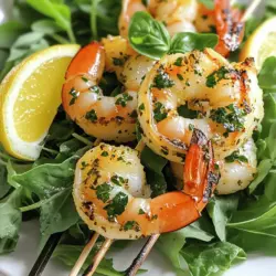 This Garlic Herb Grilled Shrimp recipe is simple and quick. It serves four and takes about 40 minutes from start to finish. You blend fresh herbs with garlic and olive oil to make a tasty marinade. The shrimp soak in the flavors and grill to perfection. To make this dish, you will need: - 1 pound large shrimp, peeled and deveined - 4 cloves garlic, minced - 1/4 cup fresh parsley, chopped - 2 tablespoons fresh basil, chopped - 1 tablespoon fresh oregano, chopped - 1/4 cup olive oil - 1 tablespoon lemon juice - 1 teaspoon red pepper flakes (optional) - Salt and pepper to taste - Lemon wedges for serving These ingredients come together to create a dish that bursts with flavor. Fresh herbs make the shrimp taste bright. Garlic adds depth, and olive oil keeps everything moist. You can add a few extras to boost flavor: - A splash of white wine can deepen the taste. - Other herbs like thyme or cilantro work well too. - If you like heat, try adding more red pepper flakes. These enhancements let you customize the dish to your taste. Don't be afraid to experiment! Enjoy your cooking journey with this Garlic Herb Grilled Shrimp recipe. To make the marinade, gather your ingredients. You will need minced garlic, chopped parsley, chopped basil, chopped oregano, olive oil, lemon juice, red pepper flakes, salt, and pepper. In a large bowl, mix the minced garlic and herbs first. Then, add olive oil and lemon juice. This blend gives the shrimp a tasty boost. Adjust salt and pepper to your liking. Now, it’s time to marinate the shrimp. Take your peeled and deveined shrimp and add them to the bowl. Toss the shrimp well to coat them in the marinade. Cover the bowl and let it sit in the fridge. Aim for at least 30 minutes, but two hours gives better flavor. The longer it sits, the more the shrimp absorb the tasty marinade. Next, prepare your grill. Preheat it to medium-high heat. If you use wooden skewers, soak them in water for 15 minutes. This helps prevent burning. Once the grill is hot, thread the marinated shrimp onto the skewers. Leave space between each shrimp for even cooking. Grill the shrimp for 2-3 minutes on each side. Watch closely; shrimp cook fast. They are ready when they turn pink and opaque. Once done, take the skewers off the grill. Let them rest for one minute. Serve with lemon wedges on the side for extra zest. For the full recipe, check the section above. The best temperature for grilling shrimp is medium-high heat. This heat cooks the shrimp fast and keeps them juicy. Aim for a grill temperature of about 400 to 450°F. You can test the heat by holding your hand about six inches above the grill. If you can hold it there for 3 to 4 seconds, it’s just right for shrimp. Shrimp cook quickly, so watch them closely. Overcooked shrimp become tough and rubbery. Cook them for only 2 to 3 minutes on each side. They turn pink and opaque when done. If you see them curl into a tight “C” shape, they are likely overcooked. Use a timer to help you keep track of cooking time. To boost the flavor of your garlic herb grilled shrimp, add more herbs. Fresh thyme or dill can add a nice twist. You can also try adding a bit of rosemary for a stronger flavor. Mix these herbs into your marinade along with the garlic and olive oil. This will create layers of flavor that will impress anyone you serve. For more details on the full recipe, check out the [Full Recipe]. {{image_2}} You can brighten up the garlic herb shrimp with citrus. Use fresh lime or orange juice instead of lemon juice. This twist adds a zesty kick that enhances the shrimp's flavor. You can also add lime zest for extra citrus flavor. Just mix these into the marinade with the other ingredients. If you like heat, this version is for you. Increase the red pepper flakes to two teaspoons or add fresh chopped jalapeños. The extra spice pairs well with the garlic. Serve this spicy shrimp with a cooling dip, like yogurt or sour cream. This will balance the heat and make each bite worthwhile. For a colorful and healthy meal, pair shrimp with veggies. Bell peppers, zucchini, and cherry tomatoes work well. Thread the shrimp and vegetables onto skewers, alternating them. This adds texture and flavor. Marinate everything together for a delicious taste. Grill as you would the shrimp alone, ensuring all ingredients cook evenly. For the full recipe, check out the detailed steps above! Store leftover shrimp in an airtight container. Place the shrimp in the fridge. They can stay fresh for up to two days. If you want to keep them longer, consider freezing. Make sure to label the container with the date. If you have marinated shrimp left, you can freeze them. Put the shrimp and marinade in a freezer bag. Squeeze out the air before sealing. This helps prevent freezer burn. The shrimp can last up to three months in the freezer. When you're ready to use them, thaw them in the fridge overnight. To reheat shrimp, avoid using the microwave. Instead, heat them on the stove over low heat. Add a splash of olive oil to keep them moist. Stir gently until warmed through. This method helps keep the shrimp tender and flavorful. You can also reheat them on the grill for a smoky touch. Yes, you can use frozen shrimp. Just make sure to thaw them first. Place the shrimp in a bowl of cold water for about 15-20 minutes. This will help them thaw quickly. After thawing, pat them dry with a paper towel. This step is important. Dry shrimp will absorb more flavor from the marinade. A gas or charcoal grill works well for shrimp. Gas grills heat up fast and give you good control. Charcoal grills add a nice smoky flavor. You can also use a grill pan if you don’t have an outdoor grill. A grill pan allows you to cook shrimp on the stovetop. Just make sure it’s hot before adding the shrimp. You can marinate shrimp for 30 minutes to 2 hours. This gives shrimp enough time to soak up the flavors. If you marinate shrimp too long, they may become mushy. Aim to keep it around 1 hour for the best taste and texture. This balance lets the shrimp stay firm and flavorful. For the full recipe, check the section above. In this blog post, we explored how to grill shrimp perfectly at home. We covered the key ingredients, step-by-step instructions, and tips to avoid overcooking. I shared fun recipe variations and important storage info. Using these methods, you can enjoy flavorful shrimp dishes. Remember, practice makes perfect. Enjoy the grilling process and share your results with others. With time, you'll become a shrimp grilling pro!