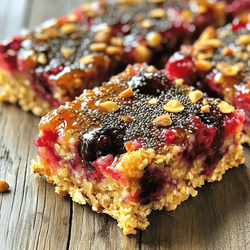 To make Wholesome Berry Chia Breakfast Bars, you need simple, healthy ingredients. Here’s what to gather: - 1 cup rolled oats - 1/2 cup almond butter (or any nut butter of your choice) - 1/4 cup honey or maple syrup - 1/2 cup mixed berries (fresh or frozen) - 1/4 cup chia seeds - 1/4 teaspoon vanilla extract - 1/2 teaspoon cinnamon - Pinch of salt - Optional: 1/4 cup chopped nuts (e.g., walnuts, almonds) These ingredients provide a great mix of fiber, protein, and flavor. Rolled oats serve as a hearty base, while chia seeds add healthy fats and texture. The berries bring sweetness and a burst of color. Each ingredient plays a role, making these bars both tasty and nutritious. Feel free to swap almond butter for any nut butter you like. If you want to keep it nut-free, you can use sunflower seed butter. Honey and maple syrup serve as natural sweeteners, but you can adjust the amount to fit your taste. Using fresh or frozen berries gives you flexibility based on what's available. You can even mix different types of berries for added fun. Optional nuts add a nice crunch but are not necessary. For the full recipe, you can check out the details on making these bars from scratch. Enjoy creating a snack that's good for you! - Preheat the oven to 350°F (175°C). - Line an 8x8 inch baking dish with parchment paper. - In a large bowl, combine rolled oats, chia seeds, and cinnamon. - In a separate bowl, mix almond butter, honey, vanilla extract, and salt until smooth. - Pour the wet mixture into the dry ingredients and stir until well mixed. - Fold in the mixed berries and nuts gently. - Transfer the mixture to the prepared baking dish. Press it down firmly with a spatula or your hands. - Bake for about 20-25 minutes, until the edges turn golden brown. - Remove from the oven and let cool completely in the pan. Lift out using the parchment overhang. Cut into bars. - Store in an airtight container in the fridge for up to one week, or freeze for longer storage. For the complete recipe, check out the Full Recipe above! To get the right texture in your bars, you must press the mixture firmly into the baking dish. This step helps the bars hold together well after baking. Use the back of a spatula or your hands to really pack it down. The more compact it is, the less crumbly it will be. Choosing the right nut butter is also key. I prefer almond butter for its rich taste and smoothness. If you like, you can try peanut or cashew butter too. Just make sure it's creamy and not too dry. This will ensure a nice blend with the oats and chia seeds. Feel free to switch out sweeteners or nut butters to fit your taste. If you want a less sweet bar, use less honey or maple syrup. You can also try agave nectar or date syrup for a different flavor. Adding superfoods can boost nutrition. Consider tossing in some hemp seeds or flaxseeds for extra omega-3s. You can also mix in protein powder if you want an energy boost. This makes the bars great for before or after workouts. Cutting the bars for serving is simple. Use a sharp knife and cut them into squares or rectangles. For a fun twist, you can cut them in shapes with cookie cutters. This adds a playful touch, especially for kids. To enhance flavor, think about toppings. A drizzle of nut butter or some melted dark chocolate can make them even more special. Sprinkling a few extra berries on top also looks nice and adds freshness. Enjoy your wholesome berry chia breakfast bars! {{image_2}} You can change the flavors of the Wholesome Berry Chia Breakfast Bars to keep things fun. Here are two ideas: - Tropical Fruit Version with Coconut: Swap the mixed berries for diced pineapple and mango. Add 1/4 cup of shredded coconut. This gives it a sunny twist perfect for warm days. - Chocolate Version with Cocoa Powder: For chocolate lovers, mix in 2 tablespoons of cocoa powder. You can also add chocolate chips for extra sweetness. This version is a treat that feels indulgent. If you have dietary needs, you can still enjoy these bars: - Gluten-Free Options: Use gluten-free oats instead of regular oats. This makes the bars safe for those with gluten allergies. - Vegan Alternatives: Choose maple syrup instead of honey for a vegan option. You can also use a plant-based nut butter, like sunflower seed butter, to keep it vegan-friendly. These bars are great for any time of day. Here are some ways to serve them: - Pairing with Yogurt or Smoothies: Serve a bar with a bowl of yogurt. You can add fresh fruit or granola for a tasty breakfast. They also go well with smoothies, making a great snack. - Perfect for Meal Prep or On-the-Go Snacks: These bars are easy to make ahead of time. Cut them into pieces and store them in the fridge. They are perfect for busy mornings or quick snacks while you're out. Don't forget to check the Full Recipe for step-by-step details on making these delicious bars! To keep your Wholesome Berry Chia Breakfast Bars fresh, store them in the fridge. Place the bars in an airtight container. This helps lock in moisture and flavor. They will stay fresh for up to one week. For longer storage, freezing is a great option. Wrap each bar tightly in plastic wrap. Then, place them in a freezer-safe bag. This method keeps them tasty for up to three months. When stored properly, these bars last about one week in the fridge. If you freeze them, they can last up to three months. Watch for signs that they may have gone bad. If you see mold or if they smell off, it’s best to toss them. Fresh bars should smell fruity and nutty, not sour. To enjoy frozen bars, thaw them overnight in the fridge. This brings back their best taste and texture. You can also microwave them for a quick snack. Heat on low for about 10-15 seconds. This warms them up without making them too hot. Enjoy your bars either cold or warm! For the full recipe, check out the earlier sections. To make these bars nut-free, simply swap out almond butter. You can use sunflower seed butter or tahini instead. Both options give a creamy texture and rich taste. Yes! You can use any berry you like. Strawberries, blueberries, or raspberries all work well. You can also try dried fruits like cranberries or raisins for a different twist. In the fridge, these bars stay fresh for about one week. If you freeze them, they can last for three months. To keep them fresh, store them in an airtight container. You can find premade versions at health food stores or local supermarkets. Brands like Kind and RXBAR often carry berry chia options. Check the snack aisle for easy access to wholesome berry chia breakfast bars. These berry chia bars offer healthy ingredients and tasty options. The recipe covers mixing, baking, and storing bars. You can customize your bars to match your tastes. Experiment with different flavors or adjust for dietary needs. Enjoy these bars as snacks or breakfast on the go. With simple steps and fresh ingredients, you'll create a treat everyone will love. Keep this guide handy to make your own berry chia bars anytime!