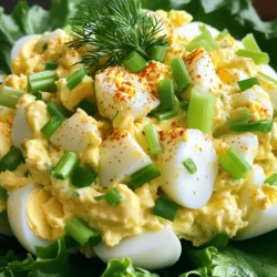 The main ingredients in a classic egg salad are simple and easy to find. You will need: - 6 large eggs - 1/4 cup mayonnaise - 1 tablespoon Dijon mustard - 1 tablespoon lemon juice - 2 tablespoons green onions, finely chopped - 1 celery stalk, finely diced - 1 teaspoon paprika - Salt and pepper to taste - Fresh dill or parsley for garnish These ingredients work together to create a creamy and flavorful dish. The eggs give protein, while the mayo adds a rich texture. The mustard and lemon juice bring a nice tang, making each bite delightful. You can customize your egg salad by adding fun ingredients. Here are some ideas: - Chopped pickles or relish for a crunch - Diced bell peppers for extra color - A pinch of cayenne for heat - Chopped bacon for a smoky flavor - Avocado for creaminess and healthy fats Feel free to mix and match based on what you enjoy. These add-ins can enhance the taste and make the dish uniquely yours! If you are missing an ingredient, don’t worry! Here are some easy swaps: - Greek yogurt instead of mayonnaise for a lighter option - Yellow mustard if you don't have Dijon - Lime juice in place of lemon juice - Chives instead of green onions - Any crunchy veggie like cucumber instead of celery These substitutions can keep the essence of your egg salad while adjusting for your pantry. Remember, it’s all about making a dish you love! For the full recipe, check out the details provided. Start by boiling your eggs. Place six large eggs in a pot. Cover the eggs with cold water. Heat the pot over medium heat until it boils. Once boiling, remove the pot from heat. Cover the pot and let the eggs sit for 10 to 12 minutes. This cooking time gives you hard-boiled eggs. After the time is up, move the eggs into a bowl of ice water. Let them cool for about five minutes. This step makes peeling easier. To peel, gently tap the egg on a hard surface. Roll the egg to crack the shell all over. Start peeling from the wider end. The shell should come off easily. Next, chop the peeled eggs into small pieces. In a large mixing bowl, add 1/4 cup of mayonnaise. Also, add 1 tablespoon of Dijon mustard and 1 tablespoon of lemon juice. Add 1 teaspoon of paprika for flavor. Season with salt and pepper to taste. Now, mix these ingredients well until smooth. Add the chopped eggs to the bowl. Then, add 2 tablespoons of finely chopped green onions and 1 diced celery stalk. Stir gently until everything is well combined. Make sure to mix evenly so every bite is tasty. Now it's time to taste your egg salad. This step is key for perfect flavor. If it needs more zing, add a little more lemon juice. You can also adjust salt and pepper to your liking. Remember, everyone's taste is different. After mixing, cover the bowl and refrigerate the egg salad for at least 30 minutes. This waiting time lets the flavors blend nicely. For the full recipe, check out the Zesty Classic Egg Salad. To boil eggs perfectly, start with cold water. Place the eggs in a pot and cover them with water. Heat on medium until the water boils. Once boiling, turn off the heat and cover the pot. Let the eggs sit for 10 to 12 minutes. This method helps avoid green rings around the yolk. After time is up, cool the eggs quickly. Transfer them to a bowl of ice water for about 5 minutes. This makes peeling much easier and keeps the eggs fresh. If you have leftover egg salad, store it in an airtight container. This keeps it fresh for up to three days in the fridge. Always seal the container tightly to avoid odors. If you notice any changes in smell or texture, it’s best to toss it. You can also freeze egg salad, but it may change texture. If you freeze it, use it within a month. Thaw it in the fridge overnight before serving. Egg salad is so versatile! You can serve it in many ways. Try it on a bed of fresh lettuce for a light meal. It also works great as a filling for sandwiches or wraps. Add a sprinkle of fresh dill or parsley on top for a pop of color. For a crunchy twist, serve it with fresh veggies like cucumbers or carrots. You can find the full recipe for a zesty take on classic egg salad [here](#). {{image_2}} You can spice up your egg salad with a few simple tweaks. Adding a dash of cayenne pepper gives a nice kick. Try smoked paprika for a deep flavor. You can also use curry powder for a unique twist. Each spice adds a new layer of taste. Experiment with different styles to find your favorite. Want to lighten up your egg salad? Swap out mayonnaise for Greek yogurt. It adds creaminess and extra protein. You can also add mashed avocado for a rich texture. This keeps the salad healthy and flavorful. Consider adding chopped bell peppers for crunch and color. These changes keep your dish fresh and nutritious. Serving egg salad can be fun and creative. Try scooping it into avocado halves for a low-carb option. You can also serve it in lettuce wraps for a fresh bite. For a cute snack, place it on cucumber slices. Egg salad can also top whole-grain crackers for a crunchy treat. Explore different ways to serve this classic dish! To keep your egg salad fresh, store it in an airtight container. This will help prevent air from drying it out. Make sure to seal the container tightly. Keep it in the fridge right after making it. Egg salad can last in the fridge for about 3 to 5 days. Always check for signs of spoilage before eating. If it smells off or looks strange, throw it out. It’s better to be safe than sorry. I do not recommend freezing egg salad. Freezing can change its texture. The mayonnaise and eggs may separate when thawed. Instead, enjoy it fresh! For the best flavor, make only what you need. You can always whip up a new batch from the Full Recipe when you crave more. Yes, you can use different mustards to change the flavor. Yellow mustard gives a classic taste. Spicy brown mustard adds a nice kick. Honey mustard is sweet and tangy. Try any of these to find your favorite. Mixing mustards can also create a unique taste. Experiment and have fun with it! You can serve egg salad in many ways. A classic option is on whole-grain bread for a sandwich. You can also use lettuce leaves for a low-carb choice. Serving it on crackers makes a great snack. For a fancy touch, place it in a small bowl with fresh herbs on top. Each way brings out its creamy goodness. To reduce mayo in egg salad, you can use Greek yogurt. It gives a creamy texture with less fat. You can also add more chopped veggies for extra crunch. Using mustard can add flavor without extra calories. Try these tips to make a lighter version that still tastes great! This blog post covered key ingredients for egg salad. I shared how to boil and peel eggs, mix the salad, and tweak the flavor. You learned tips for boiling, storing, and serving egg salad. We also explored variations with spices and healthy swaps, along with storage tips. In closing, egg salad can be simple or creative. Use the steps and ideas here to make it your own. Enjoy your delicious egg salad!