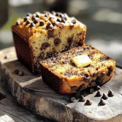 To make the best chocolate chip banana bread, you need these key ingredients: - 3 ripe bananas, mashed - 1/2 cup unsalted butter, melted - 3/4 cup brown sugar, packed - 1 large egg, beaten - 1 teaspoon vanilla extract - 1 teaspoon baking soda - Pinch of salt - 1 1/2 cups all-purpose flour - 1/2 cup semi-sweet chocolate chips Ripe bananas are a must. They add sweetness and moisture. Use unsalted butter for better control over salt. Brown sugar gives a rich flavor. The egg binds everything together. Vanilla adds a lovely aroma. Baking soda helps the bread rise. The pinch of salt enhances all the flavors. All-purpose flour gives the right texture. Finally, chocolate chips make it fun and tasty. You can also add some fun extras if you want: - 1/4 cup chopped walnuts - 1/4 cup chopped pecans - 1/4 cup shredded coconut - 1/4 cup dried fruit Chopped walnuts or pecans give a nice crunch. Shredded coconut adds a tropical twist. Dried fruit can bring in a different sweetness. Feel free to mix and match these add-ins to suit your taste! If you need to convert measurements, here are some handy tips: - 1/2 cup = 4 tablespoons - 1 cup = 8 ounces - 1 teaspoon = 5 milliliters - 1 tablespoon = 15 milliliters These conversions make it easy to swap ingredients or scale up your recipe. You can also check the Full Recipe for more details on making this delicious treat! First, set your oven to 350°F (175°C). This is the perfect temperature for baking. Next, grab a 9x5-inch loaf pan. Grease it with a bit of butter or cooking spray. This step helps to prevent sticking. In a mixing bowl, mash three ripe bananas until smooth. Add in 1/2 cup of melted butter and mix well. Now, add 3/4 cup of brown sugar, one beaten egg, and 1 teaspoon of vanilla extract. Stir until everything blends together nicely. Sprinkle in 1 teaspoon of baking soda and a pinch of salt. Mix again until well combined. Next, gradually fold in 1 1/2 cups of all-purpose flour. Be gentle here! Overmixing can make the bread tough. Finally, gently stir in 1/2 cup of semi-sweet chocolate chips and 1/4 cup of chopped walnuts if you like. Pour the batter into your prepared loaf pan. Smooth the top with a spatula for even baking. Place the pan in your preheated oven. Bake for 60 to 65 minutes. To check if it’s done, insert a toothpick in the center. If it comes out clean, your banana bread is ready! Let it cool in the pan for about 10 minutes. Then, transfer it to a wire rack to cool completely. Enjoy the delicious smell wafting through your kitchen while it cools! To get that soft, moist texture, use ripe bananas. The more spots on the skin, the better! Use a fork to mash them well. This helps mix them into the batter easily. Be gentle when mixing in the flour. Overmixing can make your bread tough. You want it to be just combined for the best texture. One common mistake is using cold butter. Always melt your butter first. This helps it mix in better. Another mistake is skipping the salt. Even a pinch brings out the flavors. Also, don’t forget to grease your loaf pan. This keeps the bread from sticking. Lastly, resist the urge to peek in the oven too often. Opening the door can change the heat and make your bread sink. To check if your banana bread is ready, use a toothpick. Insert it into the center of the bread. If it comes out clean, it’s done. If you see batter, it needs more time. The edges should look golden brown. The top should spring back when you touch it lightly. Trust your senses; they guide you well! For the best results, follow the Full Recipe closely. {{image_2}} You can make this banana bread gluten-free easily. Use a gluten-free flour blend instead of all-purpose flour. Make sure the blend has a mix of flours, like rice flour and almond flour. This keeps the bread moist and tasty. Follow the same steps in the Full Recipe. It will bake just as well! To make this recipe vegan, swap the egg for a flax egg. Mix 1 tablespoon of ground flaxseed with 2.5 tablespoons of water. Let it sit for a few minutes until it thickens. Also, use plant-based butter or coconut oil instead of regular butter. This version is just as delicious and perfect for everyone. You can change up the flavors in your banana bread. Try adding spices like cinnamon or nutmeg for warmth. You can also mix in dried fruit, like raisins or cranberries, for a fruity twist. For a nutty flavor, add pecans or hazelnuts. These small changes can make your banana bread unique and fun! To keep leftover banana bread fresh, wrap it tightly in plastic wrap. You can also use aluminum foil. This helps prevent it from drying out. Store it at room temperature for up to three days. If you want to keep it longer, consider freezing it. Freezing banana bread is easy. First, slice the bread into pieces. Then, wrap each slice in plastic wrap. Place the slices in a freezer bag. Squeeze out as much air as you can before sealing. This helps stop freezer burn. To thaw, take out the slices you need. Let them sit at room temperature for about an hour. You can also use the microwave for a quick thaw. To keep your banana bread fresh, store it in a cool, dry place. Avoid direct sunlight. If you notice any mold, throw out the bread. For longer storage, freezing is the best option. For best taste and texture, consume it within a month. You can enjoy it warm or at room temperature. For a special treat, add a little butter or cream cheese on top. This banana bread is best served fresh, but it’s still tasty even after a few days. You can find the full recipe in the earlier sections. Yes, you can! Use a flaxseed meal or applesauce as a substitute. For one egg, mix one tablespoon of flaxseed meal with three tablespoons of water. Let it sit for five minutes until it thickens. For applesauce, use 1/4 cup to replace one egg. Both options work great and keep the bread moist. To ripen bananas fast, place them in a brown paper bag. Close the bag and leave it at room temperature. The bag traps ethylene gas, which helps bananas ripen faster. You can also bake them at 300°F (150°C) for about 15-20 minutes. This method softens them and brings out the sweetness. If you need a swap, use chopped nuts, dried fruit, or white chocolate chips. You can even try peanut butter chips for a fun twist. For a healthier option, try cacao nibs. They add a nice crunch and a dark chocolate flavor. Homemade banana bread stays fresh for about three to four days at room temperature. If you want it to last longer, wrap it tightly and store it in the fridge for up to a week. You can also freeze it for up to three months. Just slice it first for easy thawing. Serve your banana bread warm with a pat of butter or a scoop of ice cream. You can also top it with fresh fruit or a drizzle of honey. For a fun twist, try adding a sprinkle of cinnamon or a dollop of yogurt on the side. It’s delicious either way! For the [Full Recipe], check the main section. This blog covered how to make chocolate chip banana bread. We looked at key ingredients, optional add-ins, and how to measure them. Next, we went through step-by-step instructions for getting the perfect bake. I shared tips to avoid mistakes and ensure great texture. There were also fun variations for different diets and flavors. Lastly, I gave advice on storage and answers to common questions. Now, you have all you need to bake happily. Enjoy your delicious banana bread!