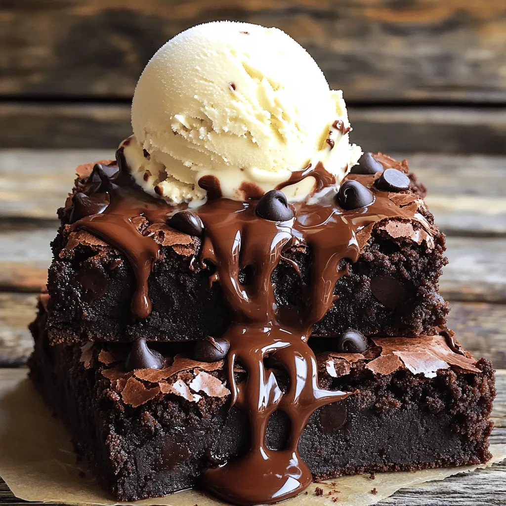 - 1 cup (225g) unsalted butter - 2 cups (400g) granulated sugar - 4 large eggs - 1 teaspoon vanilla extract - 1 cup (130g) all-purpose flour - 1 cup (90g) unsweetened cocoa powder - 1/2 teaspoon salt - 1/2 teaspoon baking powder - 1 cup (175g) chocolate chips (semi-sweet or dark) - Optional: 1/2 cup (50g) chopped nuts (walnuts or pecans) Here are the key ingredients for making my chewy brownies. Each one plays a big role in the final taste and texture. Butter adds richness and keeps the brownies moist. Sugar gives sweetness and helps create that perfect chewy texture. The eggs work as a binder. They hold everything together and add to the moistness. Vanilla extract gives a lovely flavor that enhances the chocolate. All-purpose flour helps form the structure. Cocoa powder provides that deep chocolate taste, while salt balances sweetness. Baking powder gives a little lift while keeping the brownie dense. Chocolate chips are a must for extra gooey bites. You can also add nuts for some crunch if you like. This mix is simple yet effective. For tools, you will need a medium saucepan, whisk, and a 9x13 inch baking pan. Parchment paper helps with easy removal. Mixing bowls and a rubber spatula will make your job easier. With these ingredients, you’re on your way to baking up a delicious batch. For the full recipe, click [Full Recipe]. - Preheat your oven to 350°F (175°C). - Grease a 9x13 inch baking pan or line it with parchment paper. - In a medium saucepan, melt 1 cup of unsalted butter over low heat. - Once melted, remove from heat and stir in 2 cups of granulated sugar until mixed well. - Add 4 large eggs to the butter-sugar mix, one at a time. - Mix well after each egg. - Stir in 1 teaspoon of vanilla extract for flavor. - In a separate bowl, whisk together 1 cup of all-purpose flour, 1 cup of unsweetened cocoa powder, 1/2 teaspoon of salt, and 1/2 teaspoon of baking powder. - Gradually add the dry mix to the wet mixture. - Stir until just combined; do not overmix. - Fold in 1 cup of chocolate chips and, if you like, 1/2 cup of chopped nuts. - Pour the batter into the prepared pan and spread it evenly. - Bake in the preheated oven for 25 to 30 minutes. - Check for doneness by inserting a toothpick into the center. - If it comes out with moist crumbs, your brownies are ready! To make chewy brownies, you must avoid overmixing the batter. When you mix too much, you add air and create a cake-like texture. Mix just until the dry and wet ingredients blend together. This keeps the brownies dense and rich. Bake until just set for a fudgy center. The toothpick test helps here. Insert it into the center; if it comes out with a few moist crumbs, they are ready. These brownies taste best when served warm with a scoop of ice cream. The warm brownie melts the ice cream, creating a delightful treat. For extra flair, you can garnish with sea salt or a drizzle of chocolate sauce. These simple touches add flavor and make your dessert look fancy. If your brownies turn out dry, it may be due to baking them too long. Keep an eye on the time and check them a bit early. Adjust baking time for different ovens as heat can vary. If you notice they seem dry, you may need to reduce the baking time next time. Remember, each oven can be a bit different. For perfect chewy brownies, keep practicing and make notes of what works best. {{image_2}} You can make these brownies gluten-free. Just swap the all-purpose flour for a gluten-free flour blend. This change keeps the chewy texture while making it safe for those with gluten allergies. You can mix up the flavor in fun ways. Try adding white or milk chocolate chips for a sweet twist. You can also stir in spices like cinnamon or espresso to enhance the chocolate flavor. These small changes can make your brownies even more special. If you need to avoid nuts, that’s easy too. Simply leave them out. For added texture, add seeds or dried fruit instead. Sunflower seeds or dried cherries work great. This way, everyone can enjoy the brownies without worry. To keep your brownies fresh, place them in an airtight container. This helps prevent them from drying out. Make sure the container is sealed tightly. Store the brownies at room temperature. They will stay good for about 3 to 4 days. If you want to enjoy them longer, consider freezing them. Freezing is a great way to save brownies for later. First, cut them into squares. Wrap each piece in plastic wrap. Then, place the wrapped brownies in a freezer-safe bag. Remove as much air as you can. This keeps them tasty and fresh. When you are ready to eat them, take the brownies out of the freezer. Let them thaw at room temperature for about 30 minutes. For a firmer texture, you can also warm them in the oven for a few minutes. Enjoy your delicious Easy Chewy Brownies whenever you crave a sweet treat! For the full recipe, check out the [Full Recipe]. To check if your brownies are done, look for a few signs: - The edges will pull away from the pan slightly. - The top will look shiny and set. - Insert a toothpick in the center. If it comes out with a few moist crumbs, they are ready. Remember, underbaking is better than overbaking. You want that gooey, chewy center. Yes, you can make these brownies ahead of time. Here are some tips: - Bake the brownies and let them cool completely. - Store them in an airtight container at room temperature for up to three days. - For longer storage, wrap them well and freeze. They can last up to three months in the freezer. Just thaw them before serving. If you want to make these brownies vegan, there are great egg substitutes: - Use 1/4 cup of unsweetened applesauce for each egg. - You can also use 1/4 cup of mashed banana. - Another option is to mix 1 tablespoon of ground flaxseed with 3 tablespoons of water. Let it sit for a few minutes until it thickens. These will help keep your brownies moist and chewy. Cakey brownies often lack that chewy texture we love. Here are some common causes: - Overmixing the batter can add too much air, making them light. - Using too much flour can also lead to a dry, cakey result. - Make sure to bake until just set. Remember, a few moist crumbs on the toothpick mean they are perfect. To achieve that chewy texture, follow the [Full Recipe] closely and enjoy every bite! You have learned how to make delicious brownies step by step. We covered the ingredients, tools, and key tips to get that chewy texture. Remember, don’t overmix and bake just until set for a fudgy center. Feel free to try variations, store your leftovers properly, and troubleshoot common issues. Baking should be fun and rewarding. Enjoy serving these brownies warm with ice cream or a sprinkle of sea salt. Now go ahead and treat yourself or share with others!
