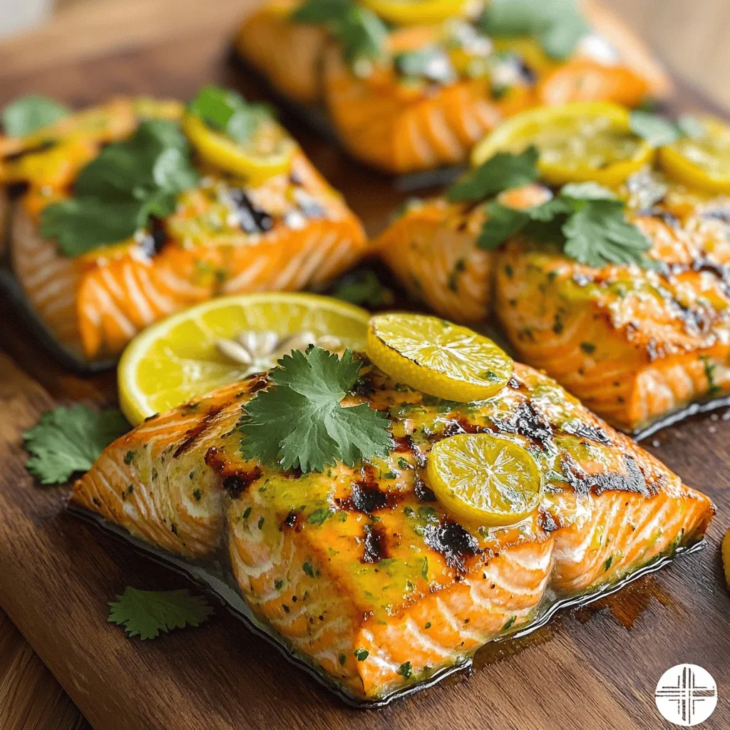 To make Zesty Grilled Citrus Salmon Fillets, gather these fresh items: - 4 salmon fillets (6 oz each) - 2 oranges (zested and juiced) - 1 lemon (zested and juiced) - 1 lime (zested and juiced) - 3 tablespoons olive oil - 2 tablespoons honey - 2 cloves garlic, minced - 1 teaspoon fresh ginger, grated - Salt and pepper, to taste - Fresh cilantro or parsley, for garnish Using fresh ingredients is key to great flavor. Fresh salmon gives a rich taste and flaky texture. Fresh citrus adds a bright zing. The zest brings out the oils, enhancing the aroma. Fresh herbs like cilantro or parsley provide a lovely pop of color. When you choose fresh, you enjoy better taste and nutrients. It makes your dish stand out and impresses everyone at the table. If you can’t find something, here are some easy swaps: - Salmon: Try other fish like trout or tilapia. - Citrus: Use grapefruit or tangerines for a different flavor. - Honey: Maple syrup or agave syrup works well. - Garlic: Garlic powder can be an alternative if fresh isn’t available. - Fresh herbs: Basil or dill can replace cilantro or parsley. These substitutes keep the spirit of the recipe while making it work for you. Start by making the marinade. In a mixing bowl, combine the zest and juice of the oranges, lemon, and lime. Add three tablespoons of olive oil, two tablespoons of honey, two minced garlic cloves, and one teaspoon of grated ginger. Whisk these ingredients together until they blend well. This zesty marinade will give your salmon a bright and tangy flavor. Next, it's time to marinate the salmon. Season four salmon fillets with salt and pepper on both sides. Place them in a shallow dish or a resealable bag. Pour the marinade over the salmon, making sure each fillet gets coated. Cover the dish or seal the bag, then refrigerate for at least 30 minutes. This allows the flavors to soak into the fish, making it taste amazing. Now, let’s grill the salmon. Preheat your grill to medium-high heat. Lightly oil the grill grates to prevent the fish from sticking. After marinating, take the salmon out of the fridge. Let any excess marinade drip off. Place the fillets on the grill skin-side down. Grill for about 5-6 minutes on each side. You know it’s done when the salmon flakes easily with a fork. After grilling, let the salmon rest for a few minutes. This helps keep it juicy. Garnish with fresh cilantro or parsley for a nice touch. Enjoy this zesty grilled citrus salmon fillet as a fresh and easy meal. For the full recipe, check out the details above. To get those great grill marks, start with a clean grill. Preheat your grill to medium-high heat. Lightly oil the grates with a paper towel soaked in oil. Place the salmon fillets skin-side down. Avoid moving them for the first few minutes. This helps form a nice crust and lock in the juices. After 5-6 minutes, carefully flip the fillets using a spatula. You should see beautiful grill marks on the fish. For the best flavor, use fresh citrus. The zest and juice from oranges, lemons, and limes give depth to the salmon. Let the fillets marinate in the mix for at least 30 minutes. This time allows the salmon to absorb all those bright flavors. You can even marinate overnight for a stronger taste. Just don’t go overboard with the marinade. Too much can make the fish soggy. Many people cook salmon too long. This makes it dry and tough. Always check for doneness by gently flaking the fish with a fork. Another mistake is not seasoning enough. A little salt and pepper go a long way. Lastly, avoid flipping the fish too often. This can break the fillets apart. Stick to flipping just once for the best results. For the complete recipe, check out the Full Recipe. {{image_2}} You can switch up the marinade for your zesty grilled citrus salmon. Try a soy sauce and honey mix for a sweet and savory flavor. You can also use teriyaki sauce for an Asian twist. For a spicy kick, add some chili flakes to the citrus mix. Another great idea is to blend fresh herbs like basil or dill into the marinade. Each change brings a new taste and keeps it fun. Grilling gives your salmon a nice, smoky flavor. If you don't have a grill, the oven works great too. Preheat your oven to 400°F. Bake the salmon on a lined baking sheet for about 12-15 minutes. The fish will be flaky and moist. Both methods cook the salmon well, so choose what works best for you. Pair your salmon with fresh sides to make a full meal. A simple salad with mixed greens and vinaigrette adds crunch. Roasted veggies, like asparagus or zucchini, complement the fish nicely. You can also serve rice or quinoa for a hearty touch. Don't forget some lemon wedges for extra zest! These sides round out your meal and keep it colorful and healthy. After enjoying your zesty grilled citrus salmon, store any leftovers right away. Place the salmon fillets in an airtight container. This keeps moisture in and bad smells out. You can store them in the fridge for up to three days. If you want to keep them longer, freezing is a great option. When it's time to reheat your salmon, do it gently. The best way is to use the oven. Preheat the oven to 275°F (135°C). Place the salmon on a baking sheet. Cover it with foil to keep it moist. Heat for about 15 to 20 minutes. You can also use a microwave, but be careful. Heat it in short bursts, checking often to avoid overcooking. Freezing salmon is easy and smart. Wrap each fillet tightly in plastic wrap. Then, place them in a freezer bag or container. Make sure to remove as much air as possible. Label the bag with the date. Salmon can stay in the freezer for up to three months. When you're ready to eat, thaw it in the fridge overnight. This keeps the taste fresh and delicious. For the full recipe, refer to the section above. You should marinate salmon for at least 30 minutes. This allows the flavors to soak in. For even more flavor, you can marinate it for up to 2 hours. Just avoid marinating too long, as the acid in the citrus can start to cook the fish. Salmon should be cooked to an internal temperature of 145°F (63°C). At this temperature, the fish will be flaky and moist. You can use a meat thermometer to check the temperature easily. When it reaches this point, it’s safe to eat and will taste great. Yes, you can use frozen salmon for this recipe. Just make sure to thaw it properly first. The best way is to place it in the fridge overnight. If you're in a hurry, you can run it under cold water. Once thawed, pat it dry before marinating. This ensures the marinade sticks well, giving you the best flavor. For the full recipe, refer back to the ingredients and instructions above. Using fresh ingredients is key to great salmon. The right marinade and grilling techniques enhance flavor. Remember to avoid common mistakes for perfect results. Explore variations, like different marinades or cooking methods. Store and reheat leftovers properly to enjoy later. These tips help you cook salmon well every time. Try these steps, and you'll impress everyone with your cooking!