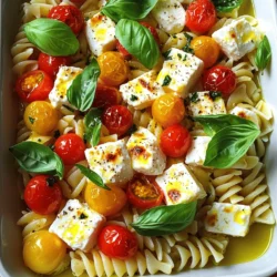 To make Baked Feta Pasta, you need these key items: - 200g pasta of your choice (fusilli or penne work great) - 200g block of feta cheese - 1 pint cherry tomatoes, halved - 3 cloves garlic, minced - 1/4 cup olive oil - 1 teaspoon dried oregano - 1 teaspoon chili flakes (optional, for heat) - Salt and pepper to taste - Fresh basil leaves, for garnish - Zest and juice of 1 lemon You can add some optional items to boost flavor: - Spinach or arugula for a fresh touch - Sliced olives for a briny kick - Grated Parmesan cheese for extra creaminess - Fresh herbs like thyme or parsley for freshness If you have dietary needs, here are some easy swaps: - Use gluten-free pasta for a gluten-free dish - Swap feta with a plant-based cheese for a vegan option - Replace olive oil with avocado oil for a different taste - Use nutritional yeast instead of cheese for added flavor without dairy Feel free to mix and match these items to make the dish your own. Remember, cooking is about creativity! To whip up baked feta pasta, follow these steps. First, preheat your oven to 400°F (200°C). Grab a large baking dish and place the block of feta cheese in the center. Surround the feta with halved cherry tomatoes. Next, sprinkle minced garlic, dried oregano, chili flakes, salt, and pepper over the tomatoes and feta. Drizzle olive oil all over the dish, covering the feta well. Bake this in the oven for about 25 to 30 minutes. You will know it's ready when the tomatoes burst and the feta turns golden. While that bakes, cook your pasta according to the package instructions. Aim for al dente, then drain and set aside. Once the baking time is up, take the dish out of the oven. Use a fork to mash the feta and tomatoes together, making a creamy sauce. Finally, add the cooked pasta to the baking dish, along with lemon zest and juice. Toss everything until the pasta is well coated. Taste and adjust the seasoning if needed. Here are some tips for perfect baked feta pasta. Use high-quality feta cheese for the best flavor. Opt for firm, block feta rather than crumbled. This way, it holds its shape during baking. Don't skip the lemon zest and juice; it brightens the dish. If you like spice, feel free to add more chili flakes. Fresh basil adds a lovely touch, so be generous with the garnish. 1. Before Baking: The feta cheese sits in the center, surrounded by colorful cherry tomatoes and spices. 2. During Baking: The feta softens, and the tomatoes begin to burst, filling the dish with savory aromas. 3. After Baking: The creamy sauce forms as you mash together the feta and tomatoes, blending beautifully with the pasta. Following these steps and tips will help you create a simple and flavorful baked feta pasta dish that everyone will love. For the Full Recipe, check the earlier section. To get that perfect creamy texture, start by using high-quality feta cheese. The better the cheese, the creamier the sauce will be. When you mash the feta and tomatoes, make sure to mix them well. This helps blend the flavors. Adding lemon zest and juice also brightens the dish and adds creaminess. One common mistake is overcooking the pasta. Cook it until it's just al dente. This way, it won’t become mushy when you mix it with the sauce. Another mistake is not using enough olive oil. Olive oil adds richness and helps everything blend together. Lastly, don’t forget to taste and adjust the seasoning. This step is key for a balanced flavor. Baked feta pasta is great on its own, but you can add more to it. Try pairing it with a fresh salad. A simple arugula salad with lemon vinaigrette works well. For protein, grilled chicken or shrimp can be delicious additions. You can also serve it with crusty bread for dipping. Enjoying a glass of white wine, like a Sauvignon Blanc, makes for a lovely meal. For the complete recipe, check out the Full Recipe. {{image_2}} You can easily make this dish vegetarian. Just skip the chili flakes if you want no heat. For a vegan version, replace feta with a block of firm tofu. Add some lemon juice and nutritional yeast to mimic the feta flavor. This keeps it creamy and delicious while staying plant-based. For gluten-free pasta, choose options made from rice or chickpeas. They provide great texture. Cook it just like regular pasta, then mix it with the feta sauce. The dish will taste fantastic and be safe for those with gluten sensitivities. Boost the protein by adding cooked chicken, shrimp, or chickpeas. Mix them in after baking the feta and tomatoes. You can also toss in veggies like spinach or zucchini. Just chop them up and add them to the baking dish. This adds color and nutrients to your meal. For the full recipe, check out the details above. To store leftovers, first let them cool down. Then, place the pasta in an airtight container. This keeps the flavors fresh and prevents drying. You can keep it in the fridge for up to three days. Make sure to label the container with the date. This helps you remember when you made it. When you want to eat your leftovers, heat them up gently. You can use the microwave or a skillet. If using a microwave, heat on low power for a few minutes. Stir halfway through to warm it evenly. If using a skillet, add a splash of olive oil or water. This helps keep it moist as you warm it up. You can freeze this dish if you want to save it for later. Use a freezer-safe container and leave some space at the top. The food will expand when it freezes. It can last for about two months in the freezer. To enjoy later, thaw it in the fridge overnight before reheating. I recommend using pasta shapes like fusilli or penne. They hold sauce well. Other options include farfalle or rotini. Choose what you love. The key is to cook it until al dente. This ensures it stays firm when mixed with the sauce. You can add your favorite veggies, like spinach or bell peppers. You can also switch the feta. Try goat cheese or a vegan option. For a spicy kick, add more chili flakes. If you want a herb boost, mix in fresh parsley or thyme. The fun part is making it your own! Yes, you can prepare it in advance. Cook the pasta and bake the feta and tomatoes. Mix them before serving. Store it in the fridge for up to two days. Just reheat it gently before serving. I always recommend adding fresh basil right before eating for the best flavor. You can check the Full Recipe for Baked Feta Pasta in the article above. It has all the details you need to make this dish perfectly. In this blog post, we covered the key ingredients and helpful tips for Baked Feta Pasta. You learned about required and optional ingredients, easy cooking steps, and fun variations. We also shared how to store and reheat leftovers safely. Remember, cooking is fun and creative. Don't be afraid to make this dish your own! Experiment with flavors and ingredients to find what you love. Enjoy your meal!