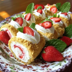 To make these Strawberry Shortcake Cheesecake Rolls, you will need: - Fresh strawberries - Granulated sugar - Cream cheese - Powdered sugar - Vanilla extract - Flour tortillas - Whipped cream - Graham cracker crumbs - Melted butter - Fresh mint leaves What if you need to change some ingredients? Here are some great options: - Alternatives for cream cheese: You can use Greek yogurt or mascarpone for a lighter filling. - Gluten-free options for tortillas: Look for gluten-free tortillas made from rice or corn. - Vegan variations: Use a vegan cream cheese made from nuts or tofu. For whipped cream, choose coconut cream or a plant-based alternative. These swaps will help you enjoy this treat no matter your dietary needs. Preparing the strawberries Start by hulling and slicing 1 cup of fresh strawberries. Place the sliced strawberries in a small bowl. Add 2 tablespoons of granulated sugar and mix well. Let them sit for about 10 minutes. This helps draw out their juices and makes them sweet. Making the cheesecake filling In a clean bowl, combine 1 package of softened cream cheese with 1/2 cup of powdered sugar. Add 1 teaspoon of vanilla extract for flavor. Beat the mixture until it is smooth and creamy. This will be your cheesecake filling. Spreading the filling on tortillas Take 4 large flour tortillas and lay one on a clean surface. Spread a generous layer of the cheesecake filling over the tortilla. Be sure to leave a small border around the edges for easy rolling. Adding strawberries and whipped cream Spoon some of the sugared strawberries over the cream cheese layer. Then, add a dollop of 1 cup of whipped cream on top. This adds a light, fluffy texture to your rolls. Rolling technique Starting at one edge, carefully roll the tortilla tightly. Make sure the filling stays inside as you roll. Continue until the entire tortilla is wrapped. Repeat this with each tortilla until all are rolled. Coating the rolls with graham cracker crumbs In a small bowl, mix 1 cup of graham cracker crumbs with 2 tablespoons of melted butter. Roll each completed roll in the graham cracker crumb mixture. This will give your rolls a lovely crust. Chilling the rolls Place the rolls in the refrigerator for at least 30 minutes. This helps them firm up and makes slicing easier. When you’re ready to serve, slice each roll into bite-sized pieces and enjoy your Strawberry Shortcake Cheesecake Rolls! For the complete recipe, check out the [Full Recipe]. To make a smooth cheesecake filling, start with softened cream cheese. This helps mix in the powdered sugar easily. Beat the cream cheese until it is creamy and free of lumps. If you want an extra touch, add a splash of lemon juice for a bright flavor. When rolling tortillas, use large flour tortillas. They hold more filling and roll better. Lay the tortilla flat and spread your cheesecake filling evenly. Leave a small space at the edges to help seal the roll. Start rolling from one end and keep it tight. This ensures the filling stays inside. To avoid soggy tortillas, do not over-soak them with filling. Use just enough to cover but not drown. If you find your tortillas getting too soft, try warming them slightly before using. This makes them more pliable. Prevent filling from oozing out by rolling tightly. If you leave too much space, the filling may escape. Ensure you seal the ends well by pressing them down gently. For creative serving, slice the rolls into bite-sized pieces. Arrange them on a colorful plate for a fun look. Drizzle some strawberry syrup on top for extra sweetness and appeal. Garnish with fresh mint leaves for a pop of color. You can also add extra strawberries for a vibrant touch. Using small dessert forks adds an elegant feel to your dessert table. For the full experience, check out the Full Recipe. {{image_2}} You can change the flavor of your Strawberry Shortcake Cheesecake Rolls easily. Adding chocolate or caramel gives a sweet twist. Simply drizzle melted chocolate or caramel on top before serving. You can also mix in chocolate chips into the filling for a rich taste. Another fun option is to use other fruits, like blueberries. Blueberries add a nice tartness. Just replace some strawberries with blueberries for a fresh burst of flavor. If you want a healthier option, try low-sugar modifications. Use a sugar substitute in the filling. You can also reduce the amount of sugar in the strawberries. For those who cannot eat dairy, there are dairy-free options. Use vegan cream cheese and coconut whipped cream. This makes the rolls creamy and delicious without the dairy. Seasonal changes call for fun twists. In summer, use mixed berries for a colorful treat. You can add raspberries or blackberries to the filling. For holidays, think about festive flavors. During winter, add some cinnamon or nutmeg to the filling. You can even top the rolls with crushed peppermint for a holiday flair. Each season brings a chance to try something new! For the complete recipe, check out the Full Recipe. To keep your Strawberry Shortcake Cheesecake Rolls tasty and fresh, refrigeration works best. Place them in an airtight container. This prevents them from drying out or absorbing other smells in the fridge. Ensure they are wrapped well if you don’t have a container. If you want to enjoy them later, you can freeze the rolls. Wrap each roll tightly in plastic wrap. Then, place them in a freezer bag. This keeps them safe from freezer burn. You can store these rolls in the fridge for about three days. If kept frozen, they can last for up to three months. Always check for signs of spoilage. If the rolls smell sour or look discolored, it’s best to throw them away. Freshness matters when it comes to enjoying these treats! You can prepare these rolls a day before serving. Make the rolls, but don't coat them yet. Wrap them in plastic wrap and store them in the fridge. When you’re ready to serve, roll them in the graham cracker crumbs. This keeps them fresh and tasty. Yes, you can use frozen strawberries. Just thaw and drain them first. This prevents excess moisture in the rolls. Frozen strawberries may not be as firm, but they still taste great! Serve the rolls chilled for the best taste. Slice them into bite-sized pieces. Arrange them on a nice plate and garnish with extra strawberries and mint. This makes for a pretty presentation. To make more rolls, simply double or triple the ingredients. Use more tortillas and increase the filling and toppings. This way, everyone gets a tasty treat! If you need a substitute for whipped cream, consider using Greek yogurt. It adds creaminess and tang. You can also use coconut cream for a dairy-free option. Both will work well in the rolls. For the full recipe, check out the complete details. You now have all the tools to make delicious Strawberry Shortcake Cheesecake Rolls. We covered every ingredient needed, plus helpful substitutes and variations. You learned easy steps to prepare and assemble the rolls. I also shared tips to avoid common mistakes and enhance your presentation. These rolls are fun to make and perfect for any occasion. Get creative with flavors and toppings. You can even make them ahead of time. Enjoy sharing this treat with friends and family! Happy rolling!