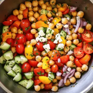 To make a great Mediterranean chickpea salad, you need some key ingredients. First, grab a can of chickpeas. These little beans pack a protein punch. Next, gather fresh vegetables like cherry tomatoes, cucumber, bell peppers, and red onion. Each adds color and crunch to the dish. Don’t forget Kalamata olives and feta cheese. These ingredients give the salad a true Mediterranean flavor. Now, let’s talk about the pantry staples. You will need olive oil and lemon juice for dressing. These two ingredients add richness and tang. For seasoning, grab dried oregano, salt, and pepper. They bring out the best flavors in your salad. If you want to elevate your salad, consider some optional garnishes. Fresh parsley adds a pop of color and freshness. You can also add extra feta or olives for a tasty topping. These small additions can make your salad even more enjoyable. For the complete list of ingredients, check the Full Recipe. Start by draining and rinsing the chickpeas. This step removes the canning liquid and excess salt. Rinse them under cold water in a strainer. Let the chickpeas sit to drain while you prepare the veggies. Next, chop your vegetables. Cut the cherry tomatoes in half. Dice the cucumber into small pieces. Finely chop the red onion. Dice the bell peppers into bite-sized chunks. Each vegetable adds its own taste and texture. In a large bowl, combine the chickpeas and chopped vegetables. Add the Kalamata olives for a salty kick and the crumbled feta cheese for creaminess. This mix is colorful and full of flavor. In a small bowl, whisk together the dressing. Use the olive oil, lemon juice, dried oregano, and a pinch of salt and pepper. Whisk until everything is well combined. This dressing brightens the salad and ties all the flavors together. Pour the dressing over the salad mixture. Gently toss everything until each piece is coated. Be careful with the feta; you want it to stay chunky for texture. Allow the salad to sit for about 10-15 minutes. This wait lets the flavors meld and become even more delicious. Before serving, garnish with freshly chopped parsley. This adds a pop of color and freshness. Enjoy your Mediterranean Chickpea Salad! For the full recipe, refer to the earlier section. To keep your Mediterranean chickpea salad fresh, start with ripe vegetables. Look for tomatoes that are bright and firm. Choose cucumbers that are crisp and shiny. Bell peppers should be colorful and without blemishes. Fresh veggies add a lot of flavor. Letting your salad sit before serving helps the flavors blend. After mixing, let it rest for about 10-15 minutes. This waiting time allows the dressing to soak into the veggies. You will notice a big difference in taste. You can enhance the flavor of your salad by experimenting with herbs. Try adding fresh basil or mint for a new twist. These herbs can change the taste profile and add freshness. Adjust the seasoning to your liking as well. Sometimes a pinch more salt or a dash of pepper is all you need. Taste as you go to get it just right. For serving, think about how you can make your salad stand out. Use vibrant bowls that match the bright colors of the salad. This makes the dish look more inviting. You can also layer the ingredients for a beautiful display. Adding a sprinkle of fresh parsley on top gives it a nice finishing touch. Remember, we eat with our eyes first! For the full recipe, check out the Mediterranean Chickpea Salad recipe provided! {{image_2}} You can add grilled chicken or shrimp to this salad for a protein boost. Both options add great flavor and keep you full longer. If you want something plant-based, quinoa is a good choice. It gives the salad a nice texture and adds protein too. For a vegan twist, try substituting feta with vegan cheese. This keeps the salad creamy and delicious without dairy. You can also add more plant-based ingredients like avocados. They add healthy fats and a rich taste to the mix. To make your salad even more Mediterranean, incorporate staples like sun-dried tomatoes or artichokes. These add a burst of flavor and a touch of authenticity. You can also try different olives, like green olives or Castelvetrano, for various taste profiles. Each type of olive brings its unique character to the dish. For the full recipe, check out the Mediterranean Chickpea Salad. To keep your Mediterranean Chickpea Salad fresh, place it in a sealed container. Glass or plastic containers with lids work best. Avoid leaving it out at room temperature for too long. Store any leftover salad in the fridge right away. This keeps the flavors bright and the veggies crisp. In the fridge, this salad lasts about three to four days. If you notice any changes in smell or color, it might be time to toss it. Signs that the salad has gone bad include a slimy texture or an off odor. Always trust your senses when deciding if food is still good. You can freeze Mediterranean Chickpea Salad, but some ingredients may change texture. To freeze, pack the salad in an airtight container. Leave some space for expansion. When you're ready to eat, thaw it in the fridge overnight. After thawing, freshen it up with a splash of lemon juice. Enjoy the full recipe [Full Recipe]. Chickpeas are packed with nutrients. They are a great source of protein. One cup of cooked chickpeas has about 15 grams of protein. They also provide fiber, which is good for digestion. Fiber helps keep you full longer. Chickpeas are low in fat, making them a healthy choice. They contain vitamins like B6 and minerals like iron and magnesium. Eating chickpeas can help lower cholesterol. They may also aid in weight management. Overall, chickpeas support heart health and keep your energy steady. Yes, you can make this salad in advance. It actually tastes better after sitting for a bit. To prep ahead, chop your veggies and store them in the fridge. You can mix the dressing separately. Just combine everything when you are ready to eat. This salad keeps well for 2-3 days in the fridge. Make sure to use an airtight container to keep it fresh. If you make it early, let it sit for 10-15 minutes after mixing. This allows the flavors to blend nicely. Mediterranean Chickpea Salad pairs well with many dishes. You can serve it with grilled chicken or fish for a filling meal. It also goes great with pita bread and hummus. Try it alongside a warm bowl of soup for a cozy dinner. For a light lunch, serve it with a simple wrap. You can even enjoy it as part of a larger mezze platter. This salad's fresh flavors complement many foods, making it a versatile dish. Check out the Full Recipe for more ideas! Mediterranean Chickpea Salad is a fresh and healthy dish. It includes chickpeas, fresh veggies, olives, and feta. You mix everything with a simple dressing. Let it chill for the best taste. You can also swap ingredients to make it your own. Try adding protein or different herbs. Remember to store leftovers properly to keep them fresh. Enjoy this salad as a tasty meal or side. It’s easy to make, full of flavor, and great for any occasion.