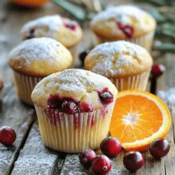 For my cranberry orange muffins, I blend tart cranberries with sweet orange juice. This mix creates a bright flavor. The muffins are soft and fluffy. You can find the full recipe at the end. Here are the key ingredients you need: - 2 cups all-purpose flour - 1 cup fresh cranberries, chopped - 1/2 cup granulated sugar - 1/2 cup brown sugar, packed - 1 tablespoon baking powder - 1/2 teaspoon baking soda - 1/4 teaspoon salt - Zest of 1 orange - 1/2 cup unsalted butter, melted - 1 large egg - 1 cup orange juice (freshly squeezed for best flavor) - 1 teaspoon vanilla extract These ingredients create a tasty muffin that everyone will love. The fresh cranberries give a nice pop of flavor, while the orange zest adds brightness. You can make these muffins even more fun with add-ins. Here are some ideas: - 1/2 cup chopped nuts, like walnuts or pecans - 1/2 cup chocolate chips for a sweet twist - 1/2 teaspoon ground cinnamon for warmth - Dried cranberries for extra chew Feel free to mix and match these add-ins to create your perfect muffin. Start by preheating your oven to 350°F (175°C). This ensures even baking. While it heats, line your muffin tin with paper liners. You can also grease the tin with cooking spray if you prefer. This step helps the muffins release easily after baking. In a large bowl, combine the dry ingredients. Whisk together the all-purpose flour, granulated sugar, brown sugar, baking powder, baking soda, salt, and orange zest. Make sure there are no clumps in the mix. Whisking well ensures even distribution of flavors. In another bowl, mix the wet ingredients. Combine the melted butter, egg, orange juice, and vanilla extract. Stir until everything is well blended. This mixture brings moisture and flavor to the muffins. Now, pour the wet mixture into the dry ingredients. Gently fold them together using a spatula. Be careful not to overmix. A few lumps are okay. Overmixing can make the muffins tough. Once the batter is ready, fold in the chopped cranberries. This adds bursts of tart flavor. Divide the batter among the muffin cups, filling each about 2/3 full. Bake in the preheated oven for 18-20 minutes. Check for doneness by inserting a toothpick into the center. If it comes out clean, your muffins are ready. Let them cool in the pan for 5 minutes before transferring to a wire rack. Enjoy your warm, tasty muffins! To get light and fluffy muffins, mix gently. Overmixing can make them tough. Combine wet and dry ingredients until just blended. A few lumps are okay. This keeps the muffins soft. Using fresh cranberries helps too. They add moisture and a lovely tartness. One common mistake is not measuring flour correctly. Too much flour can lead to dry muffins. Use the spoon-and-level method for accuracy. Also, don’t skip the baking powder. It’s key for rising. Lastly, always preheat the oven. A hot oven helps the muffins rise evenly. You can boost flavors by adding more orange zest. It adds brightness and freshness. Try mixing in some nuts like walnuts or pecans for crunch. A pinch of cinnamon can add warmth. If you love spice, add some ginger. These twists elevate the taste of your muffins. For the full recipe, refer to the earlier section. {{image_2}} You can easily make gluten-free cranberry orange muffins. Just swap the all-purpose flour for a gluten-free blend. Look for one that has a good mix of flours. This choice can keep the texture light and fluffy. You might also want to add a bit of xanthan gum to help bind the muffins. Follow the same steps in the Full Recipe for the best results. To make a vegan version, you can replace the egg with a flaxseed meal. Mix one tablespoon of flaxseed meal with three tablespoons of water. Let it sit for a few minutes until it thickens. Instead of butter, use coconut oil or a vegan butter substitute. This change keeps the muffins moist and tasty. If you love nuts, try adding chopped walnuts or pecans to the mix. They add a great crunch and flavor. Just fold in about half a cup of your choice. You can also add other fruits like blueberries or apples. This twist can give your muffins a unique taste. Just remember to adjust the amount of cranberries so the balance stays right. Store your cranberry orange muffins in an airtight container. This keeps them fresh longer. Place a paper towel in the container to absorb moisture. This step helps them stay soft. You can store them at room temperature for one to two days. If you want them to last longer, refrigerate them. However, this can change the texture a bit. To freeze your muffins, let them cool completely first. Then wrap each muffin in plastic wrap. Place the wrapped muffins in a freezer bag. Make sure to remove as much air as possible. They can stay frozen for about three months. When you’re ready to eat them, thaw them in the fridge overnight. You can warm them in the oven or microwave for a few seconds. Cranberry orange muffins last for about two days at room temperature. In the fridge, they can last up to a week. If you freeze them, they can last for three months. Always check for any signs of spoilage before eating. Enjoy your muffins fresh for the best taste! For the full recipe, check out the earlier section. Yes, you can use frozen cranberries. They work well in this recipe. Just add them straight from the freezer. Do not thaw them first. This keeps the muffins moist and fruity. You can use lemon juice or apple juice instead of orange juice. Both will give a nice flavor. You can also use a mix of water and zest if you are in a pinch. To check if muffins are done, insert a toothpick into the center. If it comes out clean, they are ready. If it has batter on it, bake for a few more minutes. Watch them closely towards the end. Yes, you can make the batter ahead of time. Store it in the fridge for up to four hours. When you are ready, just scoop it into the muffin tin and bake. Each muffin has about 180 calories. They contain 4 grams of fat, 32 grams of carbs, and 2 grams of protein. They are a tasty treat but enjoy them in moderation. For the full recipe, check the earlier section. This post covered how to make delicious cranberry orange muffins. We explored key ingredients, step-by-step instructions, and helpful tips. I shared ways to enhance flavor and different versions to try. Storing tips ensure your muffins stay fresh and tasty. Remember, baking is about fun and creativity. Enjoy making your muffins and share them with friends!
