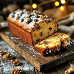 - 3 ripe bananas, mashed - 1/3 cup melted coconut oil - 1/2 cup brown sugar - 1/4 cup granulated sugar - 1 large egg, beaten - 1 teaspoon vanilla extract - 1 teaspoon baking soda - A pinch of salt - 1 and 1/2 cups all-purpose flour - 1 cup semi-sweet chocolate chips - 1/2 cup chopped walnuts (optional) When making chocolate chip banana bread, you need simple and fresh ingredients. Start with ripe bananas because they add natural sweetness. The mashed bananas give the bread moisture and flavor. I love using coconut oil for a hint of tropical taste. You can also use regular butter if you prefer. The sugars in the mix help with flavor and browning. Brown sugar gives a rich taste, while white sugar adds a little crunch. Don’t forget the egg! It binds everything together. The vanilla extract enhances the banana and chocolate flavors. Baking soda is key for rising. Just a pinch of salt balances the sweetness. The all-purpose flour holds it all together. The chocolate chips add that melty goodness we all crave. If you want extra texture, toss in some walnuts. - Gluten-free flour alternatives - Vegan substitutes for eggs - Dairy-free chocolate chips If you need a gluten-free option, look for gluten-free flour. You can also swap the egg with applesauce or flaxseed for a vegan version. For a dairy-free treat, choose dairy-free chocolate chips. These small changes let everyone enjoy this yummy bread. When you gather your ingredients, you set the stage for a delightful baking experience. Each component plays a role in making your chocolate chip banana bread irresistible. If you want the full recipe, check out the link. - Preheat your oven to 350°F (175°C). - Grease a 9x5-inch loaf pan with non-stick spray or coconut oil. - In a large bowl, mash the bananas until smooth. - Add the melted coconut oil to the bananas and mix well. - Stir in the brown sugar and granulated sugar until fully mixed. - Beat in the large egg and vanilla extract until everything is combined. - Sprinkle the baking soda and a pinch of salt over the mixture. - Gently fold in the baking soda and salt until just mixed. - Gradually add the flour, stirring until the batter is smooth. - Fold in the chocolate chips and walnuts, if you're using them. - Pour the batter into the prepared loaf pan, smoothing the top. - Bake for 60-65 minutes or until a toothpick comes out clean. - Let the bread cool in the pan for about 10 minutes. - Carefully transfer the loaf to a wire rack to cool completely. For the complete recipe, check the Full Recipe section above. Enjoy your baking! To make great banana bread, start with ripe bananas. They should be mostly brown and soft. This ripeness gives the bread sweetness and moisture. If your bananas are not ripe, you can speed up the process. Place them in a brown paper bag overnight. This traps the ethylene gas, which helps them ripen faster. Next, avoid over-mixing the batter. When you combine the flour, just stir until you see no dry flour. Over-mixing makes the bread tough. Gentle folding is key to keeping it soft and fluffy. To boost flavor, consider adding a dash of cinnamon or nutmeg. These spices work well with bananas. You can also add a splash of almond extract for a unique twist. Quality chocolate chips are essential. They bring richness to the bread. Look for semi-sweet or dark chocolate chips for a deep flavor. If your bread does not rise properly, check your baking soda. It must be fresh to work well. Also, ensure your oven is at the right temperature. An oven thermometer can help. If you accidentally overcook your banana bread, don’t worry. You can salvage it! Cut it into slices and toast them lightly. This adds warmth and a lovely crunch. You can also serve it with a spread like butter or cream cheese to add moisture back in. {{image_2}} To make a gluten-free version, you can use almond flour or coconut flour. These options work well in this recipe. If you use almond flour, remember to add a bit more moisture. Coconut flour absorbs a lot of liquid, so only use a small amount. Adjust the baking time slightly; check for doneness at 55 minutes. You want a toothpick to come out clean. For a vegan twist, replace the egg with flaxseed meal or applesauce. Mix one tablespoon of flaxseed meal with three tablespoons of water. Wait for it to thicken; then add it to your mix. Applesauce also keeps the bread moist. If you want extra softness, add a touch of plant-based yogurt. This keeps the bread from drying out. You can add spices to enhance the flavor. A teaspoon of cinnamon or nutmeg can make a big difference. You could also add some vanilla extract for extra depth. Try folding in a half cup of chopped nuts or dried fruits like raisins or cranberries. This adds texture and flavor. Don’t be afraid to get creative! For the full recipe, check out the complete guide. To keep your chocolate chip banana bread fresh, wrap it well. Use plastic wrap or foil. Store it at room temperature in a cool, dry place. Avoid direct sunlight to keep it moist. This way, your bread stays delicious for about three days. If you want to extend freshness, you can refrigerate it. Just remember, cold can dry it out. Always let it come to room temperature before serving. If you need to save your banana bread for later, freezing is a great option. First, let the bread cool completely. Then, wrap it tightly in plastic wrap, followed by foil. This method prevents freezer burn. You can freeze chocolate chip banana bread for up to three months. When you're ready to eat it, take it out and thaw it at room temperature. To enjoy warm slices, reheat in the oven at 350°F for about 10 minutes. You can also use the microwave for about 20-30 seconds. Chocolate chip banana bread pairs well with many spreads. Try nut butter for a creamy touch. You can also serve it with honey or jam for sweetness. For a fun brunch idea, slice it and serve with whipped cream. You can even top it with fresh fruit. Each bite becomes a new delight! Explore these pairings to find your favorite way to enjoy this tasty treat. For the best chocolate chip banana bread, use very ripe bananas. Look for bananas with brown spots. These bananas are sweet and soft. They mix well into the batter. The more ripe they are, the better the flavor. This is key for a rich taste. Yes, you can use other oils in this recipe. Vegetable oil or canola oil work well. You can also try melted butter for a different taste. Each oil gives a unique flavor, but coconut oil makes it moist. Choose what you enjoy the most! Chocolate chip banana bread lasts about 3 to 4 days at room temperature. Store it in an airtight container. This keeps it fresh and soft. If you want it to last longer, freeze it. It will stay good for up to 3 months. Absolutely! Frozen bananas work great for banana bread. Just thaw them first and drain any extra liquid. They will mix well into the batter. This is a smart way to use overripe bananas. Plus, it saves you time! To avoid sticking, grease your loaf pan well. Use non-stick spray or coconut oil. You can also line the bottom with parchment paper. This makes it easy to lift the bread out after baking. A well-greased pan is key to a perfect loaf! Yes, you can make mini loaves! Just divide the batter into smaller pans. Bake the mini loaves for about 25 to 30 minutes. Keep an eye on them as they bake. This is a fun way to share or gift banana bread. This blog post covered the essential ingredients for chocolate chip banana bread, from ripe bananas to optional nuts. I shared step-by-step instructions, key tips for the best texture, and delicious variations like gluten-free and vegan options. Remember, the right ingredients and techniques make all the difference. With this knowledge, you can enjoy warm, homemade banana bread anytime. Baking can be simple and fun! Now, gather your ingredients and get started on your delicious creation.
