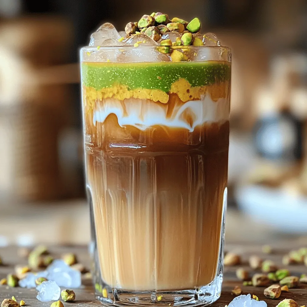 To make a delicious pistachio cardamom iced coffee, gather these key ingredients: - 2 cups strong brewed coffee, cooled - 1 cup milk (or non-dairy alternative) - 1 tablespoon pistachio paste - ½ teaspoon ground cardamom - 2 tablespoons maple syrup (or to taste) - Crushed ice - Chopped pistachios and cardamom pods for garnish These ingredients work together to create a rich and refreshing drink. The strong brewed coffee gives you a great base, while the pistachio paste adds a creamy texture. The cardamom provides a warm spice, and maple syrup sweetens the mix. If you want a non-dairy option, try these milk alternatives: - Almond milk - Oat milk - Coconut milk - Cashew milk Each of these options brings its own flavor to the drink. Almond milk adds a nutty taste. Oat milk provides creaminess. Coconut milk gives a tropical twist. Cashew milk is rich and smooth. Choose the milk that fits your taste best! Garnishes make your drink look and taste even better. Here are some great options: - Chopped pistachios - Whole cardamom pods - A sprinkle of cinnamon - A drizzle of honey Chopped pistachios add crunch and a pop of color. Whole cardamom pods enhance the spice aroma. A sprinkle of cinnamon can add warmth. A drizzle of honey gives extra sweetness. These garnishes not only beautify your iced coffee but also boost the flavor! For the full recipe, check the detailed instructions to create this delightful drink. Start by brewing two cups of strong coffee. Let it cool down completely. You want it chilled for this drink. Using cooled coffee helps keep your iced drink refreshing. This step is key for the perfect iced coffee. In a large bowl or pitcher, mix the cooled coffee with one cup of milk. You can use any milk you like, even non-dairy options. Add one tablespoon of pistachio paste to the mix. This gives the drink its nutty flavor. Next, sprinkle in half a teaspoon of ground cardamom. This spice adds warmth and depth. Then, pour in two tablespoons of maple syrup. Taste the mix and adjust it to your liking. Some may want it sweeter. Whisk everything together until the pistachio paste blends well. This step is important to get a smooth drink. Take a glass and fill it halfway with crushed ice. Pour your coffee mixture over the ice, leaving some room at the top. For a nice finish, sprinkle chopped pistachios and a few cardamom pods on top. This makes the drink look beautiful and adds extra flavor. Before sipping, stir gently. This helps mix the flavors again. Enjoy your pistachio cardamom iced coffee! You can find the full recipe at the beginning of this article. To get the best taste, you should focus on the coffee and spices. Use strong brewed coffee; it makes a big difference. I like to brew it a little stronger than usual. The pistachio paste gives a creamy texture. Make sure it is mixed well. Cardamom has a strong flavor. Just half a teaspoon adds warmth without overpowering. Taste it as you mix. If you want it sweeter, add more maple syrup. Adjust it to what you love! If you have extra iced coffee, store it right! Use a sealed container to keep it fresh. It can last in the fridge for up to three days. But remember, the flavors may change over time. If you want to enjoy it again, shake it before serving. If it tastes a bit off, try adding more milk or syrup. This helps revive the flavors. When making your iced coffee, avoid these common mistakes. First, don’t skip cooling the coffee. Hot coffee will melt the ice too fast. Next, be careful with the spices. Too much cardamom can make it taste bitter. Always start with less; you can add more later. Lastly, don’t forget the garnish! Chopped pistachios and cardamom pods make your drink look pretty and add flavor. For the full recipe, check the section above! {{image_2}} You can easily make this drink dairy-free or vegan. Instead of regular milk, use almond, oat, or coconut milk. These options add their own unique tastes. I love using almond milk for a nutty twist. Just ensure the milk is unsweetened to keep the flavor balanced. Feel free to get creative with flavors! You can mix in vanilla extract for warmth. A dash of cinnamon gives a nice spice kick. If you want something unique, try adding a splash of rose water. This will give it a floral note that pairs well with cardamom. Maple syrup is a great choice for sweetening this drink. However, you can try honey or agave syrup as well. For a low-calorie option, consider stevia or monk fruit sweetener. Each sweetener brings its own taste, so taste as you go. Adjust until it's just how you like it. For the full recipe, check out the detailed instructions above. Enjoy experimenting with your own variations! If you have leftover pistachio cardamom iced coffee, store it in an airtight container. This keeps the flavors fresh. You can use a glass jar or a plastic pitcher. Make sure to put it in the fridge right away. Do not let it sit out at room temperature. Store your ingredients properly for the best taste. Keep pistachio paste in the fridge after opening. It lasts longer that way. Ground cardamom should stay in a cool, dark place. Use it within six months for the best flavor. If you use milk, check the expiration date often. Homemade pistachio cardamom iced coffee stays fresh for about 3 days in the fridge. After that, the taste may change. If it starts to smell funny or looks off, toss it out. Always give it a good stir before drinking. For the full recipe, check the top of this article. Pistachio Cardamom Iced Coffee is a unique drink that mixes rich coffee with nutty flavors. You blend brewed coffee, milk, pistachio paste, and cardamom for a refreshing treat. The pistachios add creaminess, while cardamom gives a warm spice. This drink is perfect for hot days or any time you crave something special. Yes, you can prepare the coffee mixture ahead of time. Just mix the coffee, milk, pistachio paste, and cardamom. Store it in your fridge for up to two days. When you are ready to enjoy, pour it over ice and add your garnishes. This makes it easy to serve to guests or enjoy a quick treat. Pistachios are packed with protein, fiber, and healthy fats. They help keep you full and support heart health. Cardamom has antioxidant properties and can aid digestion. Together, these ingredients make your iced coffee not just tasty but also good for you. Enjoying this drink can be a delightful way to add nutrients to your day. Pistachio cardamom iced coffee combines unique flavors for a refreshing drink. You learned about essential ingredients, milk options, and flavor enhancers to make it great. Following the step-by-step guide helps ensure your coffee tastes its best. I shared helpful tips to avoid mistakes and achieve balance. Plus, I offered ideas for variations and proper storage. Enjoy experimenting with this drink for a delightful taste experience. Make it your own, and don’t hesitate to share it with friends!