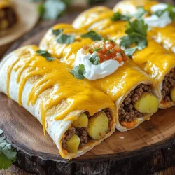 Cheesy Beef & Potato Burritos with Nacho Drizzle Delight