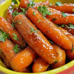 Here are the ingredients you need for air fryer maple glazed carrots. Each item adds flavor and sweetness. - 1 lb baby carrots, peeled - 2 tablespoons maple syrup - 1 tablespoon olive oil - 1 teaspoon ground cinnamon - 1/2 teaspoon salt - 1/4 teaspoon black pepper - 1 tablespoon chopped fresh parsley (for garnish) Using fresh baby carrots gives a sweet crunch. The maple syrup adds rich flavor. Olive oil helps the glaze stick. Ground cinnamon brings warmth to the dish. Salt and black pepper enhance all the flavors. Finally, fresh parsley provides a bright touch. For the full recipe, check the Air Fryer Maple Glazed Carrots section. - In a large bowl, combine the baby carrots, maple syrup, olive oil, ground cinnamon, salt, and black pepper. - Toss the mixture well to coat every carrot. This step adds flavor to each bite. - Preheat your air fryer to 375°F (190°C) for 3-5 minutes. Preheating helps the carrots cook evenly. - Place the coated carrots in the air fryer basket. Make sure they sit in a single layer. Avoid overcrowding to ensure they cook well. - Air fry the carrots for 15-18 minutes. Halfway through, shake the basket. This step helps them cook evenly and get that nice caramelization. - After cooking, carefully transfer the carrots to a serving dish. You want to show off their bright color. - Drizzle any remaining glaze from the air fryer over the carrots. This adds a tasty touch. - Garnish with chopped fresh parsley. It gives your dish a pop of color and extra flavor. For more details, check the Full Recipe. - Optimal air fryer temperature: For the best results, preheat your air fryer to 375°F (190°C). This hot air cooks the carrots evenly, giving them a nice glaze. - Avoiding overcrowding in baskets: Spread the carrots in a single layer. If you stack them, they won’t cook well. Cook in batches if needed. This way, each carrot gets enough heat. - Selecting the best carrots: Look for small, firm baby carrots. They should be bright orange and smooth. Avoid any that are soft or have dark spots. - Choosing the right maple syrup: Use pure maple syrup for rich flavor. Check the label to make sure it doesn't have additives. The better the syrup, the tastier your dish. - Serving suggestions for visual appeal: Serve the carrots in a bright bowl. This makes the orange pop and looks inviting. A colorful dish catches the eye. - Adding garnishes for enhanced flavor: Sprinkle fresh parsley on top for color and taste. It adds a fresh note that complements the sweet glaze. {{image_2}} You can easily change the taste of your maple glazed carrots. Adding spices like nutmeg or ginger gives a warm, cozy flavor. Nutmeg adds a rich depth, while ginger brings a nice zing. You can also switch out maple syrup for brown sugar or honey. Both options add a sweet twist. Honey offers a floral note. Brown sugar gives a deeper, caramel-like sweetness. Try different combinations to find your favorite! If you want to make this dish vegan, simply swap out the maple syrup for agave nectar. This keeps the sweetness without any animal products. For gluten-free diets, this recipe is already safe! Just ensure your maple syrup is pure and gluten-free. Always check labels to avoid hidden gluten. These small changes let everyone enjoy this tasty dish! If you do not have an air fryer, you can roast the carrots in the oven. Preheat your oven to 400°F (200°C). Spread the carrots on a baking sheet and bake for about 25-30 minutes. Stir them halfway through to get even browning. Another method is stove-top glazing. Cook the carrots in a pan with a bit of water until tender. Then, add the maple syrup and spices to glaze them. Both methods create delicious, flavorful carrots that everyone will love! To keep your air fryer maple glazed carrots fresh, store them in an airtight container. Place the cooled carrots in the container and seal tightly. This method helps to keep the carrots from drying out. You can store them in the fridge for up to four days. When it’s time to enjoy your leftovers, the best way to reheat air-fried carrots is in the air fryer. Set the temperature to 350°F (175°C) and heat for about 5-7 minutes. This keeps the texture crispy and the flavor intact. If you don’t have an air fryer, you can use the oven. Spread the carrots on a baking sheet and warm them at 350°F (175°C) for about 10 minutes. You can freeze maple glazed carrots, but they may lose some texture. To freeze, place the carrots in a freezer-safe bag. Squeeze out as much air as possible before sealing. They can last up to three months in the freezer. To thaw, place the bag in the fridge overnight. When you’re ready to eat them, reheat as described above to bring back their flavor and warmth. Enjoy your tasty carrots again! For the full recipe, check out the details earlier in the article. How long do air fryer maple glazed carrots take? Air fryer maple glazed carrots take about 15 to 18 minutes to cook. You should shake the basket halfway through to help them cook evenly. This time gives you tender and caramelized carrots that taste great. Can I use regular carrots instead of baby carrots? Yes, you can use regular carrots. Just cut them into similar-sized pieces. This way, they will cook evenly with the glaze. Baby carrots are great for convenience, but regular carrots add more flavor. What temperature is best for air frying carrots? The best temperature for air frying carrots is 375°F (190°C). This heat cooks the carrots well while allowing the glaze to caramelize. Preheating your air fryer for a few minutes helps achieve the best results. How do I know when my carrots are done? You can tell when your carrots are done by checking their tenderness. A fork should easily pierce them. They should also be slightly caramelized on the outside. This shows they are cooked just right. Can I substitute maple syrup with something else? Yes, you can substitute maple syrup with honey or agave syrup. Both will add sweetness to the dish. However, the flavor will change slightly. Maple syrup gives a unique taste that pairs well with carrots. Is there a way to reduce sugar in the recipe? You can reduce the amount of maple syrup if you want less sugar. Try using just one tablespoon instead of two. You can also add more spices, like cinnamon, to enhance flavor without extra sweetness. In this blog post, we covered how to make air fryer maple glazed carrots. We discussed the ingredients, preparation steps, and cooking tips for great results. Don’t forget to explore variations and storage options to keep your carrots fresh. Air frying makes the carrots sweet and tender. Try adding your twist with spices or different sweeteners. With the right tips, you can enjoy this tasty dish anytime. Get creative and share the love of cooking!