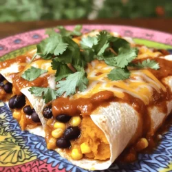 - 2 medium sweet potatoes, peeled and diced - 1 can (15 oz) black beans, drained and rinsed - 1 cup corn kernels (fresh or frozen) - 1 teaspoon cumin - 1 teaspoon smoked paprika - ½ teaspoon garlic powder - ½ teaspoon onion powder - Salt and pepper, to taste - 8 small whole wheat tortillas - 2 cups red enchilada sauce (store-bought or homemade) - 1 cup shredded cheese (cheddar or Monterey Jack) - ¼ cup fresh cilantro, chopped (for garnish) These ingredients make sweet potato and black bean enchiladas a tasty meal. The sweet potatoes add a creamy texture. The black beans offer protein, while the corn brings sweetness. Spices like cumin and smoked paprika give depth to the dish. Garlic and onion powder enhance the flavor. Adjust the salt and pepper to your liking. Using small whole wheat tortillas helps keep the enchiladas easy to roll. The red enchilada sauce adds a rich flavor. Cheese on top melts perfectly, making it gooey and delicious. Garnishing with fresh cilantro adds a burst of color and freshness. This combination is both healthy and fulfilling. You can find the Full Recipe to guide you through the cooking process. Enjoy your cooking! - Preheat oven to 375°F (190°C). - Boil diced sweet potatoes until tender (10-15 minutes). - Mash sweet potatoes in a bowl. - Combine mashed sweet potatoes with black beans, corn, spices, and seasoning. - Mix until well incorporated. - Spread enchilada sauce in the bottom of a baking dish. - Fill and roll tortillas with the sweet potato mixture. - Pour remaining sauce over rolled tortillas and top with cheese. - Cover with foil and bake for 20 minutes. - Remove foil and bake for an additional 10 minutes until cheese is bubbly and golden. - Drizzle with additional enchilada sauce for visual appeal. - Serve with avocado slices or sour cream for added creaminess. - Ensure sweet potatoes are evenly cooked for a smooth filling. - Adjust spices according to personal taste preferences. - Pair with a side salad or rice to round out the meal. - Offer toppings like diced tomatoes or jalapeños for extra flavor. {{image_2}} You can easily make these enchiladas vegan. Just swap out the cheese for vegan cheese or sprinkle some nutritional yeast on top. This adds a nice cheesy flavor without the dairy. For the sauce, choose a plant-based enchilada sauce. Many brands offer great options that taste amazing and keep it vegan-friendly. Want to add more protein? You can toss in cooked shredded chicken or tofu. Both will make the dish even more filling. If you prefer beans, try using pinto or kidney beans instead of black beans. Each type brings its own taste and texture to the mix. To make your enchiladas even better, consider adding chopped bell peppers or spinach. These will give you extra nutrients and color. If you like it spicy, fresh jalapeños or a dash of hot sauce can really kick things up a notch. You can mix these in with the sweet potato filling or sprinkle them on top before serving. Store any leftovers in an airtight container in the fridge for up to 3-4 days. This keeps the flavors fresh. When you are ready to eat, just pull them out. You can freeze the enchiladas in an airtight container. They may last up to 3 months. Freezing is a great way to save a meal for later. To enjoy them again, thaw overnight in the refrigerator before reheating. To reheat, use the oven set at 350°F (175°C). Bake until warmed through. This method keeps the texture nice. If you need a quick option, use the microwave. Cover the enchiladas to retain moisture while reheating. This prevents them from drying out. Enjoy your delicious meal! Yes, fresh sweet potatoes are perfect for this recipe as noted in the Full Recipe. Fresh sweet potatoes give a great taste and texture. Start by peeling and dicing them into small pieces. Boil them until they are tender, about 10-15 minutes. Then, mash them for the filling. This step is key for a creamy and flavorful enchilada. Use green enchilada sauce or homemade sauce for a different flavor profile. Green sauce adds a fresh taste with a hint of heat. You can also make your own sauce by blending tomatillos, garlic, and jalapeños. This way, you can adjust the flavor to your liking. Use gluten-free tortillas to make this dish gluten-free. Many brands offer gluten-free options that work well. Always check the label to ensure they meet your needs. This makes the dish accessible to more people. Add extra spices like cayenne pepper or chili powder to the filling. You can start with half a teaspoon and taste as you go. This way, you can control the spice level. For a kick, consider adding chopped fresh jalapeños or hot sauce as a topping. In this post, I shared how to make sweet potato and black bean enchiladas. We covered the ingredients, like sweet potatoes and spices, and detailed each step for preparation and baking. I also offered tips for serving and storing. This dish is versatile—try vegan options or add protein for a twist. Enjoy cooking these tasty enchiladas with your own spin. You’ll create a meal everyone will love!