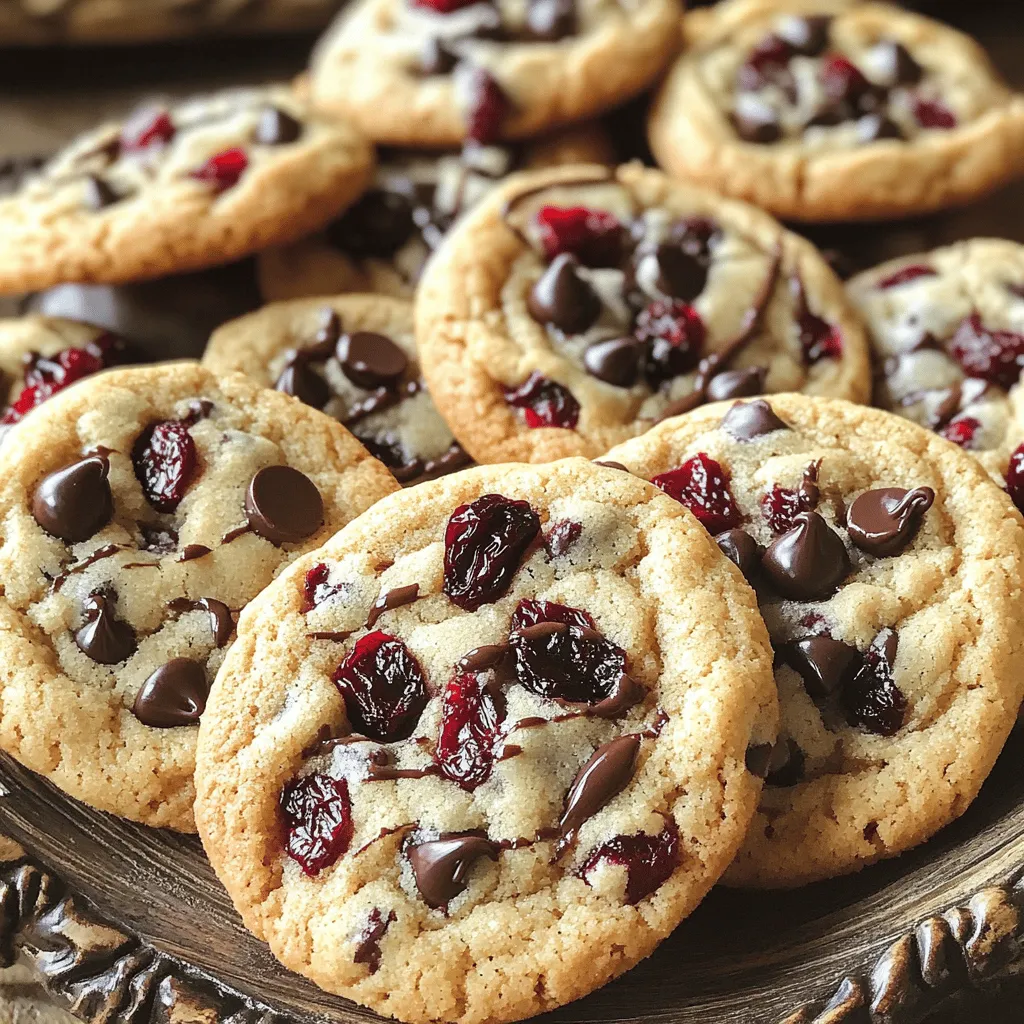 To make these tasty cookies, gather these simple ingredients: - 1 cup unsalted butter, softened - 1 cup brown sugar, packed - ½ cup granulated sugar - 2 large eggs - 1 teaspoon vanilla extract - 2 cups all-purpose flour - ½ teaspoon baking soda - ½ teaspoon baking powder - ¼ teaspoon salt - 1 cup dark chocolate chips - 1 cup dried cherries, roughly chopped - ½ cup chopped walnuts (optional) When measuring, use dry measuring cups for flour and sugar. For butter, use a scale if possible. If you run out of brown sugar, use granulated sugar with a bit of molasses. For a nut-free option, skip the walnuts. You can replace dried cherries with cranberries or raisins if desired. - Unsalted butter: This adds richness and helps create a soft texture. - Brown sugar: This provides moisture and a deep flavor. - Granulated sugar: This adds sweetness and helps the cookies spread. - Eggs: They bind the mix and add structure. - Vanilla extract: This enhances the cookie's flavor. - All-purpose flour: This forms the base of the dough. - Baking soda and baking powder: These help the cookies rise and stay chewy. - Salt: This balances the sweetness. - Dark chocolate chips: These bring a rich chocolate flavor. - Dried cherries: These add a sweet and tangy taste. - Walnuts: These give a crunchy texture and nutty flavor. This unique mix of ingredients makes for a cookie that is chewy, sweet, and just plain irresistible. For the full recipe, check out the linked section. To make these cookies, first gather your ingredients. You will need: - 1 cup unsalted butter, softened - 1 cup brown sugar, packed - ½ cup granulated sugar - 2 large eggs - 1 teaspoon vanilla extract - 2 cups all-purpose flour - ½ teaspoon baking soda - ½ teaspoon baking powder - ¼ teaspoon salt - 1 cup dark chocolate chips - 1 cup dried cherries, roughly chopped - ½ cup chopped walnuts (optional) Next, preheat your oven to 350°F (175°C). Line a baking sheet with parchment paper. This helps prevent sticking and makes clean-up easier. In a large bowl, cream the softened butter, brown sugar, and granulated sugar. Mix until it looks light and fluffy. Then, add the eggs one by one. Mix well after each addition. Stir in the vanilla extract. In another bowl, whisk together the flour, baking soda, baking powder, and salt. Gradually mix the dry ingredients into the wet mixture until combined. Now, fold in the dark chocolate chips, chopped cherries, and walnuts if you choose to use them. This mixture should smell amazing! Using a tablespoon or cookie scoop, drop balls of dough onto the lined baking sheet. Leave space between each cookie to allow for spreading. Bake in your preheated oven for 10 to 12 minutes. The edges should turn lightly golden, while the centers will look slightly underbaked. This is the secret to chewy cookies! Once baked, let the cookies cool on the baking sheet for about 5 minutes. This allows them to set. After that, transfer the cookies to a wire rack to cool completely. For a fun presentation, serve them on a decorative platter. You can drizzle melted chocolate on top or sprinkle with more chopped cherries. This will make them look even more inviting. Enjoy these delightful Cherry Chocolate Chewy Cookies! You can find the full recipe at the beginning of this article. To get that chewy texture, follow these steps. Use room temperature butter. This helps mix in air, making cookies light. Cream the butter and sugars well until fluffy. This step is key! Don’t overmix once you add the flour. Mix just enough to combine the dough. Bake until the edges are golden but the centers look soft. They will firm up while cooling. Many people make mistakes that hurt their cookies. First, don’t skip the resting time for the dough. Letting it chill helps improve the texture. Also, avoid using too much flour. Spoon it into the measuring cup instead of scooping. This keeps your cookies from being dry. Lastly, don’t bake them too long. You want them soft in the middle! Store your cookies in an airtight container. This keeps them fresh for up to a week. If you want to keep them longer, freeze them! Place the cooled cookies in a freezer bag. They last for about three months in the freezer. When you’re ready, just thaw and enjoy! For best taste, eat them warm. Reheat in the oven for a few minutes. Enjoy your Cherry Chocolate Chewy Cookies as a delightful treat! For the full recipe, check the earlier section. {{image_2}} You can change up the Cherry Chocolate Chewy Cookies easily. Try different mix-ins for fun. Instead of walnuts, use pecans or almonds. They add a nice crunch. You can also swap out dried cherries for raisins or cranberries. These fruits give a different taste and texture. For a chocolate lover's dream, add white chocolate chips. They melt nicely and offer a sweet twist. You can also use a mix of dark and milk chocolate for a layered flavor. Making these cookies gluten-free is simple. Use a gluten-free flour blend instead of all-purpose flour. Ensure it has a good mix of starches and proteins. You can also add a dash of xanthan gum. This helps keep the cookies chewy and moist. Follow the same recipe, and you will enjoy gluten-free goodness. Just remember that gluten-free cookies may bake a bit differently, so keep an eye on them in the oven. You can adapt these cookies for different seasons and holidays. For fall, add pumpkin spice to the dough. It gives a warm, cozy flavor. In winter, try peppermint extract and crushed candy canes. This adds a festive flair. For summer, use fresh berries instead of cherries. Strawberries or blueberries work great. You can even shape the cookies into fun holiday shapes. This makes them perfect for parties or gifts. The possibilities are endless! For the full recipe, check out the earlier section. To keep your Cherry Chocolate Chewy Cookies fresh, store them in an airtight container. This method keeps moisture out and helps preserve their chewy texture. You can layer parchment paper between cookies to avoid sticking. Always let cookies cool completely before storing them. This step prevents steam from making them soggy. Freezing is a great way to save cookies for later. First, let the cookies cool down. Then, place them on a baking sheet and freeze until firm. After they are hard, transfer them to a freezer-safe bag. Make sure to label the bag with the date. You can freeze these cookies for up to three months. When you want to eat them, let them thaw at room temperature. When stored properly, Cherry Chocolate Chewy Cookies last about a week at room temperature. If you keep them in the fridge, they stay fresh for about two weeks. For the best taste, eat them within the first few days. The cookies may lose their chewiness over time, but they will still taste great! For the full recipe, check out the details above. Store your cookies in an airtight container. This keeps them soft and chewy. You can use wax paper to separate layers. If you want to keep them fresh longer, place them in the fridge. Just make sure they cool first. For even longer storage, you can freeze them. Wrap them tightly in plastic wrap and place in a freezer bag. You can use fresh cherries, but they will change the cookie texture. Fresh cherries add moisture. This may make your cookies too soft. If you do use fresh, chop them and reduce other liquids in the recipe. Drying cherries first helps keep the chewiness we love in these cookies. Dried cherries also add a nice sweetness. Look for lightly golden edges on your cookies. The centers should still appear soft. A good rule is to bake them for 10-12 minutes. They will firm up as they cool. If they feel too soft, give them another minute, but check often. Trust your eyes and your nose; they will guide you! Cherry chocolate chewy cookies are delicious and fun to make. I covered the key ingredients, their roles, and how to prepare and bake these cookies. I also shared tips to avoid mistakes and ensure the best texture. You can try different mixes and flavors, plus options for gluten-free cookies. Storing them properly keeps them fresh longer. Enjoy making these cookies and experimenting with your own twists. These treats will surely please everyone!