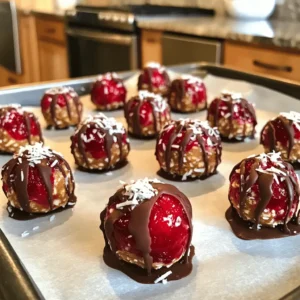 - 1 cup pitted fresh cherries, finely chopped - 1/2 cup almond butter - 1/4 cup oats - 1 tablespoon honey (or maple syrup for a vegan option) - 1/4 teaspoon vanilla extract - 1/4 teaspoon almond extract - 1/4 cup shredded coconut (unsweetened) - Pinch of salt - 1/4 cup dark chocolate chips (optional, for drizzling) When making Cherry Almond Butter Bites, you'll want to use fresh cherries. They add a burst of flavor. You can pit them easily with a knife or a cherry pitter. For the almond butter, choose a smooth variety for easy mixing. If you have nut allergies, you can swap it for sunflower seed butter. Oats provide texture and help bind the bites. You can use rolled oats or quick oats. Both will work well in this recipe. If you prefer a vegan option, maple syrup works great as a sweetener. It adds a rich flavor without using honey. The vanilla and almond extracts give a lovely aroma. Use pure extracts if possible for the best taste. Shredded coconut adds sweetness and a chewy texture. Make sure to pick unsweetened coconut to keep it healthy. A pinch of salt enhances all the flavors. It balances the sweet and nutty notes in the bites. If you want to add a chocolate drizzle, dark chocolate chips are a tasty option. They add a nice touch to the bites. - Almond butter alternatives: You can use peanut butter or sunflower seed butter. - Sweetener options: Maple syrup, agave nectar, or coconut sugar. - How to choose the right cherries: Look for firm cherries with a deep color. They should smell sweet and fruity. Check the full recipe for more details on making these tasty bites. - Mixing the base ingredients: In a medium bowl, combine 1 cup of finely chopped cherries and 1/2 cup of almond butter. Mix well until they form a sticky base. This is the heart of your bites. - How to properly chill the mixture: After mixing, add 1/4 cup oats, 1 tablespoon honey (or maple syrup), 1/4 teaspoon vanilla extract, 1/4 teaspoon almond extract, 1/4 cup unsweetened shredded coconut, and a pinch of salt. Stir until well combined. Cover the bowl and refrigerate for about 30 minutes. This step helps the mixture become firm. - Forming and rolling the bites: Once the mixture is firm, scoop small portions. Roll these into bite-sized balls, about 1 inch wide. You should get around 12 bites from this recipe. - Melting chocolate chips: If you want a chocolate drizzle, take 1/4 cup of dark chocolate chips. Melt them in a microwave-safe bowl. Heat in 30-second intervals, stirring in between until smooth. - Proper technique for drizzling or dipping: Once the chocolate is melted, you have two choices. You can either drizzle the chocolate over the rolled bites or dip half of each bite into the warm chocolate. Either way, the chocolate adds a rich flavor. - Best ways to present the bites: Place your finished Cherry Almond Butter Bites on a parchment-lined tray. For a pretty touch, use colorful wrappers or a nice plate when serving. - Recommendations for pairings: These bites pair well with fresh fruit or a cup of tea. You can also serve them alongside yogurt or a smoothie for a balanced snack. Enjoy your tasty treat! To keep your Cherry Almond Butter Bites fresh, store them in an airtight container. They can sit in the fridge for up to one week. For longer storage, you can freeze these bites. Place them in a single layer on a tray to freeze for a couple of hours. Once frozen, transfer them to a freezer bag. This way, they will stay fresh for about three months. You can add spices to change the flavor of your bites. A pinch of cinnamon or nutmeg makes a warm, cozy taste. Want a little heat? Try a touch of cayenne pepper! You can also mix in other nuts or seeds. Cashews, pecans, or sunflower seeds give a nice crunch and unique flavor. If you want to adjust the mixture's texture, add more oats or almond butter. This can make the bites firmer or softer based on your preference. For added crunch, consider using toasted coconut or nuts. The toasted flavors enhance the taste and add a delightful crunch to each bite. {{image_2}} You can play with flavors in many ways. For a tropical twist, add pineapple. Chopped fresh pineapple gives a sweet and juicy bite. It blends well with almond butter. This adds a sunny vibe to your treats. Another fun option is a berry medley. You can use mixed berries like raspberries, blueberries, or strawberries. These berries add a burst of flavor and color. Simply chop them finely and mix them in. Each bite will taste like summer. If you want a vegan version, just switch honey for maple syrup. This keeps your bites sweet and plant-based. You can enjoy the same great taste while being mindful of dietary choices. For nut-free versions, use sun butter or soy nut butter. These alternatives give a similar creaminess. They ensure that everyone can enjoy your bites without worry. You can also boost nutrition with fun additions. Adding protein powder makes these bites a great snack for active days. Just a scoop can help keep you full and energized. Another idea is to sprinkle in spices. Cinnamon or nutmeg can add warmth and depth to each bite. A pinch of either spice can change the flavor profile. It's a simple way to make your treats even more special. For the complete guide on making these delicious bites, check out the Full Recipe. Cherry Almond Butter Bites last up to one week in the fridge. For best storage, use an airtight container. This keeps them fresh and moist, preventing them from drying out. Layer parchment paper between bites to prevent sticking. To freeze Cherry Almond Butter Bites, place them on a baking sheet. Make sure they do not touch each other. Once frozen, transfer them to a zip-top bag. For thawing, take them out a few hours before serving. You can leave them in the fridge overnight for the best taste. Check for any off smells or discoloration. If the bites feel hard or dry, they may be spoiled. Always trust your senses. When in doubt, it’s safer to discard them. Enjoy your healthy snack while it's fresh! Can I use frozen cherries instead of fresh? Yes, you can. Frozen cherries work well. Just thaw and drain excess water first. This keeps the bites from getting too soggy. How can I make these bite-sized snacks without almond butter? You can swap almond butter for sunflower seed butter or peanut butter. Both will give a nice flavor. Are Cherry Almond Butter Bites gluten-free? Yes, these bites are gluten-free. Oats can be gluten-free, but check the label to be sure. What is the calorie count per bite? Each bite has about 70 calories, depending on the exact ingredients used. This makes them a great snack option. How to make the best Cherry Almond Butter Bites? To make the best bites, use ripe cherries and mix well. Let the mixture chill longer for better texture. Can I use other nut butters in this recipe? Absolutely! You can use cashew butter or peanut butter for different flavors. Just keep the same measurements. For the full recipe, refer back to the Cherry Almond Butter Bites section. Enjoy making these tasty and nutritious treats! In this blog post, we explored how to make Cherry Almond Butter Bites. We covered key ingredients, step-by-step instructions, and various tips for storage and customization. You can easily swap ingredients to fit your needs and try fun flavor twists. These bites are tasty, healthy, and simple to make. Enjoy creating your own versions and sharing them with friends!