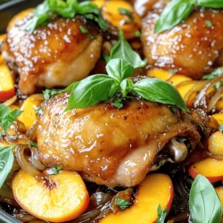 To make this dish, you need simple and fresh items. The main star is chicken. I prefer chicken thighs for their juiciness. You also need peaches, onions, garlic, and herbs. Each adds flavor and depth to the dish. Using fresh, ripe peaches makes a big difference. They add sweetness and a hint of tang. When you choose peaches, look for ones with a sweet scent. For the onion, a medium yellow onion works well. Fresh rosemary gives a nice aroma. If you can’t find fresh peaches, canned ones are okay. Just make sure they are in juice, not syrup. You can swap chicken thighs for breasts if you like. They cook faster but may need more care to stay moist. If you want to skip rosemary, try thyme or even basil. Adjust spices to fit your taste for the best results. For the full recipe, check the section above. First, gather all your ingredients. You will need: - 4 chicken thighs, skin-on - 2 large peaches, sliced - 1 medium onion, sliced - 3 cloves garlic, minced - 1 tablespoon fresh rosemary, chopped - 1 teaspoon smoked paprika - 1 tablespoon olive oil - 1 cup chicken broth - Salt and pepper to taste - 1 tablespoon balsamic vinegar - Optional: Fresh basil for garnish Next, season the chicken thighs with salt, pepper, and smoked paprika. This adds flavor to the meat. In a large pot, heat the olive oil over medium-high heat. Once the oil is hot, place the chicken thighs skin-side down in the pot. Sear them for about 5-7 minutes until they turn golden brown. Flip the chicken and sear the other side for another 5 minutes. After searing, remove the chicken from the pot and set it aside. In the same pot, add the sliced onion. Cook for 3-4 minutes until it softens. Then, stir in the minced garlic and fresh rosemary. Cook for one more minute to release their great smells. Now, add the sliced peaches to the pot. Cook for 2-3 minutes until they begin to soften. Pour in the chicken broth and balsamic vinegar, mixing everything together. Return the seared chicken thighs to the pot. Nestle them among the fruit and onions. Bring the mixture to a simmer. Cover the pot and lower the heat. Let it cook for about 25-30 minutes or until the chicken is tender and fully cooked. Once cooked, taste the dish. Adjust the seasoning with more salt and pepper if needed. Remove the pot from heat and let it rest for a few minutes. For serving, place the chicken on a bed of the peach and onion mixture. Garnish with fresh basil for a lovely touch. Serve this dish warm and enjoy your one pot peach chicken. For the complete recipe, you can check the Full Recipe section. To get juicy chicken, use thighs. They stay moist and tender. Sear the chicken skin-side down first. This makes it crispy and golden. Cook for about 5-7 minutes on each side. Always check the internal temperature. It should be 165°F for safe eating. Add layers of flavor to your dish. Use fresh herbs like rosemary for a bright taste. Smoked paprika gives a nice warmth too. A splash of balsamic vinegar adds sweetness and acidity. Don’t forget about salt and pepper. They boost the other flavors in the dish. Avoid overcrowding the pot. This can cause steaming instead of browning. If the chicken doesn’t sear well, it can turn rubbery. Always use a hot pot for searing. Also, don’t skip resting the chicken after cooking. It helps keep the juices in, making it more delicious. For the Full Recipe, check the main section. {{image_2}} You can switch chicken for other proteins. Try pork chops for a savory twist. Salmon works well too. Both absorb the sweet peach flavor. To keep it easy, just adjust cooking times. For pork, sear it for 5-6 minutes per side. For salmon, cook it for about 4-5 minutes per side. These changes keep the dish fresh and exciting. While peaches shine in this recipe, other fruits can make it fun. You can use nectarines, apricots, or even plums. Each fruit adds a unique taste. For a tropical vibe, try pineapple or mango. Just ensure your fruit is ripe. This way, it enhances the dish's flavor. The options are endless, so feel free to experiment. Making this dish fit your diet is easy. To keep it gluten-free, use a gluten-free broth. Most brands offer great options. For a low-carb twist, skip the balsamic vinegar. You can replace it with lemon juice for a fresh zing. You can also serve it over cauliflower rice. This keeps the meal light yet satisfying. Enjoy your One Pot Peach Chicken in a way that suits your needs! To keep your One Pot Peach Chicken fresh, let it cool first. Then, place it in an airtight container. Store it in the fridge for up to three days. This helps maintain its taste and texture. If you want to save it longer, consider freezing. When you are ready to enjoy the leftovers, reheating is easy. You can use the microwave or a stovetop. If using the microwave, heat it in short bursts. Stir in between to ensure even heating. If using a stovetop, add a splash of chicken broth. This keeps the chicken moist and adds flavor. To freeze your One Pot Peach Chicken, follow these steps: - Allow it to cool completely. - Place it in a freezer-safe container or bag. - Remove as much air as possible to prevent freezer burn. - Label it with the date and contents. You can freeze it for up to three months. When you are ready to eat, thaw it overnight in the fridge before reheating. For the best taste, enjoy it soon after cooking. For the full recipe, check the Full Recipe section. You can pair One Pot Peach Chicken with many sides. I like to serve it with rice. The rice soaks up the peach sauce well. Mashed potatoes also work great. They add a creamy texture to the dish. A simple green salad is another good choice. It adds freshness to your meal. Roasted vegetables bring more color and flavor too. One Pot Peach Chicken lasts about three to four days in the fridge. Make sure to store it in an airtight container. This keeps the chicken moist and flavorful. When you reheat it, ensure it’s warm all the way through. If you notice any off smells, it's best to throw it away. Yes, you can use canned peaches instead of fresh. Just make sure they are in juice or light syrup. Drain them before adding to the dish. Canned peaches are softer, so adjust the cooking time. Add them in the last few minutes of cooking. This way, they won’t turn mushy. You can still enjoy a tasty meal with canned peaches. For the full recipe, check out the cooking steps above. This blog post covered essential ingredients, easy step-by-step cooking instructions, and helpful tips. You learned about fresh items and smart substitutions. We explored variations for different diets and proteins. I also shared storage tips to keep your meal fresh. Cooking One Pot Peach Chicken can be simple and fun. With these tools, you can create a tasty dish that impresses. Use this guide to enjoy cooking and eating healthy meals. Enjoy your kitchen adventures!