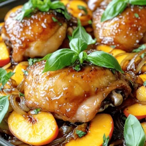 To make this dish, you need simple and fresh items. The main star is chicken. I prefer chicken thighs for their juiciness. You also need peaches, onions, garlic, and herbs. Each adds flavor and depth to the dish. Using fresh, ripe peaches makes a big difference. They add sweetness and a hint of tang. When you choose peaches, look for ones with a sweet scent. For the onion, a medium yellow onion works well. Fresh rosemary gives a nice aroma. If you can’t find fresh peaches, canned ones are okay. Just make sure they are in juice, not syrup. You can swap chicken thighs for breasts if you like. They cook faster but may need more care to stay moist. If you want to skip rosemary, try thyme or even basil. Adjust spices to fit your taste for the best results. For the full recipe, check the section above. First, gather all your ingredients. You will need: - 4 chicken thighs, skin-on - 2 large peaches, sliced - 1 medium onion, sliced - 3 cloves garlic, minced - 1 tablespoon fresh rosemary, chopped - 1 teaspoon smoked paprika - 1 tablespoon olive oil - 1 cup chicken broth - Salt and pepper to taste - 1 tablespoon balsamic vinegar - Optional: Fresh basil for garnish Next, season the chicken thighs with salt, pepper, and smoked paprika. This adds flavor to the meat. In a large pot, heat the olive oil over medium-high heat. Once the oil is hot, place the chicken thighs skin-side down in the pot. Sear them for about 5-7 minutes until they turn golden brown. Flip the chicken and sear the other side for another 5 minutes. After searing, remove the chicken from the pot and set it aside. In the same pot, add the sliced onion. Cook for 3-4 minutes until it softens. Then, stir in the minced garlic and fresh rosemary. Cook for one more minute to release their great smells. Now, add the sliced peaches to the pot. Cook for 2-3 minutes until they begin to soften. Pour in the chicken broth and balsamic vinegar, mixing everything together. Return the seared chicken thighs to the pot. Nestle them among the fruit and onions. Bring the mixture to a simmer. Cover the pot and lower the heat. Let it cook for about 25-30 minutes or until the chicken is tender and fully cooked. Once cooked, taste the dish. Adjust the seasoning with more salt and pepper if needed. Remove the pot from heat and let it rest for a few minutes. For serving, place the chicken on a bed of the peach and onion mixture. Garnish with fresh basil for a lovely touch. Serve this dish warm and enjoy your one pot peach chicken. For the complete recipe, you can check the Full Recipe section. To get juicy chicken, use thighs. They stay moist and tender. Sear the chicken skin-side down first. This makes it crispy and golden. Cook for about 5-7 minutes on each side. Always check the internal temperature. It should be 165°F for safe eating. Add layers of flavor to your dish. Use fresh herbs like rosemary for a bright taste. Smoked paprika gives a nice warmth too. A splash of balsamic vinegar adds sweetness and acidity. Don’t forget about salt and pepper. They boost the other flavors in the dish. Avoid overcrowding the pot. This can cause steaming instead of browning. If the chicken doesn’t sear well, it can turn rubbery. Always use a hot pot for searing. Also, don’t skip resting the chicken after cooking. It helps keep the juices in, making it more delicious. For the Full Recipe, check the main section. {{image_2}} You can switch chicken for other proteins. Try pork chops for a savory twist. Salmon works well too. Both absorb the sweet peach flavor. To keep it easy, just adjust cooking times. For pork, sear it for 5-6 minutes per side. For salmon, cook it for about 4-5 minutes per side. These changes keep the dish fresh and exciting. While peaches shine in this recipe, other fruits can make it fun. You can use nectarines, apricots, or even plums. Each fruit adds a unique taste. For a tropical vibe, try pineapple or mango. Just ensure your fruit is ripe. This way, it enhances the dish's flavor. The options are endless, so feel free to experiment. Making this dish fit your diet is easy. To keep it gluten-free, use a gluten-free broth. Most brands offer great options. For a low-carb twist, skip the balsamic vinegar. You can replace it with lemon juice for a fresh zing. You can also serve it over cauliflower rice. This keeps the meal light yet satisfying. Enjoy your One Pot Peach Chicken in a way that suits your needs! To keep your One Pot Peach Chicken fresh, let it cool first. Then, place it in an airtight container. Store it in the fridge for up to three days. This helps maintain its taste and texture. If you want to save it longer, consider freezing. When you are ready to enjoy the leftovers, reheating is easy. You can use the microwave or a stovetop. If using the microwave, heat it in short bursts. Stir in between to ensure even heating. If using a stovetop, add a splash of chicken broth. This keeps the chicken moist and adds flavor. To freeze your One Pot Peach Chicken, follow these steps: - Allow it to cool completely. - Place it in a freezer-safe container or bag. - Remove as much air as possible to prevent freezer burn. - Label it with the date and contents. You can freeze it for up to three months. When you are ready to eat, thaw it overnight in the fridge before reheating. For the best taste, enjoy it soon after cooking. For the full recipe, check the Full Recipe section. You can pair One Pot Peach Chicken with many sides. I like to serve it with rice. The rice soaks up the peach sauce well. Mashed potatoes also work great. They add a creamy texture to the dish. A simple green salad is another good choice. It adds freshness to your meal. Roasted vegetables bring more color and flavor too. One Pot Peach Chicken lasts about three to four days in the fridge. Make sure to store it in an airtight container. This keeps the chicken moist and flavorful. When you reheat it, ensure it’s warm all the way through. If you notice any off smells, it's best to throw it away. Yes, you can use canned peaches instead of fresh. Just make sure they are in juice or light syrup. Drain them before adding to the dish. Canned peaches are softer, so adjust the cooking time. Add them in the last few minutes of cooking. This way, they won’t turn mushy. You can still enjoy a tasty meal with canned peaches. For the full recipe, check out the cooking steps above. This blog post covered essential ingredients, easy step-by-step cooking instructions, and helpful tips. You learned about fresh items and smart substitutions. We explored variations for different diets and proteins. I also shared storage tips to keep your meal fresh. Cooking One Pot Peach Chicken can be simple and fun. With these tools, you can create a tasty dish that impresses. Use this guide to enjoy cooking and eating healthy meals. Enjoy your kitchen adventures!