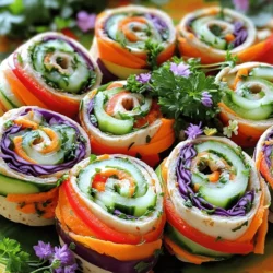 - 4 large whole wheat tortillas - 1 cup cream cheese, softened - 1 tablespoon ranch seasoning mix - 1 cup shredded carrots - 1 cup baby spinach leaves - 1 cup red bell pepper, thinly sliced - 1 cup cucumber, thinly sliced - 1 cup purple cabbage, finely shredded - ½ cup fresh parsley, chopped - Salt and pepper to taste You can swap the cream cheese for dairy-free or vegan cream cheese. Brands like Tofutti or Kite Hill work well. For a gluten-free option, choose gluten-free tortillas made from rice or corn. They will still hold all the tasty fillings. Fresh vegetables bring great flavor and nutrition. They add crunch and color to your pinwheels. Fresh spinach and bell peppers are rich in vitamins. This makes the dish not only tasty but also healthy. Using seasonal veggies enhances flavor too. You can taste the difference when you use fresh produce. It brightens the dish and keeps it vibrant! Start by mixing the cream cheese and ranch seasoning. In a bowl, blend 1 cup of softened cream cheese with 1 tablespoon of ranch seasoning. Make sure it’s smooth and well mixed. This spread will add flavor to your pinwheels. Next, lay one tortilla flat on a clean surface. Spread a generous layer of the cream cheese mixture over the tortilla, about ¼ inch thick. This layer helps hold everything together. Now, it’s time to layer the vegetables. Start with a handful of baby spinach leaves at the bottom. Then, add rows of colorful veggies: sliced red bell pepper, cucumber, shredded carrots, and purple cabbage. Keep a small border around the edges so the filling doesn’t spill out. To get the maximum color, think about the order. Start with dark greens, then add bright reds, yellows, and purples. The more colors, the better! To layer evenly, place veggies side by side without overlapping too much. Rolling the pinwheels is key. Start from the bottom, where the spinach is. Roll the tortilla tightly but gently. This keeps the filling secure. Once rolled, place it seam-side down on the cutting board. For slicing, use a sharp knife. I recommend a chef’s knife for even cuts. Slice each roll into 1-inch thick pinwheels. This size is perfect for snacking. Arrange the pinwheels on a platter, cut side up, for a beautiful display. You can find the full recipe with more details to help you create these delightful pinwheels! You can store your pinwheels in the fridge. Wrap them tightly in plastic wrap. This helps keep them fresh. They can last up to two days this way. For best taste, eat them within one day. Always slice pinwheels just before serving. This keeps the edges looking fresh and colorful. Want to boost flavor? Try adding herbs like dill or chives. You can also sprinkle some chili powder for a kick. For protein, add sliced turkey or hummus. This makes the pinwheels heartier and more filling. You can even swap in black beans for a tasty twist. Serve pinwheels on a colorful platter for a fun touch. You can use a tiered serving tray for height. This makes the dish more eye-catching. For garnishes, sprinkle extra parsley or add edible flowers. These details make your dish pop and impress your guests. {{image_2}} You can switch up the tortillas to add fun flavors. Try spinach or sun-dried tomato tortillas. These will change the look and taste of your pinwheels. Using different spreads can also make a big difference. Hummus, pesto, or even guacamole can be great options. They add creaminess and flavor. Experiment with what you love! Using seasonal veggies keeps your pinwheels fresh and bright. In spring, try adding asparagus or radishes. Summer is perfect for juicy tomatoes or bell peppers. For fall, consider roasted squash or kale. You can even make a festive version for holidays. Add red and green bell peppers for Christmas, or use orange carrots for Halloween. This makes your pinwheels a fun treat for any season. Make your pinwheels more fun for kids. Use colorful veggies like purple carrots or mini peppers. You can also add some cheese for extra taste. Cream cheese mixed with a bit of honey can be a sweet spread. Kids might enjoy dipping their pinwheels too! Pair them with ranch or yogurt dip for a tasty snack. These ideas make eating veggies more exciting for little ones. Store your Rainbow Veggie Pinwheels in the fridge. Use an airtight container to keep them fresh. This helps avoid drying out. You can also wrap them in plastic wrap. The pinwheels last for up to three days in the fridge. Yes, you can freeze pinwheels! Wrap each pinwheel tightly in plastic wrap or foil. Place them in a freezer-safe bag or container. They can last for up to two months in the freezer. To enjoy them again, thaw the pinwheels in the fridge overnight. Serve them cold or let them sit at room temp for a bit. Check for any off smells or discoloration. If the veggies look slimy or mushy, it's best to toss them. Always wash your hands before handling food. Store leftovers promptly to avoid spoilage. Keeping your fridge clean helps too. Rainbow Veggie Pinwheels are colorful snacks made from tortillas filled with fresh veggies. They look great and taste amazing. Each bite gives you a crunch and burst of flavor. These pinwheels are perfect for parties, lunch boxes, or a simple snack. Kids and adults love their fun colors and bright taste. Yes, Rainbow Veggie Pinwheels are healthy. They are packed with vitamins and minerals from fresh vegetables. You get fiber from the whole wheat tortillas and the veggies. Cream cheese adds some protein, which helps keep you full. This dish is a great way to enjoy a variety of nutrients in one bite. Absolutely! You can change the veggies to your liking. Try adding sliced avocado, shredded zucchini, or even roasted veggies. You can switch the cream cheese for hummus or a dairy-free spread. This recipe allows you to mix flavors and textures based on your taste. To keep tortillas from cracking, warm them slightly before use. You can microwave them for a few seconds or heat them in a skillet. This softens the tortillas, making them easier to roll. Also, be gentle when rolling to avoid tearing. Rainbow Veggie Pinwheels offer a tasty, healthy snack. We explored ingredients, including fresh vegetables and cream cheese. You learned step-by-step instructions for preparation, layering, rolling, and slicing. Tips for making them ahead and enhancing flavor boost your options. Variations let you customize for any season or preference, especially for kids. Proper storage ensures freshness, while understanding spoilage keeps you safe. I hope you feel inspired to try this fun recipe and make it your own! Enjoy the crunch and color!