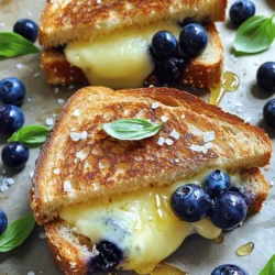 To make the perfect Blueberry Brie Grilled Cheese, you will need a few key items. These ingredients create the delightful flavor and texture that make this meal special: - 2 slices of whole grain or sourdough bread - 2 ounces of Brie cheese, sliced - 1/4 cup fresh blueberries (plus extra for garnish) - 1 tablespoon butter - 1 tablespoon honey - A pinch of salt Each ingredient plays a vital role. The whole grain or sourdough bread gives a nice crunch. The Brie cheese melts beautifully and adds creaminess. Blueberries bring sweetness and a pop of color. Honey enhances the overall taste, while salt balances the flavors. While the sandwich is tasty as is, you can add garnishes to elevate it. Consider these options for extra flair: - Fresh basil leaves - Extra blueberries Basil adds a fresh note. It contrasts nicely with the sweet blueberries. You can use these garnishes to make your dish look even more appealing. Choosing the right bread is crucial for this recipe. Here are some great options: - Whole grain - Sourdough - Ciabatta Whole grain bread offers a nutty flavor and texture. Sourdough provides a tangy kick. Ciabatta gives a rustic feel. Each type will change your sandwich's taste, so pick one that you enjoy! For the full recipe, check out the instructions above. First, gather your ingredients. You will need: - 2 slices of whole grain or sourdough bread - 2 ounces of Brie cheese, sliced - 1/4 cup fresh blueberries (plus extra for garnish) - 1 tablespoon butter - 1 tablespoon honey - A pinch of salt - Fresh basil leaves for garnish (optional) Next, butter one side of each slice of bread. Make sure to spread the butter evenly. This will help create a nice, crispy crust. Now, heat a non-stick skillet over medium heat. You want it hot but not smoking. Place one slice of bread, buttered side down, into the skillet. Layer the sliced Brie cheese on the bread. Then, add fresh blueberries on top. Drizzle honey over the blueberries for added sweetness. Finally, sprinkle a tiny pinch of salt to enhance the flavors. Top with the second slice of bread, buttered side facing up. Cook for about 3-4 minutes. Look for a golden brown color and the cheese starting to melt. Carefully flip the sandwich using a spatula. Cook for another 3-4 minutes until golden brown on the other side. The Brie should be smoothly melted by now. To get the best melt on your Brie, keep the heat at medium. If it’s too high, the bread may burn before the cheese melts. Covering the skillet with a lid can help trap heat and moisture. This technique will make the cheese melt faster. Remember, let the sandwich cool for a minute after cooking. Then, slice it in half for the best presentation and flavor. You can garnish with extra blueberries and basil leaves if you like. Enjoy your Blueberry Brie Grilled Cheese! To make your Blueberry Brie grilled cheese even better, try adding walnuts or pecans. These nuts add a nice crunch and rich flavor. Fresh herbs like thyme or rosemary can also lift the taste. A dash of lemon juice brings a bright note that complements the blueberries. You can even swap honey for maple syrup for a different sweetness. Use low to medium heat for the best results. This helps the cheese melt without burning the bread. A non-stick skillet works wonders, but a cast-iron pan gives a nice crust. Always butter the bread evenly to achieve a golden, crispy surface. Press down gently with a spatula to help the cheese melt evenly. Avoid using too much heat, or you risk burnt bread and cold cheese inside. Don’t skip the salt on the blueberries; it enhances their sweetness. If you crowd the pan, the sandwiches won't cook evenly. Always cut your sandwich after it cools a bit, so the cheese doesn’t spill out. Follow these tips to ensure your Blueberry Brie grilled cheese is a hit! {{image_2}} You can switch Brie for other creamy cheeses. Cream cheese works well. Goat cheese adds a tangy twist. Try sharp cheddar for a bolder flavor. Each cheese brings a unique taste and texture. Experiment to find your favorite mix. Blueberries shine here, but other fruits work too. Sliced strawberries give a sweet touch. Raspberries add a tart kick. Apples offer crunch and sweetness. Use fruit in season for the best flavor. This keeps your grilled cheese fresh and exciting. Bread choice affects the sandwich's taste and texture. Whole grain gives a nutty flavor. Sourdough adds a slight tang. White bread makes it soft and classic. Try brioche for a rich, buttery bite. Each type can change how you enjoy this dish. For the complete details, check the Full Recipe. To keep your leftover Blueberry Brie Grilled Cheese fresh, wrap each sandwich in foil or plastic wrap. Store them in the fridge for up to two days. This will keep the bread soft and the cheese from drying out. If you want to enjoy them later, ensure they cool down before wrapping. Reheat your sandwiches in a skillet over low heat for the best results. This method keeps the bread crispy and the cheese melted. Cook for about 3-4 minutes on each side. You can also use an oven set to 350°F (175°C) for 10-15 minutes. This will warm them evenly and revive their flavor. You can freeze these sandwiches too! Wrap each one tightly in plastic wrap, then place them in a freezer bag. They can stay in the freezer for about a month. When you're ready to eat, thaw them in the fridge overnight. Reheat as mentioned above to restore that delightful taste. For the full recipe, don't forget to check out the complete instructions. Blueberry Brie Grilled Cheese tastes great with sweet or savory sides. You can serve it with a fresh salad or a bowl of tomato soup. A side of crispy chips adds a fun crunch. For drinks, try a fruity iced tea or a light white wine. These pairings enhance the flavors of the sandwich and make a complete meal. Yes, you can make this recipe healthier with a few swaps. Use whole grain or gluten-free bread for more fiber. You can also replace Brie with a lower-fat cheese like goat cheese or ricotta. Instead of butter, try olive oil or avocado for a healthier fat. Lastly, add more fresh fruit or spinach to boost nutrients. These changes help you enjoy a tasty meal without losing flavor. To avoid soggy bread, follow a few easy steps. First, toast your bread lightly before building your sandwich. This creates a barrier against moisture. Second, avoid adding too many fresh berries directly on the bread. Use just enough to enjoy their flavor. Finally, cook the sandwich on medium heat to ensure the outside crisps while the cheese melts. This keeps your Blueberry Brie Grilled Cheese delightful and perfectly textured. This article covers everything you need to make Blueberry Brie Grilled Cheese. We looked at the key ingredients, cooking steps, and helpful tips for the best outcome. Don’t forget to try some variations and learn how to store and reheat your sandwiches. In the end, this dish is easy and fun to make. With a little creativity, you can impress anyone with your cooking skills. Now, go enjoy this tasty treat!