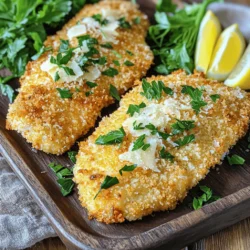 Gather these ingredients for a tasty meal: - 4 tilapia fillets - 1 cup panko breadcrumbs - 1/2 cup grated Parmesan cheese - 1 teaspoon garlic powder - 1 teaspoon onion powder - 1 teaspoon dried parsley - 1/2 teaspoon salt - 1/2 teaspoon black pepper - 2 large eggs - 1 tablespoon Dijon mustard - 1 tablespoon lemon juice - Cooking spray or olive oil for frying You might want to switch things up. Here are some options: - Instead of Parmesan cheese, try Pecorino Romano or nutritional yeast for a vegan twist. - For gluten-free diets, use gluten-free breadcrumbs or crushed cornflakes. - Replace eggs with flaxseed meal mixed with water for a plant-based option. Fresh ingredients make a big difference! They boost flavor and improve texture. For tilapia, look for firm fillets with a mild smell. The flesh should be moist and not discolored. Check your local fish market or grocery store. If possible, buy from a source that values sustainability. This helps our oceans and gives you the best fish! First, preheat your oven to 400°F (200°C). This heat will help make the crust crispy. Next, line a baking sheet with parchment paper. This keeps the fish from sticking and makes cleanup easy. In a shallow dish, mix the dry ingredients for the crust. Combine 1 cup of panko breadcrumbs with 1/2 cup of grated Parmesan cheese, 1 teaspoon of garlic powder, 1 teaspoon of onion powder, 1 teaspoon of dried parsley, 1/2 teaspoon of salt, and 1/2 teaspoon of black pepper. Stir well to blend all flavors. Now, let’s coat the tilapia. In a bowl, whisk 2 large eggs, 1 tablespoon of Dijon mustard, and 1 tablespoon of lemon juice. Dip each tilapia fillet into the egg mixture first. Let any extra egg drip off. Next, coat the fillet in the breadcrumb mixture. Press down gently to help it stick. This step is key for a crunchy crust. Repeat this for each fillet until they are all coated. Once coated, place the fillets on your prepared baking sheet. Lightly spray the tops with cooking spray or drizzle them with olive oil for extra crispiness. Now it's time to bake. Put the baking sheet in your preheated oven. Bake for 15 to 20 minutes. The fish should be cooked through, and the crust will turn a lovely golden brown. To check if your tilapia is done, look for an opaque look and easily flake it with a fork. To get that perfect crunch, use panko breadcrumbs. They give a light, airy texture. Mix your breadcrumbs with grated Parmesan cheese and spices like garlic powder. This adds flavor and crunch. When it comes to cooking spray versus olive oil, I prefer cooking spray. It coats evenly and helps the crust crisp up well. If you use olive oil, drizzle it lightly. Too much oil can make the crust soggy. Cooking time can change based on your oven and the thickness of the fish. Check your tilapia at 15 minutes. If it isn’t golden brown, give it a few more minutes. Keep an eye on it to avoid overcooking. To know if your tilapia is done, look for a flaky texture. Use a fork to test it gently. The fish should be opaque and easily flake apart. For side dishes, try steamed broccoli or a fresh salad. These pair well with tilapia and add color to your plate. You can also serve it with roasted potatoes for a heartier meal. For a nice finish, add a sprinkle of fresh parsley on top. Lemon wedges on the side give a pop of color and flavor. For an extra touch, consider plating the tilapia on a bright-colored dish. It makes the meal look fancy and inviting. For the full recipe, check the details earlier in this article. Enjoy making this meal! {{image_2}} To make your crispy Parmesan crust even better, you can add spices or herbs to the mix. Consider using paprika for a smoky touch or cayenne pepper for some heat. Fresh herbs like thyme or basil can brighten the dish, too. If you want a citrus zing, try adding lemon zest to the breadcrumb mix. The zest gives the crust a fresh and vibrant flavor. You can cook tilapia in different ways besides baking. Pan-frying gives it a nice golden crust. Just heat some oil in a skillet and cook the fillets for about three to four minutes on each side. Grilling is another great option. It adds a lovely smoky flavor. When grilling, keep the heat medium to avoid burning. Adjust the cooking time to about five minutes per side, depending on the thickness of your fillets. Crispy Parmesan crusted tilapia is great as a sandwich. Use your favorite bread and add some fresh greens and sauce. It can also be served over a salad, adding a hearty protein boost. If you love pasta, try serving the tilapia on top of a bed of spaghetti. Drizzle with olive oil and a squeeze of lemon for a complete meal. For the full recipe, check out the Crispy Parmesan Crusted Tilapia recipe. After enjoying your crispy Parmesan crusted tilapia, store any leftovers in the fridge. Place the fish in an airtight container. This helps keep it fresh for up to two days. Use a shallow dish to prevent the crust from breaking. Always let the fish cool down before sealing it. To keep that crispy texture, use the oven or air fryer for reheating. Preheat your oven to 350°F (175°C). Place the tilapia on a baking sheet. Heat for about 10 minutes. This method revives the crunch. Avoid using the microwave, as it can make the crust soggy. If you must use it, cover the fish with a paper towel to reduce moisture. You can freeze cooked tilapia for long-term storage. First, let it cool completely. Wrap each piece tightly in plastic wrap, then place it in a freezer-safe bag. Remove as much air as possible. This helps prevent freezer burn. Store it for up to three months. When ready to eat, thaw in the fridge overnight before reheating. This keeps the fish moist and tasty. To stop tilapia from sticking, use parchment paper on your baking sheet. This simple trick makes cleanup easy and helps the fish cook evenly. You can also spray the paper lightly with cooking spray. This adds a thin layer of oil that prevents sticking. A little oil on the tilapia itself can help too. Just drizzle or spray a bit before baking. To check if tilapia is done, look for a few signs. First, the fish should be opaque and white all the way through. You can also use a fork to flake the fish gently. If it flakes easily, it's ready. The internal temperature should reach 145°F (63°C). A good rule is to cook it until the crust is golden and crispy. Yes, you can use other fish if you want a change. Some great options include cod, haddock, or even salmon. Each fish has a unique taste, but they will all work well with the crispy Parmesan crust. Just adjust the cooking time based on the thickness of the fish you choose. For thicker fillets, you may need to bake a bit longer. Check the doneness as mentioned above. For the full recipe, refer to the Crispy Parmesan Crusted Tilapia. This recipe for baked tilapia combines fresh ingredients and simple steps. You learned about all the key ingredients, their roles, and possible swaps. I shared tips on achieving the perfect crust and the best cooking methods. Remember, using fresh ingredients makes a big difference in taste. Whether you enjoy baked tilapia on its own or in a sandwich, this dish is sure to please. Experiment with flavors and methods, and enjoy the process of making this easy meal!