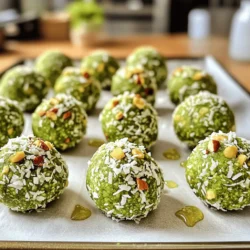 To make these tasty energy balls, you need a few main ingredients: - 1 cup rolled oats - 1/2 cup almond butter (or peanut butter) - 1/4 cup honey (or maple syrup for a vegan option) These ingredients form the base of the energy balls. The oats offer a hearty texture and fiber. The nut butter adds creaminess and protein. Honey or maple syrup gives a touch of sweetness. You can make these energy balls even better with some optional ingredients: - 1/4 cup shredded coconut - 1/4 cup chopped nuts (almonds, walnuts, etc.) - 2 tablespoons chocolate chips or dried fruit These extras bring more flavor and fun. The coconut adds chewiness, while nuts give a nice crunch. Chocolate chips or dried fruit can make each bite a little sweeter. Health benefits of oats: Oats are rich in fiber and help keep your heart healthy. They can also keep you full longer. Advantages of matcha green tea: Matcha is packed with antioxidants. It can boost your energy and help you feel calm at the same time. Nutritional value of almond butter: Almond butter is a great source of protein and healthy fats. It helps build muscle and keeps your skin glowing. These ingredients not only taste great, but they also provide energy and nutrition. You can find the full recipe to make these energizing snacks at home. To make matcha green tea energy balls, you need about 15 minutes of prep time. The total time, including chilling, is around 45 minutes. This recipe yields about 12 to 15 energy balls. Perfect for snacking! Start by mixing the dry ingredients. In a medium bowl, combine 1 cup of rolled oats, 2 tablespoons of matcha green tea powder, and a pinch of salt. Stir them well until they are evenly mixed. This step is crucial. Even mixing helps the flavors spread out in every bite. Now, let’s prepare the wet ingredients. In a separate bowl, cream together 1/2 cup of almond butter, 1/4 cup of honey, and 1/2 teaspoon of vanilla extract. Mix until it looks smooth and creamy. If you want it super creamy, use a hand mixer. This makes everything blend better later. Next, we combine the dry and wet mixtures. Gradually add the dry mix to the wet mix. Stir until everything is combined. The mixture should feel thick and sticky. If it feels too sticky, just wet your hands a little while you mix. This helps a lot! Time to form the energy balls! Use your hands to roll the mixture into small balls, about 1 inch in diameter. If the mixture sticks to your hands, a little water helps. Just wet your hands and keep rolling until you get nice balls. Chilling is key for these energy balls. Place them on a baking sheet lined with parchment paper and refrigerate for at least 30 minutes. This helps them firm up. Once set, transfer them to an airtight container. They can last in the fridge for up to a week or freeze for longer storage. When making your matcha green tea energy balls, texture is key. If they are too dry, your mix might lack enough wet ingredients. Add a bit more almond butter or honey to fix this. If they are too sticky, try using a bit more oats. This balances the moisture. Measuring ingredients carefully is very important. Use a dry measuring cup for oats and a liquid measuring cup for honey. Accurate measurements help your energy balls hold their shape. A little mistake can change the whole recipe. You can boost flavor by adding spices like cinnamon or nutmeg. These spices not only taste good; they also add health benefits. For more nutrition, consider adding superfoods. Chia seeds, flaxseeds, or hemp seeds can all enhance your energy balls. These superfoods add fiber, protein, and healthy fats. They make your snack even better for you. Mixing in some dark chocolate chips also gives a nice taste and adds antioxidants. These energy balls are great for many occasions. Enjoy them as a quick breakfast, a post-workout snack, or a sweet treat during the day. They are easy to carry, so you can take them on hikes or road trips. Pair your energy balls with a warm cup of green tea or a smoothie. This combo gives you a great energy boost. You can also serve them at parties for a healthy snack option. {{image_2}} You can easily change the flavor of matcha energy balls. Two fun ideas are: - Chocolate matcha energy balls: Add two tablespoons of cocoa powder for a rich taste. This blend gives you a nice chocolate flavor while keeping the matcha's green hue. - Coconut almond matcha balls: Add extra shredded coconut and swap the almond butter for coconut butter. This will give you a tropical twist and a nice chewy texture. You can adapt this recipe to fit your diet needs: - Vegan options: Use maple syrup instead of honey. You can also try agave nectar for a different sweet taste. - Gluten-free alternatives: If you need gluten-free oats, make sure to choose certified gluten-free oats. This way, you can enjoy the energy balls without worry. Make your energy balls special for any time of year: - Using seasonal fruits or nuts: In the fall, add chopped apples or walnuts. In summer, try dried cherries or pecans for a fresh taste. - Adapting to different festivals with unique flavors: For example, around the winter holidays, add spices like cinnamon or nutmeg. This will give your energy balls a festive flavor that everyone will love. These variations make matcha energy balls fun and unique. You can enjoy them in many ways, no matter the season! For the full recipe, check out the detailed instructions. Store your energy balls in an airtight container. This keeps them fresh. The best temperature is in the fridge. It helps maintain their texture and flavor. If you plan to eat them within a week, the fridge is perfect. For longer storage, consider freezing them. This way, they stay tasty for months. To freeze energy balls, place them in a single layer on a baking sheet. Freeze them for about an hour. Once firm, transfer them to a freezer bag or container. Be sure to remove as much air as you can. To enjoy them later, take out what you need. Let them thaw in the fridge for a few hours before eating. You can also eat them straight from the freezer if you like a colder treat. In the fridge, energy balls last about one week. If frozen, they can last up to three months. Always check for signs of spoilage. If they smell off or have an unusual texture, discard them. Fresh energy balls should feel firm but not hard. Enjoy your Matcha Green Tea Energy Balls fresh to savor their unique flavor! For the Full Recipe, refer back to earlier sections. Matcha is a fine green tea powder. It is rich in antioxidants. These antioxidants help fight damage from free radicals. This can lower the risk of certain diseases. Regular matcha use boosts energy levels. It may also improve focus and mental clarity. This is due to L-theanine, a natural compound in matcha. You can enjoy matcha in drinks or snacks, like energy balls. Yes, you can make these energy balls without nuts. Try using sunflower seed butter or pumpkin seed butter instead. These options keep the flavor and texture similar. If you do this, it may be a bit softer. You can add a little more oats to balance it. For gluten-free diets, ensure your oats are certified gluten-free. You can also use coconut flour as a thickener. For dairy-free options, use maple syrup instead of honey. To lower sugar, cut back on honey or syrup. You can add unsweetened applesauce for moisture without extra sugar. You can add protein powder to boost nutrition. Options like pea or whey protein work well. Adding seeds, like chia or flaxseeds, adds fiber and healthy fats. Dried fruits like cranberries or raisins add natural sweetness and nutrients. These changes make your energy balls even healthier. You can find the full recipe for Matcha Green Tea Energy Balls in the article. I also share tips for making these treats even better. Explore different flavors or tricks to enjoy them more! Matcha green tea energy balls are a tasty and healthy snack. We covered important ingredients, step-by-step instructions, and tips to enhance flavor. You learned how to avoid mistakes and store them well to keep them fresh. With many variations available, you can easily adapt this recipe to fit your taste and dietary needs. Experimenting with flavors and fresh ingredients makes these energy balls even more fun. Enjoy your healthy snack anytime, and keep exploring new combinations!