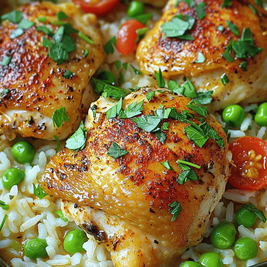 - 2 cups long-grain white rice - 4 boneless, skinless chicken thighs - 1 medium onion, diced - 3 cloves garlic, minced - 1 cup chicken broth - 1 cup diced tomatoes - 1 teaspoon dried thyme - 1 teaspoon dried oregano - 1 teaspoon paprika - Salt and pepper to taste - 2 tablespoons olive oil - ½ cup frozen peas - Fresh parsley for garnish Gathering the right ingredients is key to making Instant Pot chicken and rice. This dish is simple yet packed with flavor. The long-grain white rice absorbs the broth nicely. Chicken thighs stay tender and juicy. I like to use fresh garlic and onion for their strong taste. Diced tomatoes add a nice acidity. Dried herbs like thyme and oregano give depth. Paprika adds warmth and a hint of smokiness. Don’t forget salt and pepper to enhance all the flavors. Olive oil helps with browning the chicken and cooking the onions. Frozen peas add a pop of color and sweetness when stirred in at the end. This list covers everything you need. For the full recipe, you can check the complete guide. Happy cooking! - Sautéing Chicken Thighs First, set your Instant Pot to Sauté mode. Add the olive oil and let it heat. Once hot, place the chicken thighs in the pot. Cook each side for 3-4 minutes until browned. This step adds flavor and color. Remove the chicken and set it aside. - Browning Technique Browning the chicken creates a rich taste. Don't rush this step. The crispy bits at the bottom add depth to your dish. - Sautéing Onions In the same pot, add the diced onion. Sauté until the onion turns soft and translucent. This usually takes about 3-4 minutes. The onion will sweeten and enhance the overall flavor. - Adding Garlic for Flavor Next, add the minced garlic and cook for another minute. Garlic brings a lovely aroma to the dish. Stir it well to avoid burning. - Deglazing the Instant Pot Pour in the chicken broth to deglaze the pot. Use a wooden spoon to scrape up any browned bits. This step is key to a tasty meal. - Mixing in Rice and Spices Stir in the diced tomatoes, dried thyme, oregano, paprika, salt, and pepper. Then, add the rinsed rice and mix well. Place the browned chicken thighs on top of the rice mixture. - Setting Up the Instant Pot Close the lid of the Instant Pot. Make sure the valve is set to “Sealing.” This will keep the steam inside for cooking. - Cooking Time and Settings Select the Manual or Pressure Cook setting. Set the timer for 10 minutes on high pressure. This will cook the rice and chicken perfectly. - Timing for Natural Release After the cooking time ends, let the pressure release naturally for 10 minutes. This helps the rice absorb more flavor. - Switching to Venting After 10 minutes, carefully switch the valve to “Venting.” This releases any remaining pressure. Be cautious of the steam. - Fluffing the Rice Once the lid is off, stir in the frozen peas. Let them warm for a couple of minutes. Then, use a fork to fluff the rice gently. This makes it nice and airy. - Serving Suggestions Spoon the chicken and rice onto plates. Garnish with freshly chopped parsley for a pop of color. Enjoy your comforting meal! For the complete preparation steps, refer to the Full Recipe. - Ensuring Proper Sealing: Always check the gasket in the lid. It should fit snugly. A loose or dirty gasket can lead to steam escaping. This may cause your dish to undercook. Make sure the lid is locked in place before starting the pressure cooking. - Avoiding Burn Messages: If you see a burn notice, it can ruin your meal. To prevent this, deglaze the pot well after sautéing. Scrape up any browned bits stuck to the bottom. This helps avoid burning the food during pressure cooking. - Adding Extra Spices: You can boost the taste of your chicken and rice. Try adding a pinch of cayenne for heat or smoked paprika for depth. A dash of cumin can also add a warm flavor. Experiment with your favorite spices! - Incorporating Fresh Herbs: Fresh herbs can take your dish to the next level. Consider adding chopped parsley, cilantro, or basil as a garnish. They will bring a bright taste and color to your meal. - High Altitude Considerations: If you live at a high altitude, you may need to add more cooking time. Start with an extra 1-2 minutes. Check if the rice is tender before serving. Adjust next time based on your experience. - Adjusting for Larger Portions: If you want to make more servings, you can double the recipe. However, keep the cooking time the same. The Instant Pot will take longer to come to pressure, but the cooking time stays constant. Be careful not to overfill the pot, as it can lead to uneven cooking. This recipe is all about balance and flavor. When you follow these tips, you will create a meal that is not just easy, but also delicious! For a detailed walkthrough of the recipe, check out the Full Recipe. {{image_2}} Using different rice types can change the dish's taste and texture. I often switch to brown rice for a nutty flavor and extra fiber. If you do use brown rice, increase the cooking time to about 22 minutes. Jasmine or basmati rice also works well, giving a fragrant note. You can also try alternative proteins. Instead of chicken, use turkey or tofu for a different taste. If you pick shrimp, reduce the cooking time to just 5 minutes. This way, your meal stays tender and juicy. For a vegetarian option, plant-based substitutes come in handy. Use chickpeas or lentils as your main protein source. They cook well in the Instant Pot and soak up all the flavors. You can also swap chicken broth for vegetable broth to keep it plant-based. Cooking techniques for vegetarians differ slightly. When using legumes, soak them overnight for best results. This helps them cook faster and makes the dish creamy. Incorporating seasonal veggies adds color and nutrition. Carrots, peas, and bell peppers blend well with the rice and chicken. Just chop them into small pieces for even cooking. Adjusting the liquid for vegetables is key. If you add more than one cup of veggies, reduce the broth slightly. This keeps your rice from getting too soggy. To keep your chicken and rice fresh, store it in an airtight container. This helps prevent drying out. The fridge is the best place for leftovers. Make sure to let the food cool down before storing. I recommend eating leftovers within 3 to 4 days for best taste. You can reheat chicken and rice in two ways: the microwave or stovetop. For the microwave, place the food in a bowl and cover it. Heat in short bursts, checking often. This keeps the dish moist. For the stovetop, use a pan on low heat. Add a splash of chicken broth to keep it juicy. Freezing is a great way to save extra portions. First, let the chicken and rice cool completely. Then, divide it into single servings. Place each serving in a freezer-safe bag or container. When you want to eat it, move it to the fridge overnight to thaw. For quick thawing, you can use the microwave on defrost mode. To make Instant Pot chicken and rice, follow these steps: 1. Sauté the Chicken: Set your Instant Pot to Sauté. Add olive oil, then brown the chicken thighs for 3-4 minutes on each side. Remove and set aside. 2. Cook Aromatics: Add diced onion to the pot. Sauté until it turns soft. Then add minced garlic and cook for one more minute. 3. Deglaze and Combine: Pour in chicken broth. Scrape the bottom to remove any bits. Add diced tomatoes, thyme, oregano, paprika, salt, and pepper. 4. Add Rice: Rinse the rice and add it to the pot. Stir well so it mixes with the liquid and spices. Place the browned chicken on top. 5. Pressure Cook: Close the lid and set the valve to “Sealing.” Press Manual or Pressure Cook and cook for 10 minutes on high pressure. 6. Natural Release: Wait for 10 minutes after cooking, then switch to “Venting” to release the rest of the pressure. 7. Fluff and Finish: Open the lid and stir in frozen peas. Let them warm up for a few minutes. Fluff the rice with a fork. 8. Serve: Spoon chicken and rice onto plates. Garnish with fresh parsley. This recipe gives you a warm, tasty dish. Yes, you can use brown rice, but you need to adjust cooking time. Brown rice takes longer to cook. Increase the cooking time to about 22-25 minutes. Also, add more water. Use 1.5 cups of water for every cup of brown rice. This change helps the rice cook fully. The time it takes for the Instant Pot to reach pressure varies. It usually takes about 10 to 15 minutes. This time depends on the amount of liquid and food in the pot. Once the pot is done heating, the timer will start. You can double the recipe, but adjust the cooking time. Make sure your Instant Pot is large enough to hold the extra food. When doubling, keep the same cooking time. However, the pot might take longer to reach pressure. This happens because of the extra volume. Always check the rice for doneness after cooking. This blog post shared a simple, tasty Instant Pot chicken and rice recipe. We covered key ingredients, step-by-step cooking methods, and helpful tips. With these insights, you can easily customize the dish with different spices or veggies. Remember to store leftovers properly for future meals. Cooking with an Instant Pot is fun and saves time. I hope you enjoy making this dish as much as I do! Happy cooking!