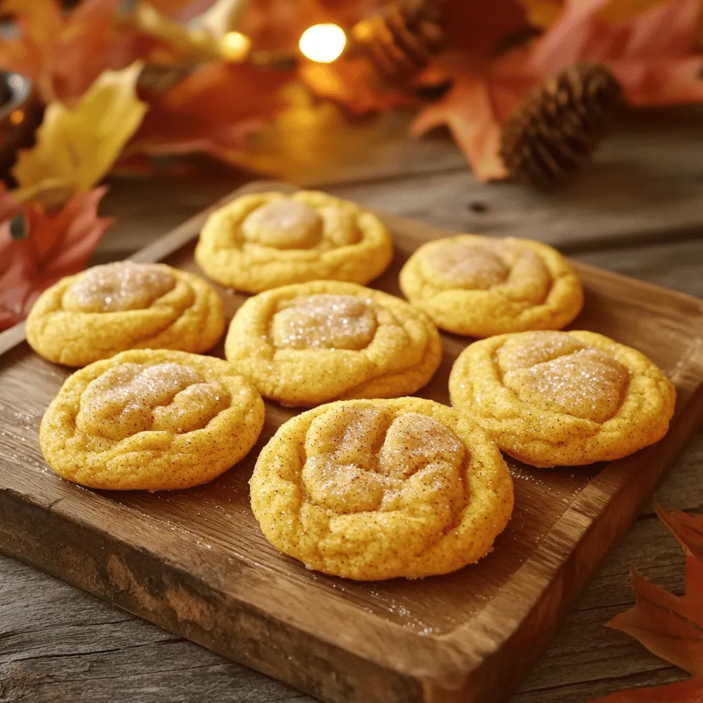 The main ingredients in Pumpkin Spice Snickerdoodles work together to create a cozy treat. Here’s a breakdown of these key ingredients: - Pumpkin puree: This is the star of the show. It adds moisture and a rich flavor. The puree also gives the cookies their lovely orange hue. - Granulated sugar: This sweetens the cookies and helps them spread during baking. - Brown sugar: It adds depth to the flavor. Its moisture keeps the cookies soft and chewy. - Unsalted butter: Softened butter is crucial for a fluffy texture. It helps to cream well with the sugars. - Eggs: They bind the dough and give it structure. - Vanilla extract: This adds a warm, sweet flavor that complements the pumpkin. - All-purpose flour: This is the base of the dough. It gives the cookies their body. - Cream of tartar: It adds a slight tang and helps the cookies rise. - Baking soda: This helps the cookies spread and become fluffy. - Salt: A pinch of salt enhances all the flavors. - Pumpkin pie spice: This blend of spices, including cinnamon and nutmeg, brings that classic fall flavor. Using fresh pumpkin puree and quality pumpkin pie spice is vital for the best taste. Canned pumpkin can be used but ensure it’s 100% pumpkin, not pumpkin pie filling. If you want to jazz up your Pumpkin Spice Snickerdoodles, consider these optional ingredients: - Nuts: Chopped walnuts or pecans add a nice crunch and flavor. - Chocolate chips: These can add sweetness and richness. Dark or white chocolate works well. You can also play with sweeteners. Try coconut sugar for a caramel-like taste. Honey or maple syrup can add a unique flavor but may change the dough's texture. Adjust by adding more flour if needed. For the full recipe, check out the [Full Recipe]. To start, measure your pumpkin puree. Use a dry measuring cup. Fill it with puree, then level it off with a knife. This gives you a precise amount. Next, let’s soften the butter. Take it out of the fridge and cut it into small pieces. Leave it on the counter for about 15 minutes. This helps it blend well with the sugars. Now, let’s cream the softened butter with both sugars. Use a large bowl and a hand mixer or a whisk. Mix until it looks fluffy and light. Next, add in the pumpkin puree, eggs, and vanilla extract. Mix until they combine well. In another bowl, whisk the flour, cream of tartar, baking soda, salt, and pumpkin pie spice. This step helps to evenly distribute the dry ingredients. Gradually mix the dry ingredients into the wet mixture. Stir until just combined. Be careful not to over-mix. This keeps cookies soft and chewy. Preheat your oven to 350°F (175°C). Line two baking sheets with parchment paper. Scoop about 2 tablespoons of dough and roll it into a ball. Roll each ball in the sugar and pumpkin pie spice mixture. Place the dough balls on the baking sheets, 2 inches apart. Bake for 10-12 minutes. Look for lightly golden edges. Once done, let the cookies cool on the sheets for 5 minutes. Then transfer them to wire racks to cool completely. For the full recipe, check out the recipe section above. To get the right texture for your pumpkin spice snickerdoodles, focus on two key things: fluffiness and chewiness. If you want soft and fluffy cookies, add a bit more pumpkin puree. This ingredient keeps them moist. If you prefer chewy cookies, use less flour and bake them for a shorter time. Cooling time is also crucial. After baking, let the cookies sit on the baking sheets for five minutes. This helps them firm up. Then, transfer them to wire racks. Letting them cool completely helps develop the best texture. To boost the pumpkin spice flavor, consider adding more pumpkin pie spice. You can also try a dash of cinnamon or nutmeg for extra warmth. Mixing in some finely chopped pecans can add a nice crunch too. Pair these cookies with warm apple cider or vanilla latte. The cozy flavors will blend well. For a fun twist, enjoy them with a scoop of vanilla ice cream. The cool creaminess balances the warm spices beautifully. For the full recipe, check out the detailed instructions above. {{image_2}} You can easily switch things up in your Pumpkin Spice Snickerdoodles. Try adding nutmeg or ginger for a unique taste. A hint of cinnamon can also enhance the warmth. If you’re feeling adventurous, make these cookies into sandwich cookies! Just add a creamy filling, like cream cheese frosting, between two cookies. This twist gives you extra flavor and fun. If you need gluten-free options, use almond flour or a gluten-free blend. These flours work well and keep the cookies soft. For a vegan version, swap eggs for flax eggs. Simply mix one tablespoon of ground flaxseed with three tablespoons of water. Use coconut oil instead of butter for a tasty alternative. These changes keep your cookies delicious and friendly for all diets. To keep your pumpkin spice snickerdoodles fresh, store them in an airtight container. This helps prevent them from drying out. You can place parchment paper between layers to keep them soft. These cookies stay fresh for about one week at room temperature. If you want to keep them longer, consider chilling them in the fridge. This can extend their freshness up to two weeks. You can freeze the dough or the baked cookies. If you choose to freeze the dough, scoop out cookie balls and place them on a baking sheet. Freeze them until solid, then transfer them to a freezer bag. This method helps you bake fresh cookies anytime you want. For baked cookies, let them cool completely before wrapping them in plastic wrap. Store them in a freezer-safe bag. They will stay fresh for about three months. To thaw, place the frozen cookies on your counter for about an hour. If you want them warm, reheat in the oven at 350°F for a few minutes. Enjoy the coziness of your pumpkin spice snickerdoodles anytime! For the full recipe, check the main section. To make your cookies taste more like pumpkin, use more pumpkin puree. You can add an extra ½ cup for a richer flavor. You can also increase the pumpkin pie spice to 3 teaspoons for a stronger spice kick. Mixing in some cinnamon can help boost the warmth of the flavor. Lastly, try using fresh pumpkin instead of canned for a bold taste. Yes, you can make these cookies ahead of time. The dough can chill in the fridge for up to three days. Just wrap it tightly in plastic wrap. This helps the flavors meld. You can also bake the cookies and store them. Place them in an airtight container for up to a week. If you want to keep them longer, freeze the baked cookies for up to three months. Just thaw them at room temperature before serving. These cookies fit perfectly for many occasions. They shine at fall gatherings like Halloween or Thanksgiving. They are great for cozy movie nights or book club meetings. With their warm, inviting flavors, they are perfect for any autumn celebration. You can also gift them to friends or family as a thoughtful treat. They are sure to bring smiles! In this blog post, we explored the tasty world of Pumpkin Spice Snickerdoodles. You learned about key ingredients like pumpkin puree, optional flavor add-ins, and step-by-step instructions for baking. We shared tips to achieve the perfect cookie texture. You also discovered fun variations and how to store your treats. Pumpkin Spice Snickerdoodles are sure to impress at any gathering. Enjoy trying new flavors and sharing these delightful cookies with others. Happy baking!
