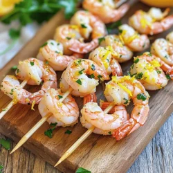 To create the best Lemon Garlic Shrimp Skewers, you'll need fresh ingredients. Here is what you need: - 1 lb large shrimp, peeled and deveined - 3 tablespoons olive oil - 3 cloves garlic, minced - 2 tablespoons fresh lemon juice - Zest of 1 lemon - 1 teaspoon smoked paprika - 1 teaspoon dried oregano - Salt and black pepper to taste - 1 tablespoon fresh parsley, chopped, for garnish - Bamboo or metal skewers Using fresh shrimp makes a big difference. Make sure they are cleaned well. The olive oil adds flavor and helps the shrimp stay moist. Garlic gives the dish a nice kick. Fresh lemon juice and zest brighten the flavor. Smoked paprika adds a warm depth. Oregano brings in some earthy notes. Don't forget the salt and pepper; they enhance all the other flavors. Fresh parsley is a lovely touch for garnish. Lastly, choose either bamboo or metal skewers. If you use bamboo, soak them in water first. This keeps them from burning on the grill. Ready to start? You can find the full recipe for these skewers, which includes easy steps to follow! First, if you use bamboo skewers, soak them in water for at least 30 minutes. This helps stop them from burning on the grill. While they soak, prepare your grill. Heat it to medium-high. This ensures even cooking for your shrimp. Next, mix the marinade ingredients. In a bowl, combine 3 tablespoons of olive oil, 3 cloves of minced garlic, 2 tablespoons of fresh lemon juice, and the zest of one lemon. Add 1 teaspoon of smoked paprika, 1 teaspoon of dried oregano, and salt and black pepper to taste. Whisk until everything is well blended. Now, coat the shrimp with the marinade. Add 1 pound of peeled and deveined shrimp to the bowl. Make sure each shrimp is fully coated. Cover the bowl with plastic wrap and let it marinate in the fridge. You can marinate for at least 15 minutes or up to 1 hour for more flavor. After marinating, thread the shrimp onto the skewers. Aim for about 4-5 shrimp per skewer. Leave a little space between each shrimp for even cooking. When your grill is hot, place the skewers on it. Grill for 2-3 minutes on each side. The shrimp should turn pink and opaque. Be careful not to overcook them. Once done, remove the skewers from the grill. Let them rest for a couple of minutes. Finally, garnish with fresh parsley before serving. This dish is a delight for any grilling night! For the full recipe, check out the details mentioned above. Marinating shrimp is key to adding great flavor. I recommend marinating for at least 15 minutes. For stronger flavors, let them soak for up to an hour. The longer they sit, the better they taste. Use fresh lemon juice and zest to brighten the dish. Smoked paprika adds a warm, smoky note. You can also add herbs like thyme or basil for extra depth. To avoid overcooking shrimp, keep a close eye on them. Grill shrimp for about 2-3 minutes on each side. They cook quickly, so check for that pink color. Perfect grill marks come from a hot grill. Preheat your grill to medium-high heat before adding the skewers. This helps create those nice lines and adds flavor. Lemon garlic shrimp skewers pair well with many sides. Consider serving them with a fresh salad or rice. Grilled veggies like zucchini and bell peppers also work nicely. For presentation, arrange the skewers on a platter. Sprinkle fresh parsley on top for a pop of color. This makes your dish look as good as it tastes. For the full recipe, check out the complete details above. {{image_2}} If you want to switch things up, you can use other proteins instead of shrimp. Chicken, scallops, or even firm tofu work great. Each option will bring a new taste and texture to your skewers. For those with dietary needs, use gluten-free soy sauce in the marinade. This keeps those flavors but makes it safe for everyone. To make your shrimp skewers even more exciting, try adding different herbs or spices. Fresh basil or cilantro can add a nice twist. A sprinkle of red pepper flakes can bring some heat. You can also use citrus variations. Try lime juice or orange zest for a different fruity touch. Each change can create a new dish that feels fresh. If you don’t have a grill, you can still enjoy these skewers. You can use your oven. Just place the skewers on a baking sheet at 400°F for about 6-8 minutes. Flip them halfway through to cook evenly. For stovetop options, use a cast-iron skillet. Heat it over medium-high and cook the skewers for about 3-4 minutes per side. Both methods keep the shrimp juicy and flavorful. For the full recipe, check out the sections above. To keep your Lemon Garlic Shrimp Skewers fresh, store them properly. Place leftover skewers in a shallow dish. Cover it tightly with plastic wrap or foil. You can also use an airtight container. This method helps keep the shrimp moist. Store them in the fridge for up to three days. When you reheat shrimp skewers, avoid drying them out. The best method is to use a skillet. Heat it over low to medium heat. Add a splash of water or broth to keep moisture. Cook for a few minutes until warm. You can also use a microwave. Place the skewers in a microwave-safe dish, cover lightly, and heat for 30 seconds at a time. Check often to keep the shrimp juicy. You can freeze ungrilled shrimp skewers for later use. Prepare the skewers with the marinade but do not grill them. Wrap each skewer tightly in plastic wrap. Place the wrapped skewers in a freezer bag. They can last up to two months in the freezer. To thaw, place them in the fridge overnight. For a quicker method, submerge the bag in cold water for about an hour. You grill shrimp skewers for about 2 to 3 minutes on each side. Shrimp cook fast. Look for them to turn pink and opaque. This means they are done. If you overcook them, they can become tough. Keep a close eye on them while grilling. Yes, you can prepare these skewers ahead of time. Marinate the shrimp for up to one hour. After marinating, thread the shrimp onto the skewers. Cover them and keep them in the fridge. This makes grilling easy when you're ready to eat. Just heat the grill and cook! Yes, Lemon Garlic Shrimp Skewers are healthy. Shrimp provide lean protein and are low in calories. The marinade uses olive oil, which is a good fat. Fresh lemon juice and garlic add flavor and nutrients. Overall, this dish is both tasty and nutritious. For the full recipe, check out the details earlier. This guide covered all you need for tasty lemon garlic shrimp skewers. We looked at ingredients, steps, and tips to make your meal perfect. You learned how to marinate, grill, and serve these skewers with great sides. With easy swaps and storage tips, it’s simple to enjoy later. I hope these ideas inspire you to create and share delicious food. Now, gather your ingredients and start grilling! Enjoy the tasty results.