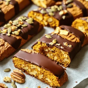 The right ingredients make all the difference in creating tasty Chocolate Dipped Pumpkin Biscotti. Here’s what you need to gather for this scrumptious treat: - 1 cup canned pumpkin puree - 3/4 cup sugar - 1/2 cup vegetable oil - 2 large eggs - 2 teaspoons vanilla extract - 2 1/2 cups all-purpose flour - 1 teaspoon baking powder - 1/2 teaspoon baking soda - 1 teaspoon ground cinnamon - 1/2 teaspoon ground nutmeg - 1/4 teaspoon ground ginger - 1/2 teaspoon salt - 1 cup semi-sweet chocolate chips - Optional: Chopped nuts or pumpkin seeds for topping Canned pumpkin puree gives the biscotti a rich flavor and moisture. Sugar adds sweetness and helps create a nice crust. The vegetable oil keeps the biscotti tender. Eggs bind everything together and add structure. Vanilla extract brings warmth and depth. All-purpose flour provides the base, while baking powder and baking soda help the dough rise. Ground cinnamon, nutmeg, and ginger create that cozy fall flavor. Salt balances the sweetness. Semi-sweet chocolate chips provide the perfect chocolatey finish. You can add chopped nuts or pumpkin seeds for extra crunch if you like. Each ingredient plays a key role in making these biscotti a delightful treat. For the full recipe, check the details available. Start by preheating your oven to 350°F (175°C). This step is key to ensure even baking. Line a baking sheet with parchment paper. This helps prevent sticking and makes cleanup easy. In a large bowl, combine 1 cup of canned pumpkin puree, 3/4 cup of sugar, 1/2 cup of vegetable oil, 2 large eggs, and 2 teaspoons of vanilla extract. Whisk these ingredients together until smooth. This mixture will bring moisture and flavor to your biscotti. In another bowl, mix 2 1/2 cups of all-purpose flour, 1 teaspoon of baking powder, 1/2 teaspoon of baking soda, 1 teaspoon of ground cinnamon, 1/2 teaspoon of ground nutmeg, 1/4 teaspoon of ground ginger, and 1/2 teaspoon of salt. Whisk these dry ingredients together. This blend gives the biscotti structure and spice. Gradually add the dry ingredients to the wet mixture. Stir gently until you see no dry flour. Do not overmix! Divide the dough into two equal parts. Shape each half into a log about 12 inches long and 3 inches wide. Place these logs on your prepared baking sheet with space in between. Bake the logs in your preheated oven for 25-30 minutes. They should look golden and firm when done. After baking, let them cool for about 15 minutes. This cooling time makes slicing easier. Once cooled, take a serrated knife and slice each log diagonally into 1-inch thick slices. Arrange the slices cut-side down on the baking sheet. Return them to the oven for another 15-20 minutes. This second bake makes them crisp and delightful. While the biscotti cool, melt 1 cup of semi-sweet chocolate chips. Use a microwave-safe bowl and heat in 30-second bursts, stirring in between. Once smooth, dip one end of each biscotti into the melted chocolate. Let the excess drip off. If you like, sprinkle chopped nuts or pumpkin seeds on top while the chocolate is still wet. Finally, place the dipped biscotti on parchment paper to let the chocolate set. For the full recipe details, check out the [Full Recipe]. To get the right texture, use fresh canned pumpkin puree. This makes your biscotti moist and flavorful. Mix the wet and dry ingredients until just combined. Overmixing can lead to tough biscotti. To achieve crispiness, slice the logs thinly. A serrated knife works best for clean cuts. Bake the sliced biscotti twice for that satisfying crunch. Store your biscotti in an airtight container. This keeps them fresh and tasty. They last up to two weeks at room temperature. You can also freeze them for longer storage. Just place them in a freezer bag, and they will be good for three months. When ready, thaw them at room temperature. Pair these biscotti with coffee or tea. They make a lovely treat for afternoon breaks. You can also gift them to friends. Put them in a pretty box, and they will love the thought. For extra flair, add a ribbon to the box. Enjoy sharing your delicious creation with others! {{image_2}} You can make these biscotti gluten-free! Just swap the all-purpose flour with a gluten-free blend. Look for one that works well in baking. You can use 2 ½ cups of this blend. Make sure it has xanthan gum in it, as it helps with texture. This swap keeps the taste and crunch you love. Want to spice things up? You can add more flavor! Try one teaspoon of pumpkin spice for a warm touch. You might also like to add a splash of almond extract or maple extract for a twist. As for the chocolate, you can use white chocolate or dark chocolate instead of semi-sweet. Each choice gives a new taste to your biscotti. If you need a nut-free version, that's easy! Just skip any nuts or seeds you might want to add on top. You can also use sunflower seeds or pumpkin seeds if you want a crunch without nuts. Look for chocolate that is nut-free, too. Enjoy the same great biscotti without worry! You can get a handy printable recipe card for chocolate dipped pumpkin biscotti. This card helps you keep all your ingredients and steps in one place. You can print it out or save it on your phone. This makes cooking easy and fun! Using the recipe card is simple. First, gather all your ingredients. The card lists everything you need. Next, follow the steps on the card. It gives you clear instructions, so you won’t miss any steps. You can check off each step as you go. This keeps you on track and makes cooking less stressful. Having a printable version offers many benefits. It allows you to save time while cooking. You won’t need to search your phone or computer for the recipe. Plus, you can jot down notes or changes for next time. If you like to cook with friends, a printed card helps everyone see the steps together. It's a fun way to share the joy of cooking! Store your biscotti in an airtight container. This keeps them fresh and crisp. You can also use wax paper between layers to avoid sticking. Biscotti can stay fresh for up to two weeks on the counter. Yes, you can make them ahead of time. Biscotti actually taste better after a day or two. Just store them as mentioned above. This makes them perfect for events or gifts. To make it dairy-free, simply swap the semi-sweet chocolate chips for dairy-free chocolate. You can also use plant-based oil instead of vegetable oil if needed. This keeps the flavor while fitting your diet. You can try white chocolate or even dark chocolate for a twist. Chopped nuts or pumpkin seeds add extra crunch. You could also sprinkle cinnamon sugar on top before baking for added flavor. The first bake takes about 25-30 minutes. After slicing, you will bake them again for 15-20 minutes. This two-step baking makes them crunchy and perfect for dipping. Yes, you can use homemade pumpkin puree or different brands. Just make sure it is pure pumpkin and not a pie filling. The flavor will be just as good, and it gives you options! This guide shares how to make tasty chocolate-dipped pumpkin biscotti. You learned about the key ingredients, step-by-step instructions, and helpful tips for perfect results. I covered variations for gluten-free, nut-free, and different flavors. Use the printable recipe card for easy access. Biscotti are great for sharing or a cozy treat with your favorite drink. Enjoy making this fun recipe and impress your friends with your baking skills!