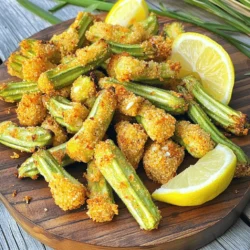 - 1 pound fresh okra - 1 cup buttermilk (or dairy-free substitute) - 1 cup cornmeal - 1/2 cup all-purpose flour - 1 teaspoon garlic powder - 1 teaspoon onion powder - 1 teaspoon smoked paprika - 1/2 teaspoon cayenne pepper - Salt and black pepper, to taste - 1 tablespoon olive oil - Fresh lemon wedges, for serving Gathering the right ingredients is key to making crispy air fryer okra. Start with 1 pound of fresh okra. Look for bright green pods. They should feel firm and not too soft. If you can't find fresh okra, frozen works too, but fresh tastes best. Next, grab 1 cup of buttermilk. This helps the cornmeal stick well to the okra. If you want a dairy-free option, use a plant-based milk with a splash of vinegar. It will mimic buttermilk. Now, for the dry mix. Combine 1 cup of cornmeal with 1/2 cup of all-purpose flour. These two create a crunchy crust. Add 1 teaspoon each of garlic powder, onion powder, and smoked paprika for flavor. For a kick, use 1/2 teaspoon of cayenne pepper. Adjust it based on your spice level. Don't forget to season with salt and black pepper to taste. Finally, you need 1 tablespoon of olive oil. This oil helps achieve that golden, crispy finish. To serve, fresh lemon wedges add a nice touch. Squeeze them over the hot okra for some zing. For the full recipe, check the earlier sections. Each ingredient plays a part in making your snack simple and flavorful! - Preheat the air fryer to 400°F (200°C). This step is key for crispiness. - Trim the fresh okra. Cut it into 1-inch pieces. Make sure the pieces are uniform for even cooking. - In a large bowl, mix the dry ingredients. Combine cornmeal, flour, garlic powder, onion powder, smoked paprika, cayenne pepper, salt, and black pepper. Stir until well mixed. - In another bowl, add the buttermilk. Then add the trimmed okra pieces. Stir gently to coat the okra well with buttermilk. This helps the dry mix stick. - Take each coated okra piece and dip it into the cornmeal mixture. Ensure each piece is evenly coated. - Place the coated okra in the air fryer basket. Arrange them in a single layer. Drizzle with olive oil for extra crunch. - Air fry the okra for 10-12 minutes. Shake the basket halfway through cooking. This ensures even crisping on all sides. Now, your crispy air fryer okra is ready to enjoy! For the full recipe, check out the details above. To get the best crispiness, you want an even coating on each okra piece. A thick layer of the cornmeal mixture helps. For olive oil, drizzle it lightly over the okra before cooking. This step adds extra crunch and flavor. For spacing, arrange the okra in a single layer in the air fryer. Avoid overcrowding. This allows hot air to circulate around each piece. Adjust the temperature to 400°F (200°C) and cook for 10 to 12 minutes. Shake the basket halfway through for even cooking. For dips, try ranch dressing or spicy mayo. They pair perfectly with your crispy okra. You can also serve it with fresh lemon wedges. A squeeze of lemon adds a nice zing and brightens the flavors. For a fun twist, serve with a side of hot sauce for dipping. {{image_2}} You can change the flavor of your crispy okra with spices. Try adding: - Cumin for warmth - Italian herbs for a twist - Chili powder for heat You can also mix in cheese or nutritional yeast. Cheese gives a rich taste, while nutritional yeast adds a savory touch. Both options make your snack even better. If you need a gluten-free option, use these substitutes: - Almond flour instead of all-purpose flour. - Rice flour for a lighter texture. For binding, you can use flaxseed meal mixed with water. It works well and keeps your okra crispy. Air frying cooks your okra faster than oven baking. Here’s how they compare: - Air fryer cooks for 10-12 minutes. - Oven baking takes about 25-30 minutes. Air-fried okra stays crispier. Oven-baked versions can be good but may lack the crunch you want. The choice is yours, but I love the air fryer for its speed and texture. To keep your crispy okra fresh, store it in an airtight container. Place a paper towel in the container to absorb extra moisture. This helps maintain its crispiness. You can store it in the fridge for up to three days. Beyond this, the texture may suffer, and it may lose its crunch. To bring back the crispiness of leftover okra, use your air fryer. Preheat it to 350°F (175°C). Place the okra in a single layer in the basket. Heat for about five to six minutes. This method helps restore that delightful crunch you love. You can also use an oven. Set it to 350°F (175°C) and bake for ten minutes. You can freeze okra both before and after cooking. To freeze raw okra, wash and cut it into pieces. Spread them in a single layer on a baking sheet. Freeze for about two hours, then transfer to a freezer bag. If you want to freeze cooked okra, let it cool first. Place it in a freezer-safe container. When ready to cook, thaw in the fridge overnight. For cooking from frozen, add a few extra minutes to your air frying time. For air frying, choose fresh okra. Look for okra that is bright green and firm. Avoid okra with blemishes or soft spots. Size matters too; pick medium-sized okra for the best crunch. Yes, you can use frozen okra. However, the texture may change. Frozen okra can be a bit soggy after cooking. If using frozen, thaw it and pat it dry before coating. This helps reduce moisture. To spice things up, add more cayenne pepper. You can also mix in chili powder or paprika for heat. For a fun twist, try adding hot sauce to the buttermilk. Adjust the spice level to your taste. Yes, there are great vegan options. Use almond milk or soy milk with a splash of lemon juice or vinegar. This mix works well to mimic buttermilk. It will still give the okra a nice coating. Yes, you can fry or bake okra. Frying gives a rich flavor but adds more oil. Baking is healthier but may not be as crispy. If baking, set the oven to 425°F (220°C) and cook for about 20-25 minutes. You now have a clear guide to making crispy air-fried okra from fresh ingredients. We explored the preparation, coating, cooking, and storage methods. Remember, even coating and the right temperature are key for crunchiness. You can try flavor variations and alternative cooking methods too. Enjoying your okra with fresh lemon adds a nice touch. Dive into this tasty treat and make it your own!