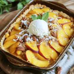 - 4 cups fresh peaches, peeled and sliced - 1 cup granulated sugar - 1 teaspoon ground cinnamon - 1 box (15.25 oz) yellow cake mix - 1 cup unsalted butter, melted - 1 cup chopped pecans (or walnuts) - 1 cup unsweetened coconut flakes (optional) - Vanilla ice cream for serving (optional) This Peach Cobbler Dump Cake is simple because it uses fresh peaches. You can peel and slice them easily. The sweetness comes from the granulated sugar. This adds a nice touch to the dessert. Ground cinnamon adds warmth and flavor. You will also need a box of yellow cake mix. This is the magic that makes it a dump cake. Simply pour this over the peach mixture later. Melted butter gives a rich flavor and helps the cake mix brown nicely. Adding nuts, like pecans or walnuts, gives a nice crunch. Coconut flakes are optional but they add a fun twist. Serve it warm with vanilla ice cream for a creamy contrast. You can find the complete instructions in the Full Recipe. Enjoy making this tasty dish! - Preheat the oven to 350°F (175°C). - Combine 4 cups of sliced peaches, 1 cup of sugar, and 1 teaspoon of cinnamon in a bowl. Mix well until the peaches are coated. - Pour the peach mixture into a greased 9x13 inch baking dish. Spread it evenly across the bottom. - Next, sprinkle 1 box of dry yellow cake mix over the peaches. Make sure it covers them fully. - Drizzle 1 cup of melted butter over the cake mix. Try to cover as much of the mix as you can. - Add 1 cup of chopped pecans and 1 cup of coconut flakes (if you like) on top. Press them gently into the mixture. - Bake in the preheated oven for 40-45 minutes. Look for a golden brown top and bubbly edges. - After baking, let it cool for about 10 minutes before serving. This helps the flavors settle. For a special touch, serve warm with a scoop of vanilla ice cream. Enjoy every bite of this Peach Cobbler Dump Cake! For the complete details, check out the Full Recipe. Choosing the right peaches is key. I recommend using fresh, ripe peaches. They should smell sweet and feel firm yet slightly soft. If fresh peaches are not available, canned peaches work too. Just make sure to drain them well. Even coverage of the cake mix and butter ensures a great texture. After pouring the dry cake mix over the peaches, drizzle the melted butter evenly. This helps create a crispy top. You want each bite to have that perfect crunch. One common mistake is overmixing the peach mixture. Just toss the peaches gently with sugar and cinnamon. If you mix too hard, the peaches can break apart. You want chunks of peach in your dump cake. Another mistake is not allowing enough cooling time before serving. Let the cake cool for about ten minutes. This helps the layers set and makes serving easier. You want the slices to hold together nicely. {{image_2}} You can easily swap peaches for other fruits in this recipe. Apples and cherries work great. For apples, use tart ones like Granny Smith. Cherries add a nice sweetness and color. Just make sure to slice or pit them as needed. Mixing fruits can create fun flavor blends. Try combinations like peaches and blueberries for a twist! You have many choices for toppings. If you want crunch, use walnuts or almonds instead of pecans. Feel free to leave out coconut flakes if you prefer. Adding spices can bring new life to your cobbler. Nutmeg and allspice make it warm and cozy. Just sprinkle a bit on top of the cake mix, and enjoy the new flavor! If you need gluten-free options, use a gluten-free cake mix. Many brands offer good choices. For a vegan version, swap butter for coconut oil or vegan butter. Check the cake mix to ensure it is dairy-free. These changes let everyone enjoy this tasty treat without worry. You can still have a delicious dessert that fits your needs! For the complete recipe, check out the Full Recipe. To store leftovers of your peach cobbler dump cake, cover it tightly with plastic wrap. You can also use aluminum foil. Place it in the fridge. This keeps it fresh for a few days. Avoid leaving it uncovered, as it may dry out. If you want to freeze your dump cake, let it cool completely first. Cut it into portions for easy serving later. Wrap each piece in plastic wrap. Then, place them in a freezer bag. Squeeze out as much air as possible. When you're ready to enjoy it, thaw in the fridge overnight. Reheat in the oven at 350°F (175°C) for about 15-20 minutes. In the fridge, your dump cake stays good for about 3-4 days. If you freeze it, it can last for up to 3 months. After that, the flavor and texture may change. For the best taste, try to eat it sooner. If you want the full recipe, check out the [Full Recipe]. The main difference lies in the texture and how you prepare them. A dump cake is simpler. You layer the ingredients in a dish without much mixing. You pour the fruit, sprinkle cake mix, and drizzle butter. The cake mix creates a crispy topping while the fruit stays moist. In a traditional peach cobbler, you often make a batter. You mix flour, sugar, and milk, then pour it over the fruit. As it bakes, the batter forms a softer crust. So, dump cake is quicker and has a crunchier top, while cobbler is softer and more cake-like. Yes, you can prepare this dump cake ahead. To do this, follow the steps up to layering the ingredients. Cover the dish and store it in the fridge for up to a day. When you are ready to bake, take it out and let it rest for 30 minutes. Preheat your oven and bake as directed. This will ensure your dump cake is fresh and warm. If you have leftovers, you can reheat them in the oven or microwave. Just add a scoop of ice cream on top for extra yum! Look for a few signs to tell if your dump cake is ready. First, check the color. The top should be golden brown and look crispy. You will also see bubbles around the edges of the dish. This means the fruit is hot and juicy. If you gently press the top, it should feel firm but not hard. If it looks good and feels right, it's time to take it out. Let it cool for about 10 minutes before serving. Enjoy it warm with vanilla ice cream for a tasty treat! This blog post covers a tasty and simple peach cobbler dump cake. You learned the ingredients, preparation steps, and baking instructions. I shared tips to make it perfect and variations for creativity. Lastly, I explained how to store leftovers and answered common questions. With these insights, you can confidently whip up a delicious dessert. Enjoy the fun of baking and share this sweet treat with others!