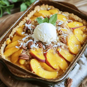 - 4 cups fresh peaches, peeled and sliced - 1 cup granulated sugar - 1 teaspoon ground cinnamon - 1 box (15.25 oz) yellow cake mix - 1 cup unsalted butter, melted - 1 cup chopped pecans (or walnuts) - 1 cup unsweetened coconut flakes (optional) - Vanilla ice cream for serving (optional) This Peach Cobbler Dump Cake is simple because it uses fresh peaches. You can peel and slice them easily. The sweetness comes from the granulated sugar. This adds a nice touch to the dessert. Ground cinnamon adds warmth and flavor. You will also need a box of yellow cake mix. This is the magic that makes it a dump cake. Simply pour this over the peach mixture later. Melted butter gives a rich flavor and helps the cake mix brown nicely. Adding nuts, like pecans or walnuts, gives a nice crunch. Coconut flakes are optional but they add a fun twist. Serve it warm with vanilla ice cream for a creamy contrast. You can find the complete instructions in the Full Recipe. Enjoy making this tasty dish! - Preheat the oven to 350°F (175°C). - Combine 4 cups of sliced peaches, 1 cup of sugar, and 1 teaspoon of cinnamon in a bowl. Mix well until the peaches are coated. - Pour the peach mixture into a greased 9x13 inch baking dish. Spread it evenly across the bottom. - Next, sprinkle 1 box of dry yellow cake mix over the peaches. Make sure it covers them fully. - Drizzle 1 cup of melted butter over the cake mix. Try to cover as much of the mix as you can. - Add 1 cup of chopped pecans and 1 cup of coconut flakes (if you like) on top. Press them gently into the mixture. - Bake in the preheated oven for 40-45 minutes. Look for a golden brown top and bubbly edges. - After baking, let it cool for about 10 minutes before serving. This helps the flavors settle. For a special touch, serve warm with a scoop of vanilla ice cream. Enjoy every bite of this Peach Cobbler Dump Cake! For the complete details, check out the Full Recipe. Choosing the right peaches is key. I recommend using fresh, ripe peaches. They should smell sweet and feel firm yet slightly soft. If fresh peaches are not available, canned peaches work too. Just make sure to drain them well. Even coverage of the cake mix and butter ensures a great texture. After pouring the dry cake mix over the peaches, drizzle the melted butter evenly. This helps create a crispy top. You want each bite to have that perfect crunch. One common mistake is overmixing the peach mixture. Just toss the peaches gently with sugar and cinnamon. If you mix too hard, the peaches can break apart. You want chunks of peach in your dump cake. Another mistake is not allowing enough cooling time before serving. Let the cake cool for about ten minutes. This helps the layers set and makes serving easier. You want the slices to hold together nicely. {{image_2}} You can easily swap peaches for other fruits in this recipe. Apples and cherries work great. For apples, use tart ones like Granny Smith. Cherries add a nice sweetness and color. Just make sure to slice or pit them as needed. Mixing fruits can create fun flavor blends. Try combinations like peaches and blueberries for a twist! You have many choices for toppings. If you want crunch, use walnuts or almonds instead of pecans. Feel free to leave out coconut flakes if you prefer. Adding spices can bring new life to your cobbler. Nutmeg and allspice make it warm and cozy. Just sprinkle a bit on top of the cake mix, and enjoy the new flavor! If you need gluten-free options, use a gluten-free cake mix. Many brands offer good choices. For a vegan version, swap butter for coconut oil or vegan butter. Check the cake mix to ensure it is dairy-free. These changes let everyone enjoy this tasty treat without worry. You can still have a delicious dessert that fits your needs! For the complete recipe, check out the Full Recipe. To store leftovers of your peach cobbler dump cake, cover it tightly with plastic wrap. You can also use aluminum foil. Place it in the fridge. This keeps it fresh for a few days. Avoid leaving it uncovered, as it may dry out. If you want to freeze your dump cake, let it cool completely first. Cut it into portions for easy serving later. Wrap each piece in plastic wrap. Then, place them in a freezer bag. Squeeze out as much air as possible. When you're ready to enjoy it, thaw in the fridge overnight. Reheat in the oven at 350°F (175°C) for about 15-20 minutes. In the fridge, your dump cake stays good for about 3-4 days. If you freeze it, it can last for up to 3 months. After that, the flavor and texture may change. For the best taste, try to eat it sooner. If you want the full recipe, check out the [Full Recipe]. The main difference lies in the texture and how you prepare them. A dump cake is simpler. You layer the ingredients in a dish without much mixing. You pour the fruit, sprinkle cake mix, and drizzle butter. The cake mix creates a crispy topping while the fruit stays moist. In a traditional peach cobbler, you often make a batter. You mix flour, sugar, and milk, then pour it over the fruit. As it bakes, the batter forms a softer crust. So, dump cake is quicker and has a crunchier top, while cobbler is softer and more cake-like. Yes, you can prepare this dump cake ahead. To do this, follow the steps up to layering the ingredients. Cover the dish and store it in the fridge for up to a day. When you are ready to bake, take it out and let it rest for 30 minutes. Preheat your oven and bake as directed. This will ensure your dump cake is fresh and warm. If you have leftovers, you can reheat them in the oven or microwave. Just add a scoop of ice cream on top for extra yum! Look for a few signs to tell if your dump cake is ready. First, check the color. The top should be golden brown and look crispy. You will also see bubbles around the edges of the dish. This means the fruit is hot and juicy. If you gently press the top, it should feel firm but not hard. If it looks good and feels right, it's time to take it out. Let it cool for about 10 minutes before serving. Enjoy it warm with vanilla ice cream for a tasty treat! This blog post covers a tasty and simple peach cobbler dump cake. You learned the ingredients, preparation steps, and baking instructions. I shared tips to make it perfect and variations for creativity. Lastly, I explained how to store leftovers and answered common questions. With these insights, you can confidently whip up a delicious dessert. Enjoy the fun of baking and share this sweet treat with others!