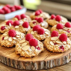 Making Raspberry Almond Breakfast Cookies is simple and fun. Here’s what you need: - 1 cup almond flour - 1/2 cup rolled oats - 1/4 cup coconut sugar - 1/2 teaspoon baking soda - 1/4 teaspoon salt - 1/2 teaspoon vanilla extract - 1/4 cup almond butter - 1/4 cup maple syrup - 1/2 cup fresh raspberries - 1/4 cup sliced almonds - Optional: 1 tablespoon chia seeds Each ingredient adds a special touch. Almond flour gives a nutty flavor and soft texture. Rolled oats add heartiness, while coconut sugar offers a hint of caramel. Baking soda helps the cookies rise, and salt balances the sweetness. Vanilla extract brings warmth, while almond butter adds richness. Maple syrup sweetens and binds the mix. Fresh raspberries create juicy pockets of flavor. Sliced almonds give a nice crunch. If you choose to add chia seeds, they boost nutrition and add a slight crunch. This mix leads to delightful cookies. For the full recipe, check out the detailed instructions. You’ll love how easy it is to make these tasty breakfast treats! - Preheat your oven to 350°F (175°C). This helps the cookies bake evenly. - Line a baking sheet with parchment paper. This prevents sticking and makes cleanup easy. - In a large bowl, combine almond flour, rolled oats, coconut sugar, baking soda, and salt. - Make sure to mix well. This ensures every bite is tasty. - In another bowl, whisk together almond butter, maple syrup, and vanilla extract. - Aim for a creamy consistency. This will blend nicely with the dry mix. - Pour the wet mixture into the dry ingredients. Stir until just combined. - Gently fold in the fresh raspberries. This keeps them whole and juicy. - Use a cookie scoop or tablespoon to drop dough onto the baking sheet, space them about 2 inches apart. - Flatten the tops slightly. The cookies won’t spread much while baking. - Bake in the preheated oven for 12-15 minutes. Look for golden brown edges. - Let the cookies cool on the baking sheet for 5 minutes. Then transfer them to a wire rack to cool completely. Serve these delightful cookies on a wooden platter, and enjoy with a glass of almond milk for a perfect start to your day. For the full recipe, check the earlier section. - Achieving the right texture: The key to perfect cookies is the right mix. Use almond flour for a soft, chewy bite. This flour keeps the cookies moist and adds a nutty flavor. Make sure to measure it accurately for the best results. - Preventing overmixing: When you mix the wet and dry ingredients, do it gently. Stir until just combined. This keeps the cookies light and fluffy. If you overmix, they can turn dense and tough. - Visual appeal suggestions: To make your cookies pop, serve them on a bright plate. Add fresh raspberries and sliced almonds on top. This creates a lovely contrast. It makes the cookies look as good as they taste. - Pairing ideas with drinks: Enjoy these cookies with almond milk or herbal tea. The flavors blend well and make a nice breakfast combo. You can also serve them with yogurt for a healthy twist. - Alternatives for almond flour: If you can’t find almond flour, try using oat flour or coconut flour. These options work well, but you may need to adjust the liquid. Each flour absorbs moisture differently. - Sweetener options: If coconut sugar isn’t available, use brown sugar or honey. Both will keep the taste sweet but change the texture slightly. Honey adds more moisture, while brown sugar creates a richer flavor. Use these tips to enhance your Raspberry Almond Breakfast Cookies. You’ll impress both friends and family with your baking skills! For the full recipe, check out the details above. {{image_2}} To make your Raspberry Almond Breakfast Cookies even more exciting, try adding different nuts and seeds. You could include: - Chopped walnuts for a rich taste. - Pecans for a buttery flavor. - Pumpkin seeds for crunch and nutrition. You can also spice things up with a pinch of cinnamon or nutmeg. These spices add warmth and depth to each bite. For those with dietary needs, these cookies can easily fit. To make them gluten-free, swap almond flour with a gluten-free blend. If you prefer vegan options, replace almond butter with sunflower seed butter. Use maple syrup for sweetening, as it’s plant-based. You can switch up the berries based on the season. In summer, use blueberries or strawberries for a fresh twist. During the holidays, why not add some dried cranberries or festive spices like ginger? These simple changes can transform your cookies into new treats for every season. For the full recipe, check out the earlier section. To keep your Raspberry Almond Breakfast Cookies fresh, store them in an airtight container. This will help maintain their chewy texture. You can use a glass jar or a plastic container with a tight lid. Place a piece of parchment paper between layers if you stack them. This prevents sticking. Make sure to store them in a cool, dry place. Freezing cookies is a great way to save leftovers. To freeze your cookies, let them cool completely first. Then, place them in a single layer on a baking sheet. Freeze for about 1 hour until solid. Next, transfer them to a freezer bag or container. Remove as much air as possible. For thawing, take them out and let them sit at room temperature for about 15-20 minutes. You can also warm them in the oven for a few minutes. Raspberry Almond Breakfast Cookies stay fresh for about 5 days at room temperature. If stored properly in the fridge, they can last up to a week. Signs of spoilage include a dry texture or an off smell. If you see mold, throw them away. Enjoy your cookies while they are at their best! For the full recipe, check the earlier section. Raspberry Almond Breakfast Cookies have a sweet and nutty flavor. The almond flour gives a soft, rich base. The coconut sugar adds a subtle caramel note. Fresh raspberries burst with tartness in every bite. Sliced almonds give a crunch that balances the softness. Together, these flavors create a delightful morning treat. You can tell the cookies are done by looking at their edges. They should be golden brown. The center might look a bit soft, but that’s okay. When you touch them lightly, they should feel firm, not doughy. Let them cool on the sheet for five minutes to set. Yes, you can use frozen raspberries. They may make your dough wetter. Thaw and drain them first to reduce excess moisture. This helps prevent soggy cookies. Keep in mind that frozen raspberries may break more easily. Handle them gently when folding into the dough. You can make these cookies healthier in a few ways. Use less coconut sugar or replace it with a natural sweetener like stevia. Swap almond butter for a lighter option, like peanut butter. Adding chia seeds boosts fiber and omega-3s. You can also use whole oats for more nutrition. Check out the Full Recipe for more ideas! In this post, we explored how to make delicious Raspberry Almond Breakfast Cookies. We covered the simple ingredients, step-by-step instructions, and helpful tips for success. You can make variations to suit your taste and dietary needs. Proper storage will keep them fresh and tasty. Enjoy baking these cookies for a satisfying and healthy treat any time. You’ll love how easy and fun they are to make!