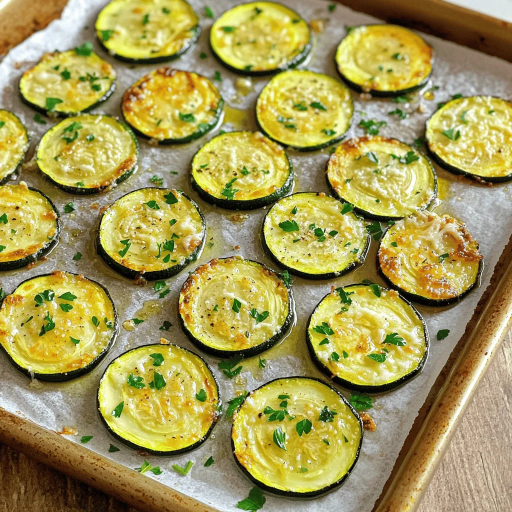 - 3 medium zucchinis, sliced into ½-inch rounds - 4 cloves garlic, minced - 3 tablespoons olive oil - 1 teaspoon dried oregano - 1 teaspoon smoked paprika - Salt and freshly ground black pepper, to taste - ¼ cup grated Parmesan cheese (optional) - Fresh parsley, chopped for garnish How to choose fresh zucchini When picking zucchini, look for firm ones. They should be shiny and dark green. Avoid any with soft spots or blemishes. Fresh zucchinis feel heavy for their size. Types of garlic to use I prefer using fresh garlic for its strong flavor. You can also use jarred minced garlic in a pinch. Just remember, fresh garlic offers the best taste! Optional vs. essential ingredients While Parmesan cheese adds a nice touch, it’s not a must. Feel free to skip it if you want a lighter dish. The garlic and herbs are key for flavor, so make sure to include them! For the full recipe, you can check the Garlic Roasted Zucchini Slices 🥒 section. To start, preheat your oven to 425°F (220°C). This temperature will help the zucchini roast well. While the oven heats, grab a large bowl. In this bowl, mix the zucchini slices with minced garlic, olive oil, dried oregano, smoked paprika, salt, and pepper. Toss them well. You want every slice coated in flavor. This step is key for tasty zucchini. Now it's time to arrange the zucchini. Place the seasoned slices in a single layer on a baking sheet lined with parchment paper. Make sure not to overcrowd them. If they are too close, they won’t roast evenly. Roast the zucchini in the oven for about 20-25 minutes. Halfway through, flip the slices. This helps them brown on both sides, making them tender and golden. As the zucchini nears the end of roasting, you can add a special touch. If you like cheese, sprinkle grated Parmesan on top for the last 5 minutes. This allows it to melt slightly and get crispy. Once roasted, take the zucchini out of the oven. Garnish with chopped parsley for a fresh look before serving. For the full recipe, check the earlier section. Enjoy your flavorful dish! To get the best garlic roasted zucchini, slice your zucchini evenly. Aim for ½-inch rounds. This helps them cook at the same rate. If the slices are uneven, some will burn while others stay raw. Roast your zucchini at 425°F (220°C). This high heat gives them a nice golden color and keeps them tender. Lower temperatures can make them soggy and less flavorful. You can add more spices to boost flavor. Try red pepper flakes for heat or thyme for a fresh taste. Fresh herbs like basil or dill also work well. For cheese lovers, Parmesan adds a tasty touch. You can also use feta or goat cheese. Just sprinkle it on in the last few minutes of cooking. This allows the cheese to melt and crisp up a bit. One big mistake is overcrowding the baking sheet. When you pack the zucchini slices too closely, they steam instead of roast. This can lead to soggy and less tasty zucchini. Another mistake is not seasoning enough. Make sure to add salt and pepper to enhance the flavors. Don’t skip this step. A little seasoning goes a long way in making your dish shine. For the full recipe, check out the Garlic Roasted Zucchini Slices recipe. {{image_2}} You can change up the garlic roasted zucchini slices to fit your taste. If you want to make it more filling, try adding some roasted cherry tomatoes or bell peppers. They add color and flavor. You can also toss in some cooked chickpeas for a boost of protein. For a spicy kick, add chili flakes to your seasoning mix. This gives the dish a nice heat that balances well with the garlic. You can also try adding fresh herbs like thyme or basil for a fresh taste. If you want to switch things up, you can grill the zucchini instead of roasting it. Just preheat your grill and place the seasoned slices directly on the grates. Grill them for about 3-4 minutes per side until they have nice grill marks. Another great option is using an air fryer. Set your air fryer to 400°F (200°C) and cook the zucchini slices for about 10-12 minutes. Shake the basket halfway through for even cooking. This method gives you crispy edges without using much oil. Garlic roasted zucchini slices go well with many main dishes. They pair beautifully with grilled chicken, fish, or even a hearty steak. You can also serve them alongside pasta or quinoa dishes for a complete meal. For dips and sauces, consider serving them with a lemon-garlic aioli or a simple yogurt sauce. These dips add creaminess and enhance the flavors of the zucchini. You can find the full recipe for garlic roasted zucchini slices to get started. To store leftovers, let your garlic roasted zucchini slices cool down. Place them in an airtight container. This helps keep them fresh. You can store them in the fridge for up to three days. If you want to keep them longer, consider freezing them. For refrigeration tips, make sure to use a container that seals well. This keeps moisture out and prevents your zucchini from getting mushy. Avoid stacking the slices too high. This helps keep their shape and texture. For reheating, the oven works best. Preheat it to 350°F (175°C). Place the zucchini slices on a baking sheet. This method helps maintain their crispy texture. Heat them for about 10 minutes or until warm. To avoid sogginess, do not cover the zucchini with foil. This traps steam and makes them soft. Instead, let them sit uncovered while they heat. This keeps them nice and crisp. To freeze after cooking, let the zucchini slices cool completely. Spread them in a single layer on a baking sheet. Freeze them for about an hour until firm. Once frozen, transfer the slices to a freezer bag. Remove as much air as possible before sealing. For thawing and reheating, take the bag out of the freezer and place it in the fridge overnight. When ready to eat, reheat them in the oven as mentioned above. This keeps their taste and texture great. You can find the full recipe for garlic roasted zucchini slices earlier in the article. You will know zucchini is done when it is golden brown and tender. Look for a slight crisp on the edges. You can also poke a piece with a fork. If it slides in easily, the zucchini is ready to eat. Yes, you can prepare garlic roasted zucchini slices in advance. Slice the zucchini and mix with oil and spices. Store this mix in the fridge for up to 24 hours. When you’re ready, just roast them. This saves time and keeps your meal prep easy. Garlic roasted zucchini slices pair well with many dishes. Try serving them with grilled chicken or fish. They also go great with pasta dishes or a fresh salad. For a fun snack, serve them with hummus or yogurt dip. Explore these ideas to create a full meal! In this post, we explored making garlic roasted zucchini. We covered essential ingredients, tips for selecting fresh produce, and easy cooking steps. I shared how to roast zucchini perfectly and enhance its flavor. We discussed storage and reheating to keep leftovers fresh. Remember, the right ingredients and techniques transform simple zucchini into a tasty dish. With these tips, you can enjoy delicious roasted zucchini any time. Happy cooking!