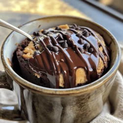- 4 tablespoons all-purpose flour - 2 tablespoons unsweetened cocoa powder - 1/8 teaspoon baking powder - 3 tablespoons granulated sugar - 3 tablespoons milk (or any plant-based milk) - 2 tablespoons peanut butter (creamy or crunchy) - 1 tablespoon vegetable oil - 1/4 teaspoon vanilla extract - A pinch of salt - Optional: chocolate chips Gather these ingredients to start your tasty chocolate peanut butter mug cake. Each item plays a key role in creating a rich, moist cake that you will love. The all-purpose flour and cocoa powder give the base, while the peanut butter adds creaminess. - You can swap granulated sugar for alternative sweeteners, like honey or maple syrup. - Try using almond or cashew butter instead of peanut butter for a different flavor. - For a dairy-free option, choose plant-based milk like almond or oat milk. These variations let you customize your mug cake to fit your taste. You can make it sweeter or change the nut butter for new tastes. Each option opens the door to more fun with this recipe. If you want the full recipe, check the earlier section. - Prep time: 5 minutes - Cook time: 1 minute 30 seconds 1. Mixing the dry ingredients In a microwave-safe mug that holds 12 ounces, add: - 4 tablespoons all-purpose flour - 2 tablespoons unsweetened cocoa powder - 1/8 teaspoon baking powder - 3 tablespoons granulated sugar - A pinch of salt Whisk these ingredients together until they blend well. Make sure there are no lumps. 2. Combining wet ingredients Add these wet ingredients to the dry mix: - 3 tablespoons milk (or any plant-based milk) - 2 tablespoons peanut butter, creamy or crunchy - 1 tablespoon vegetable oil - 1/4 teaspoon vanilla extract Stir vigorously until the mixture is smooth. If you love chocolate, fold in a tablespoon of chocolate chips here for extra gooeyness. 3. Baking the mug cake in the microwave Microwave the mug cake on high for about 1 minute and 30 seconds. Watch it closely! The cake should rise and look set but still moist in the center. Microwave times can differ, so adjust as needed. - Recommended mug size and type Use a 12-ounce mug. It gives the cake room to rise without spilling. - Adjustments for different microwaves Microwaves vary in power. If your cake is not done, add 10 seconds at a time until ready. - How to know when your mug cake is ready The cake should rise and look firm. You can insert a toothpick in the center. If it comes out clean, it’s ready! For the complete recipe, check the [Full Recipe]. - Overmixing the batter: Mixing too much can make the cake tough. Stir just until combined. - Using the wrong size mug: A 12 oz mug works best. If it’s too small, the cake may overflow. - Not monitoring microwave time: Different microwaves cook at different speeds. Watch closely to avoid overcooking. - Toppings for extra flavor: I love adding a scoop of ice cream on top. A drizzle of chocolate syrup makes it even better. - Pairing ideas for a complete dessert experience: Serve with fresh berries or sliced bananas for a tasty balance. A glass of cold milk also pairs well. - Adding spices or extracts: A dash of cinnamon or a bit of almond extract can boost flavor. Experiment to find your favorites. - Incorporating fruits or nuts: Chopped nuts or berries can add texture and flavor. Try adding some chopped banana for a delightful twist. {{image_2}} You can easily switch up the classic chocolate peanut butter mug cake. Here are some fun ideas: - Mint chocolate variation: Add a few drops of mint extract. This gives a fresh twist to the rich flavor. You can even fold in some mint chocolate chips for extra oomph. - Mocha peanut butter fusion: Mix in a teaspoon of instant coffee granules. This adds a nice coffee kick that pairs well with chocolate and peanut butter. - Nut-free options: If you want to skip the peanut butter, try sunbutter or almond butter. These options keep it creamy and delicious without nuts. You can also make this treat fit your diet. Here are some easy swaps: - Vegan versions: Replace the milk with almond milk or oat milk. Use flaxseed meal mixed with water instead of eggs. This keeps the cake moist and rich. - Low-carb alternatives: Swap the flour for almond flour and the sugar for a low-carb sweetener. This keeps the cake tasty while cutting down on carbs. For more details, check out the Full Recipe for the chocolate peanut butter mug cake. To store leftover mug cake, let it cool first. Cover it tightly with plastic wrap or place it in an airtight container. This keeps it fresh for about two days. If you want to keep it longer, consider refrigeration. When you store it in the fridge, it can last up to a week. Just remember to reheat it before eating. To reheat your mug cake, simply pop it back in the microwave. Heat it for 10 to 20 seconds. Check it often to avoid overcooking. The goal is to warm it up, not cook it again. If it feels dry, add a small splash of milk to keep it moist. Yes, you can freeze a mug cake! Let it cool completely, then wrap it tightly in plastic wrap and foil. This helps prevent freezer burn. When you want to enjoy it, just take it out and let it thaw in the fridge overnight. After thawing, reheat it in the microwave for a warm treat. It takes about 1 minute and 30 seconds to cook a mug cake in the microwave. Cooking time may vary based on your microwave's power. Keep an eye on it as it cooks. If it looks too wet, add a few more seconds. You want it to rise but stay moist in the center. Yes, you can make this mug cake vegan! Use plant-based milk instead of regular milk. Swap peanut butter for a vegan option, which is usually fine. The recipe will still taste great. Just ensure any chocolate chips you use are dairy-free as well. A mug that holds about 12 ounces is best for mug cakes. This size allows the cake to rise without overflowing. If your mug is too small, the batter can spill over. If it's too big, the cake may cook unevenly. You can use almond flour, but adjust the amount. Almond flour is denser than all-purpose flour. Start with a little less almond flour and add more if needed. The texture may change slightly, but it will still be tasty. Yes, you can double the recipe! However, do not cook it in one mug. Use two mugs instead. Cooking in one mug may lead to uneven baking. Each mug should cook for the same time, about 1 minute and 30 seconds, but check to be sure they are done. For the full recipe, refer back to the main article. This mug cake recipe is quick, simple, and fun. You learned about the key ingredients, cooking steps, and common mistakes. I shared ways to customize flavors and dietary needs, too. Mug cakes are a joyful treat for anyone. They are perfect for a sweet craving. Now, it’s your turn to experiment and enjoy. Happy baking!