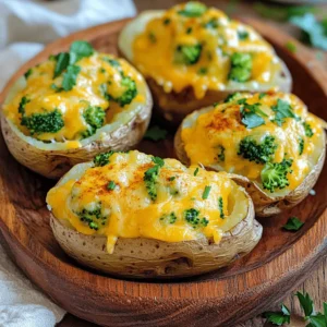 Cheesy broccoli cheddar potato skins are a tasty and fun dish. They mix creamy cheese, tender broccoli, and crispy potato skins. This recipe is perfect for a snack or a side dish. - 4 large russet potatoes - 2 cups fresh broccoli florets, chopped - 1 cup sharp cheddar cheese, grated - ½ cup cream cheese, softened - 1 tablespoon olive oil - 2 green onions, thinly sliced - Salt and pepper to taste - 1 teaspoon garlic powder - 1 teaspoon paprika You can find the full recipe in the main article. These ingredients make a great blend of flavors. The sharp cheddar adds a rich taste, while the cream cheese gives a smooth texture. The broccoli brings a fresh crunch that pairs well with the crispy potatoes. Using fresh ingredients is key for the best taste. Russet potatoes hold up well and create a sturdy shell. When you bake them, they become fluffy inside. The seasonings like garlic powder and paprika bring out the flavors. Feel free to adjust the ingredients based on what you like. You can add more cheese or change the veggies. This recipe is all about making it your own! - Preheat the oven and prepare potatoes Start by preheating your oven to 400°F (200°C). Scrub the russet potatoes well under cold water. Dry them with a towel. Use a fork to prick each potato several times. This lets steam escape while baking. - Blanch the broccoli florets Bring a small pot of water to a boil. Add the fresh broccoli florets. Blanch them for about 3 minutes. They should turn bright green and tender. After that, drain and set the broccoli aside. - Bake the potatoes and prepare the filling Place the potatoes directly on the oven rack. Bake for 45 to 60 minutes. The potatoes are done when they feel tender when pierced with a fork. Let them cool for a few minutes after baking. Cut each potato in half lengthwise. Scoop out a portion of the flesh, leaving about a quarter-inch shell. - Stuff and bake the potato skins In a mixing bowl, combine the scooped-out potato, blanched broccoli, cheddar cheese, cream cheese, olive oil, green onions, garlic powder, paprika, salt, and pepper. Mix until creamy. Stuff the potato skins generously with this mixture. Top each with extra cheddar cheese if you like. Place the stuffed skins on a baking sheet. Bake them for an additional 15 to 20 minutes. Look for bubbling and golden cheese. - Cooling and serving suggestions Once done, remove the potato skins from the oven. Let them cool for a few minutes before serving. For a nice touch, serve them on a rustic wooden platter. Garnish with fresh parsley and a drizzle of sour cream or Greek yogurt. This adds creaminess and flavor to each bite. Enjoy your cheesy broccoli cheddar potato skins! For the complete recipe, check out the Full Recipe section. - Choosing the right potatoes: I always use large russet potatoes for this dish. Their thick skin holds up well and gives a nice, crispy bite. Look for potatoes that are firm and free of blemishes. - How to achieve a creamy filling: To get a creamy filling, mash the scooped potato with cream cheese. Blend it well with the broccoli and cheese. This mix should be smooth and rich. - Best cheeses to use for melting: Sharp cheddar is my go-to choice. It melts well and adds great flavor. You can also mix in some mozzarella for extra gooeyness. For a twist, try gouda or pepper jack for added taste. - Serving and garnishing ideas: Serve your potato skins on a rustic platter. Add a sprinkle of fresh parsley for color. A drizzle of sour cream or Greek yogurt gives a nice creamy touch. You can also serve with a side of salsa for some zest. For more delicious details, check out the Full Recipe. {{image_2}} You can switch out the broccoli for other veggies. Cauliflower works well and offers a mild flavor. Spinach is another great choice. It adds a nice green color and a boost of nutrients. Just remember to chop them small so they mix well. Want to kick up the taste? Adding spices can make a big difference. Try a pinch of cayenne for heat. You can also use fresh herbs like thyme or parsley for a fresh touch. These small changes can bring new life to your cheesy filling. If you need a gluten-free option, use gluten-free cream cheese. For a vegan version, swap the cheddar cheese for a plant-based alternative. You can also replace cream cheese with cashew cream. This keeps the dish creamy while fitting your diet. These adjustments help everyone enjoy this tasty treat! To store leftover potato skins, let them cool first. Place them in an airtight container. They will stay fresh for up to three days in the fridge. Make sure to separate layers with parchment paper to avoid sticking. To reheat without losing texture, use an oven. Set it to 350°F (175°C). Place the potato skins on a baking sheet, and bake for about 10 to 15 minutes. This keeps them crispy and warm. You can also use an air fryer for a quick reheating option. Set it to 350°F (175°C) and cook for about 5 minutes. Yes, you can freeze cheesy broccoli cheddar potato skins! Wrap each skin tightly in plastic wrap or foil. Place them in a freezer-safe bag. They can last for up to three months. When ready to eat, thaw them in the fridge overnight and reheat as mentioned above. Enjoy the tasty treat later! How long do these potato skins last in the fridge? These potato skins can stay fresh in the fridge for about 3 to 5 days. Store them in an airtight container to keep them tasty. Can I make these in advance? Yes! You can prepare the potato skins a day before. Just bake, stuff, and then cover them. When ready, bake them again to heat up. What can I serve with cheesy broccoli cheddar potato skins? These skins pair well with a simple salad or some creamy soup. You can also serve them with ranch or sour cream for dipping. Are there any substitutions for the cream cheese? If you need a substitute, try using Greek yogurt or ricotta. Both will give a nice creamy texture and taste. You’ve learned how to make delicious cheesy broccoli cheddar potato skins. We covered the ingredients, step-by-step instructions, and helpful tips. I shared variations for different tastes and dietary needs and gave storage advice to keep your leftovers fresh. Whether you’re cooking for yourself or a group, these potato skins are a hit. Enjoy trying new flavors and adjustments. Remember, cooking is fun!