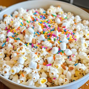 - 8 cups popped popcorn (plain, unsalted) - 1 cup white chocolate chips - 1 cup birthday cake mix (dry) - 1/2 cup rainbow sprinkles - 1 cup mini marshmallows - 1/2 cup roasted almonds or pecans (optional) - 1/4 teaspoon almond extract (optional) - Pinch of salt To make Birthday Cake Popcorn Snack Mix, you need a few simple ingredients. First, start with 8 cups of popped popcorn. I like to use plain, unsalted popcorn for this mix. It lets the other flavors shine. Next, grab 1 cup of white chocolate chips. These give our mix a sweet, creamy taste. If you want a fun cake flavor, add 1 cup of dry birthday cake mix. This is crucial for that birthday cake vibe. For color and texture, use 1/2 cup of rainbow sprinkles. They add a joyful look and extra sweetness. I also add 1 cup of mini marshmallows for a chewy element that everyone loves. If you want a bit of crunch, you can include 1/2 cup of roasted almonds or pecans. This is optional, but it brings a nice contrast to the softness of the mix. For an extra birthday cake flavor, add 1/4 teaspoon of almond extract. It gives a lovely aroma. Finally, don't forget a pinch of salt to balance the sweetness. With these ingredients ready, you are set to create a delicious and festive snack mix. You can find the Full Recipe to help guide you through the steps! Pop the popcorn according to package instructions. Once it pops, place it in a large bowl. Let it cool completely. This step is key. You want crisp popcorn for the best taste. Next, take your white chocolate chips. Use a microwave-safe bowl to melt them. Microwave in 30-second bursts. Stir between each round. Keep going until smooth. This melting method helps prevent burning. Now, sprinkle the dry birthday cake mix over the popcorn. Add a pinch of salt to enhance flavor. If you like, drizzle almond extract on top. Stir gently to coat the popcorn evenly. This adds a fun cake-like flavor. Time for the fun stuff! Fold in rainbow sprinkles, mini marshmallows, and nuts if you choose to use them. Make sure everything mixes well. Be gentle to keep the popcorn intact. This mix adds color and texture. Spread the mixture on a parchment-lined baking sheet. This keeps it from sticking. Let it sit at room temperature for about 30 minutes. The chocolate needs to harden completely for the best crunch. Once set, break the mix into pieces. You can make them big or small. Place them in a large bowl or fun bags. Now, your Birthday Cake Popcorn Snack Mix is ready to enjoy! To get the best popcorn, start with plain, unsalted kernels. I like to use an air popper. This method keeps the popcorn light and fluffy. Once popped, let it cool. This prevents the chocolate from melting when you mix it in. Don't skip the pinch of salt. It brings out the sweet flavors in your Birthday Cake Popcorn Snack Mix. Customization makes your snack mix unique. Try adding different nuts like pecans or walnuts. You can also switch up the sprinkles. Use chocolate or candy sprinkles for a fun twist. If you want more flavor, add some crushed cookies. You can use cake mix flavors like chocolate or red velvet. This lets you create different themes for parties. Serving is key to making this snack fun. Use colorful bowls or bags for a festive look. You can also layer the mix in clear jars. This makes a great gift or party favor. For parties, set up a snack bar. Let guests scoop their mix into bags. This adds an interactive element to your event. {{image_2}} To make this fun treat gluten-free, choose a gluten-free cake mix. Many brands offer great options that taste just as good as regular cake mix. This small change allows everyone to enjoy the snack without worry. Just swap the regular cake mix for the gluten-free version in the recipe. Your Birthday Cake Popcorn Snack Mix remains delicious and fun! You can easily make a vegan version of this snack. First, use dairy-free chocolate chips instead of white chocolate. Next, skip the mini marshmallows or find vegan ones. You can also use a plant-based butter or coconut oil for a richer flavor. These swaps keep the snack tasty while making it plant-based. Enjoy a guilt-free treat that still feels like a party! Want to mix it up? Try different cake flavors! For example, chocolate cake mix gives a rich taste. Red velvet cake mix adds a fun color. You can even swap the sprinkles for crushed cookies or dried fruit. Each change brings a new twist. Let your creativity shine with your Birthday Cake Popcorn Snack Mix! To keep your Birthday Cake Popcorn Snack Mix fresh, store it in an airtight container. This helps to lock in the crunch and flavor. I recommend using a glass jar or a plastic container with a tight-sealing lid. If you have any leftovers, make sure to let the mix cool completely before sealing. This prevents moisture from building up inside the container. You can keep your Birthday Cake Popcorn Snack Mix for about a week. If stored properly, it stays tasty and crunchy. Just remember, the longer it sits, the softer it may become. If you want to enjoy it longer, consider freezing it. Yes, you can freeze this treat! To freeze, place the mix in a freezer-safe bag. Remove as much air as you can before sealing. When you want to enjoy it again, take it out and let it thaw at room temperature. Enjoy your Birthday Cake Popcorn Snack Mix whenever you like! Yes, you can make this snack mix ahead of time. It stays fresh for days. Just follow these steps: - Make the mix: Prepare the Birthday Cake Popcorn Snack Mix as per the Full Recipe. - Store it: Once it cools, place it in an airtight container. - Keep it cool: Store in a cool, dry place. Avoid heat and moisture to keep it crunchy. Setting the mix takes about 30 minutes. After mixing, spread it on a baking sheet. Let it sit at room temperature. This time allows the chocolate to harden. Absolutely! You can switch white chocolate with: - Milk chocolate: For a creamy taste. - Dark chocolate: For a richer flavor. - Butterscotch chips: For a fun twist. Just remember to melt it the same way. Serving your snack mix can be fun and easy. Here are some ideas: - Snack bowls: Use colorful bowls for a bright display. - Individual bags: Fill small bags for guests to grab. - Cupcake liners: Place portions in cupcake liners for easy serving. These ideas make your mix look festive and inviting! In this post, we explored how to make a fun Birthday Cake Popcorn Snack Mix. You learned about the simple ingredients, from popcorn to rainbow sprinkles. We covered each step, including how to mix and serve. You also picked up tips for storage, variations, and serving ideas. This treat is perfect for parties or just a snack. Don’t hesitate to get creative with flavors and toppings. Enjoy making this tasty mix, and share it with friends! It's a joyful addition to any celebration.