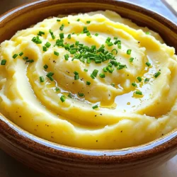 - 2 lbs Yukon Gold potatoes - 4 cloves garlic - 1 cup heavy cream Yukon Gold potatoes work best for creamy garlic mashed potatoes. Their natural sweetness and buttery texture make every bite delightful. Garlic adds a bold flavor that brings life to the dish. Heavy cream gives the potatoes a rich, smooth finish. - 1/4 cup cream cheese - Fresh chives for garnish Cream cheese makes the mash even creamier. Fresh chives add color and a mild onion taste. You can mix in these options for extra flavor and fun. - Salt and pepper Salt and pepper are key to enhancing all the flavors in your mashed potatoes. Adjust these to suit your taste. A little seasoning can turn a good dish into a great one. For the full recipe, check out the details on how to make this rich and flavorful dish. Start by boiling the Yukon Gold potatoes. Wash and peel them. Then, cut the potatoes into small cubes. Place the cubed potatoes in a large pot. Cover them with cold water and add a good pinch of salt. Bring the pot to a boil over high heat. Once boiling, lower the heat to medium. Let the potatoes simmer for about 15 to 20 minutes. You want them soft enough to mash easily. While the potatoes cook, it's time to sauté the garlic. Melt the butter in a small saucepan over low heat. Add the minced garlic to the melted butter. Stir it well and let it cook for 2 to 3 minutes. The goal is to get the garlic fragrant without browning it. This step is key. Garlic adds a rich flavor that makes the mashed potatoes special. Once the potatoes are tender, drain the water. Return the potatoes to the pot. Now, you can choose how to mash them. You can use a potato masher for a rustic texture or a ricer for a smoother finish. Mash the potatoes until they are creamy. Then, gradually stir in the heavy cream and the garlic butter mixture. If you want extra creaminess, add cream cheese at this point. Mix until everything is well combined. Taste and adjust the salt and pepper as needed. For the full recipe, check out the detailed instructions above. To make creamy garlic mashed potatoes, use Yukon Gold potatoes. They have the right starch content. This gives a fluffy texture that mashes well. Heavy cream and butter also play key roles. They add richness and smoothness to the mash. You can enhance the flavor with spices. Try adding thyme or rosemary for a fresh taste. A pinch of nutmeg can also add warmth. If you want a twist, mix in roasted garlic or even sour cream. These variations make each bite special. Avoid overcooking or undercooking the potatoes. Perfectly cooked potatoes are tender but not falling apart. Drain them well after boiling. If you don’t mash thoroughly, you’ll get lumps. Use a potato masher or ricer for the best results. For the full recipe, check out the instructions above. {{image_2}} To make cheesy garlic mashed potatoes, I love adding cheese. You can use sharp cheddar, cream cheese, or even Parmesan. Each cheese brings a unique flavor. Start with adding about one cup of shredded cheese to the mix. Stir it in after you mash the potatoes. The cheese melts into the warm potatoes, making them rich and gooey. This twist adds a delightful creaminess and depth to your dish. Herbs can elevate garlic mashed potatoes. Try adding fresh herbs like parsley, rosemary, or thyme. Chop them finely and mix in after mashing the potatoes. I suggest starting with one tablespoon of fresh herbs. This simple addition brightens the flavor and gives a fresh touch. Not only does it taste great, but it also makes your dish look beautiful. For a vegan version, swap out butter and cream. Use olive oil instead of butter for a smooth finish. Instead of heavy cream, try coconut milk or almond milk. These alternatives keep the dish creamy while being plant-based. You can also add a bit of nutritional yeast. It gives a cheesy flavor without dairy. This vegan option is just as tasty and satisfying as the original. For the full recipe, check out the detailed instructions above. To keep your creamy garlic mashed potatoes fresh, place them in an airtight container. They will stay good in the fridge for about three to five days. Make sure to let them cool before sealing. This helps keep moisture at bay and avoids that unpleasant fridge smell. When reheating, you want to keep that creamy texture. The best method is to use a stovetop. Place the potatoes in a pot over low heat. Add a splash of heavy cream or milk to the pot. Stir gently until warm. You can also use a microwave, but be careful. Heat in short bursts and stir in between to avoid hot spots. If you want to save some for later, freezing works well. Scoop the mashed potatoes into freezer-safe bags or containers. Leave some space for expansion. They can last up to two months in the freezer. When you are ready to eat, thaw in the fridge overnight. To reheat, use the stovetop method for the best texture. Yes, you can use other potatoes. Different types change the texture and taste. - Russet Potatoes: They are starchy and give a fluffy mash. - Red Potatoes: These are waxy and create a creamier texture. - Fingerling Potatoes: They have a unique taste and add character. Yukon Gold potatoes are my favorite. They blend creaminess and flavor well. Lumpy mashed potatoes can be fixed easily. Here are some tips: - Use a Ricer: A ricer makes smooth potatoes. - Add More Liquid: If they are dry, add more cream or butter. - Mix Gently: Over-mixing can make them gummy. Check for lumps as you mash. This helps you catch them early. Creamy garlic mashed potatoes pair well with many dishes: - Roasted Chicken: The flavors complement each other. - Grilled Steak: The richness balances the meat's flavors. - Vegetable Stir-fry: Add some color and crunch to your plate. These potatoes are great for any meal. For the full recipe, you will need 2 pounds of Yukon Gold potatoes, 4 cloves of garlic, 1 cup of heavy cream, and 1/2 cup of unsalted butter. The prep time is about 10 minutes, and total cooking time is 35 minutes. This recipe serves 4-6 people. Creamy garlic mashed potatoes are easier to make than you think. We covered essential ingredients, like Yukon Gold potatoes and heavy cream, that lend a rich taste. I shared handy tips to achieve that perfect creamy texture. You learned about variations and how to store leftovers properly. Remember, pay attention to cooking times and mashing techniques. This will help you avoid common mistakes. Give it a try, and enjoy your homemade dish!